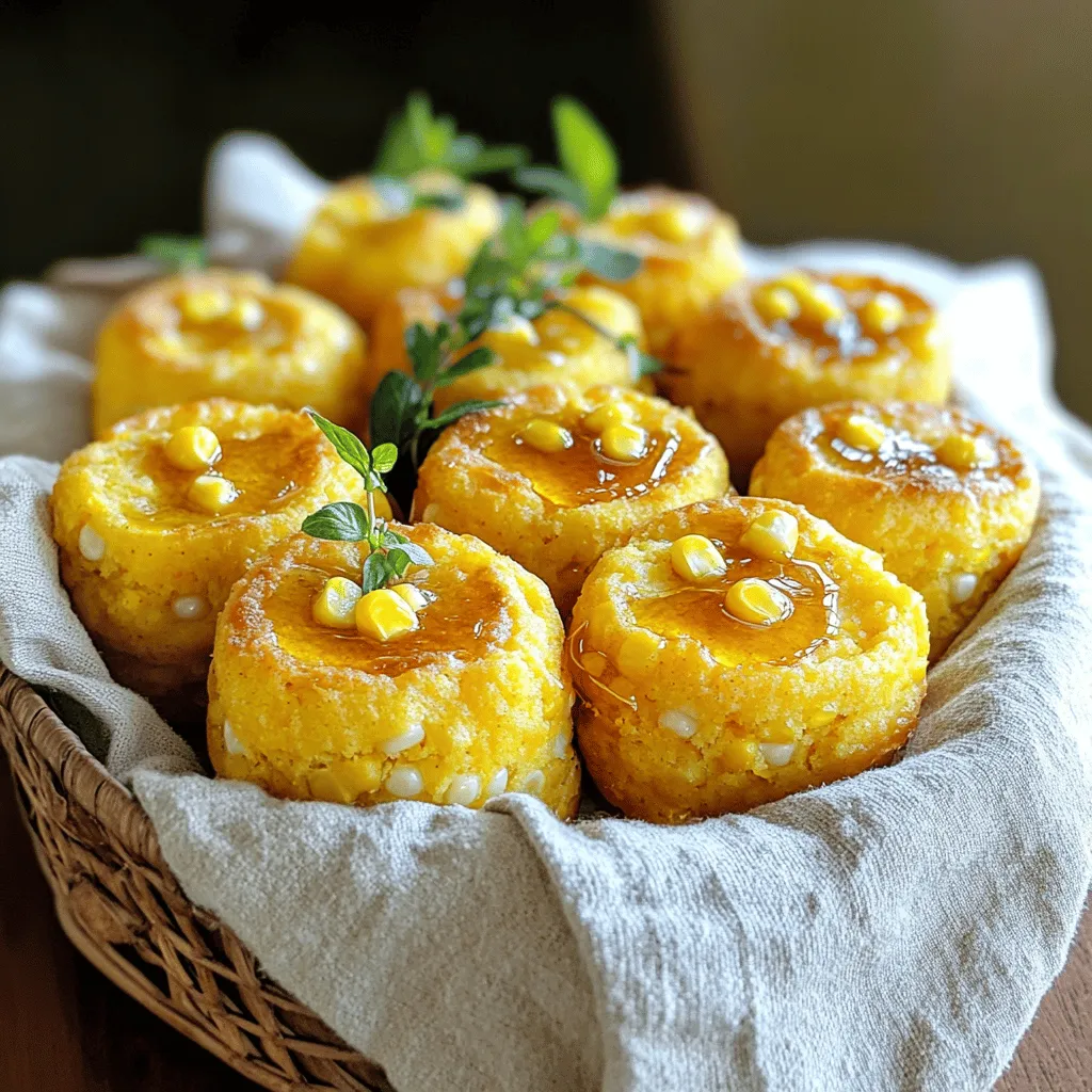 To make these tasty snacks, you need some basic items. Here’s what to gather: - 1 cup cornmeal - 1 cup all-purpose flour - 1 tablespoon baking powder - 1/2 teaspoon salt - 1/4 cup granulated sugar - 1 cup milk - 1/4 cup melted butter - 2 large eggs - 1/4 cup honey - 1/2 cup corn kernels (fresh, frozen, or canned) These ingredients work together to create a soft and sweet cornbread that pops with flavor. You can make these poppers even better with a few extra touches. Consider adding: - 1/4 cup chopped green onions - Extra melted butter, for brushing - Honey, for drizzling Chopped green onions give a fresh taste. Brushing melted butter adds richness, and a drizzle of honey makes it sweet. If you have special dietary needs, you can swap some ingredients. Here are some ideas: - Use gluten-free flour instead of all-purpose flour. - Substitute almond milk for regular milk for a dairy-free option. - Use maple syrup instead of honey for a vegan alternative. These swaps let everyone enjoy the poppers without worry. Start by preheating your oven to 375°F (190°C). Grease a mini muffin tin or use mini muffin liners. In a large bowl, whisk together these dry ingredients: - 1 cup cornmeal - 1 cup all-purpose flour - 1 tablespoon baking powder - 1/2 teaspoon salt - 1/4 cup granulated sugar Mix these well. This blend gives your poppers a great base. In another bowl, combine the wet ingredients: - 1 cup milk - 1/4 cup melted butter - 2 large eggs - 1/4 cup honey Whisk these until the mixture is smooth. This step adds moisture and flavor. Pour the wet mix into the dry mix and stir gently. Fold in: - 1/2 cup corn kernels (fresh, frozen, or canned) - 1/4 cup chopped green onions (optional) Spoon the batter into the muffin tin, filling each cup about 3/4 full. Bake for 12-15 minutes. They’re ready when golden brown. A toothpick should come out clean. Once baked, brush the tops with more melted butter. Let them cool slightly before serving. Drizzle more honey on top for added sweetness. Enjoy your tasty snack! When making honey butter cornbread poppers, avoid overmixing the batter. This can make the poppers tough. Mix just until the ingredients come together. Also, watch the baking time. If the poppers are too brown, they might dry out. Keep an eye on them starting around 12 minutes. Lastly, don’t skip brushing melted butter on top. This adds flavor and helps keep them moist. To get that light, fluffy texture, use fresh baking powder. This helps the poppers rise well. Make sure your wet ingredients are at room temperature before mixing. Cold milk or eggs can lead to a dense texture. Also, folding in corn kernels gently prevents the batter from becoming too heavy. Aim for a slightly lumpy batter for the best texture. Serve these poppers warm for the best taste. Place them in a cute basket lined with a cloth napkin. This keeps them warm and adds charm. Drizzle honey on top for a sweet touch. You can also serve a small dish of honey on the side for extra dipping. Garnish with fresh mint sprigs for color and a fresh look. This simple touch makes your dish look special and appetizing. {{image_2}} You can spice up honey butter cornbread poppers by adding cheese and jalapeños. Choose a sharp cheddar for a bold flavor. Add about 1 cup of shredded cheese to the batter. For heat, chop one or two jalapeños and mix them in. This adds a nice kick to your poppers. If you enjoy sweet treats, consider adding fruit or nuts. Blueberries or chopped peaches mix well with the cornbread. They add natural sweetness and moisture. You can also use nuts like pecans or walnuts for crunch. Just fold in about 1/2 cup of your choice into the batter. For those who need gluten-free options, you can swap the all-purpose flour. Use a gluten-free flour blend instead. Make sure the blend works for baking. Also, check that the baking powder is gluten-free. This way, everyone can enjoy these tasty poppers without worry. To keep your honey butter cornbread poppers fresh, let them cool first. Place them in an airtight container. This helps to keep them moist and tasty. Store them at room temperature if you plan to eat them in a few days. If you want to keep them longer, the fridge is a good choice. They can last up to four days in the fridge. When it's time to enjoy your leftovers, reheating is key. Preheat your oven to 350°F (175°C). Place the poppers on a baking sheet. Heat them for about 5 to 10 minutes. This warms them up and helps them stay soft. You can also microwave them. Just heat them for 15 to 20 seconds at a time. Be careful not to overheat them, or they might get tough. If you want to save your honey butter cornbread poppers for later, freezing is a great option. Wrap each popper in plastic wrap. Then, place them in a freezer bag. This keeps out air and helps prevent freezer burn. You can freeze them for up to three months. When you're ready to eat, thaw them in the fridge overnight. Then, reheat as mentioned above. Enjoy your tasty snack anytime! Honey butter cornbread poppers last about three days when stored in an airtight container. Keep them at room temperature for best taste. If you refrigerate them, they may dry out. Yes, you can make the batter ahead of time. Mix the dry and wet ingredients separately, then combine them just before baking. This keeps the poppers fresh and fluffy. Serve honey butter cornbread poppers with chili, soup, or a fresh salad. They also pair well with barbecue dishes. Drizzling more honey on top adds a sweet touch! Honey butter cornbread poppers are simple to make and very tasty. We explored the key ingredients, ways to enhance flavors, and dietary swaps. I shared step-by-step instructions for mixing, baking, and finishing them perfectly. We discussed common mistakes to avoid and how to serve them well. You learned about flavor variations and storage tips to keep them fresh. Remember, these poppers are great for snacks or meals. With these methods and ideas, you can impress friends and family with your cooking skills. Enjoy your cooking adventure!