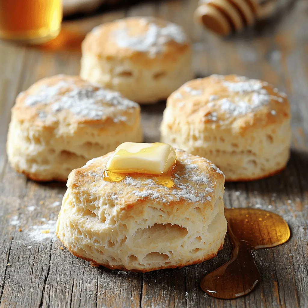 To make fluffy biscuits, gather these key items: - 2 cups all-purpose flour - 1 tablespoon baking powder - 1 teaspoon baking soda - 1 teaspoon salt - 1/4 cup cold unsalted butter, cubed - 3/4 cup buttermilk (you can use regular milk with a splash of lemon juice) - 1 tablespoon honey (optional, to add sweetness) - Extra flour for dusting These ingredients work together to create a light and airy texture. The buttermilk adds a slight tang and helps with rising. Cold butter is crucial because it creates flaky layers. If you need to swap ingredients, here are some ideas: - Flour: You can use whole wheat flour, but it may change the texture. - Baking powder: If you run out, use 1/4 teaspoon baking soda and 1/2 teaspoon vinegar. - Butter: Coconut oil or shortening can replace butter. - Buttermilk: Mix regular milk with vinegar or yogurt for a quick substitute. These swaps can help you stay flexible in the kitchen while still making tasty biscuits. When selecting your ingredients, keep these tips in mind: - Flour: Look for a brand that is finely milled for the best texture. - Baking powder: Check the expiration date for freshness. Old baking powder may not rise well. - Butter: Choose unsalted butter to control the salt level in your biscuits. - Buttermilk: If using store-bought buttermilk, check for a creamy texture. Choosing quality ingredients sets the foundation for great flavor and texture. This attention to detail makes a noticeable difference in your final biscuits. For the complete process, see the Full Recipe. To make fluffy homemade biscuits, follow these simple steps. First, preheat your oven to 450°F (232°C). Line a baking sheet with parchment paper to prevent sticking. In a large bowl, mix 2 cups of all-purpose flour, 1 tablespoon of baking powder, 1 teaspoon of baking soda, and 1 teaspoon of salt. This mix creates the base for your biscuits. Next, add 1/4 cup of cold, cubed unsalted butter. Use a pastry cutter or your fingers to blend until it looks like coarse crumbs. Now, pour in 3/4 cup of buttermilk. If you don’t have buttermilk, mix regular milk with a splash of lemon juice. You can add 1 tablespoon of honey for a hint of sweetness. Use a wooden spoon to stir gently until just combined. Your dough will be a bit sticky, which is perfect! On a floured surface, turn out the dough and pat it into a rectangle, about 1-inch thick. Be careful not to overwork the dough. This keeps your biscuits light and fluffy. Fold the dough over itself 3-4 times to create layers, which add flakiness. Then roll it out again into a 1-inch thick rectangle. Using a round biscuit cutter or a glass, cut out biscuits. Place them on your prepared baking sheet. Press the cutter straight down without twisting for the best rise. Gather any scraps, re-roll, and cut more biscuits. Bake for 12-15 minutes. Look for golden brown tops. Enjoy your warm biscuits with butter, jam, or honey. - Mixing Dry Ingredients: Make sure to whisk the dry ingredients well. This helps the baking powder and soda distribute evenly. - Butter Temperature: Keep your butter cold. This helps create flaky layers. - Handling the Dough: Always handle the dough gently. Overworking it can make your biscuits tough. - Cutting the Biscuits: Use a sharp cutter. A dull cutter can squash the dough and prevent rising. - Baking Time: Keep an eye on the biscuits. Ovens vary, so check them a couple of minutes early. - Using Warm Butter: Warm butter can lead to flat biscuits. Always use cold butter. - Not Measuring Ingredients: Accurate measurements are key. Use dry measuring cups for flour. - Overmixing the Dough: Stop mixing as soon as the dough comes together. Overmixing can ruin texture. - Twisting the Cutter: Twisting when cutting can seal the edges. This stops the biscuits from rising properly. - Skipping the Oven Preheat: Always heat your oven first. A hot oven is crucial for a good rise. Follow these steps, tips, and avoid common mistakes. Soon, you'll be enjoying delicious, fluffy homemade biscuits. For the complete recipe, check out the Full Recipe. To make your biscuits fluffy, use cold butter. Cold butter creates steam when baking, which helps the biscuits rise. Cut the butter into the flour mixture until it looks like coarse crumbs. This step is key for lightness. Fold the dough over itself multiple times to create layers. These layers help make each biscuit flaky and airy. To keep your biscuits moist, don’t overmix the dough. Stir just enough to combine the wet and dry ingredients. Also, using buttermilk adds moisture, making biscuits tender. If you want a touch of sweetness, add honey to the mix. This can help keep the biscuits soft and flavorful. Ovens can vary in heat. If your oven runs hot, check biscuits a few minutes early. If your oven is cooler, they may need extra time. Always look for golden tops as a sign they are done. For even baking, try rotating the baking sheet halfway through. This helps ensure all biscuits bake evenly. {{image_2}} The buttermilk biscuit recipe is a classic. It gives a rich flavor and fluffy texture. When you mix buttermilk with baking soda, it creates a great rise in your biscuits. This recipe uses simple ingredients like flour, butter, and buttermilk. If you need gluten-free biscuits, you can swap regular flour for a gluten-free blend. Look for one that has xanthan gum, as it helps bind the ingredients. Use the same amount as you would with regular flour. This keeps your biscuits light and fluffy, just like the original recipe. You can make biscuits sweet or savory. For sweet biscuits, add chocolate chips or dried fruit. A little honey or sugar can also add sweetness. For savory options, mix in cheese or herbs. Try cheddar and chive for a tasty twist. You can even add cooked bacon for extra flavor. Explore these variations to find your favorite! For the full recipe, check out the Fluffy Buttermilk Biscuits 🥯 section. To keep your biscuits fresh, store them in an airtight container. This keeps out air and moisture. Place a paper towel inside to absorb extra moisture. Biscuits stay soft for about two days at room temperature. If you want them to last longer, refrigerate them. Just remember to wrap them tightly. To reheat your biscuits, preheat the oven to 350°F (175°C). Place the biscuits on a baking sheet. Heat them for about 5 to 10 minutes. This warms them through and keeps them fluffy. You can also use a microwave for quick heating. Just wrap them in a damp paper towel and heat for about 15 seconds. Freezing biscuits is a great way to save some for later. After baking, let them cool completely. Wrap each biscuit in plastic wrap and place them in a freezer bag. Make sure to remove as much air as possible. You can freeze them for up to three months. To use, thaw them in the fridge overnight, then reheat as mentioned earlier. Enjoy your homemade biscuits anytime! For the full recipe, check out the Fluffy Buttermilk Biscuits 🥯 section. If your biscuits turn out too dense, don’t worry! You can fix this. First, check your measurements. Too much flour can weigh them down. Make sure to use a light hand when measuring. Next, use fresh baking powder. Old baking powder loses its power. You can also try cutting the butter into smaller pieces. This helps create more air pockets, which makes them fluffier. Lastly, don’t over-mix the dough. Mix just until combined to keep them light. Yes, you can still make great biscuits without buttermilk! If you don’t have any, use regular milk. Just add a splash of lemon juice or vinegar to it. Let it sit for about five minutes. This will mimic buttermilk's tangy taste and help with rise. You can also use yogurt or sour cream. Just thin them out with a little water or milk until you get a smooth consistency. You will know your biscuits are done when they look golden brown on top. If you press them gently, they should feel firm but soft. You can also check the bottom. It should be lightly browned. If you want to be sure, you can insert a toothpick into the center. If it comes out clean, your biscuits are ready. Enjoy them warm from the oven! You learned about the key ingredients for great biscuits and their best substitutes. I detailed each step to make perfect homemade biscuits and ways to avoid common mistakes. You discovered helpful tips to achieve a light and fluffy texture, along with various biscuit recipes to try. Proper storage and reheating methods ensure your biscuits stay fresh. Remember, practice makes perfect. With these guidelines, you can bake delicious biscuits every time. Enjoy your baking journey!