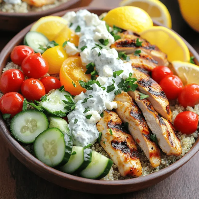 - 2 boneless, skinless chicken breasts - 1 cup cooked quinoa - 1 cup cherry tomatoes, halved - 1 cucumber, diced - 1 red bell pepper, chopped