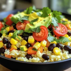 For a colorful and healthy bowl, you'll need fresh produce. Gather these ingredients: - 1 medium head of cauliflower, riced - 1 cup black beans, rinsed and drained - 1 cup corn (fresh, frozen, or canned) - 1 red bell pepper, diced - 1 avocado, diced - 1 cup cherry tomatoes, halved - Fresh cilantro, chopped, for garnish - 1 lime, juiced