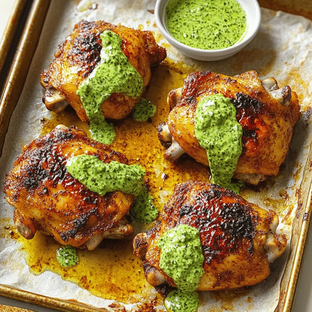 - 4 bone-in, skin-on chicken thighs - 2 tablespoons olive oil - 2 teaspoons cumin - 2 teaspoons paprika - 1 teaspoon garlic powder - 1 teaspoon onion powder - Salt and pepper to taste The chicken thighs are key to this dish. The skin adds flavor and keeps the meat juicy. I use olive oil for its rich taste and health benefits. Cumin and paprika give the chicken a warm, earthy flavor. Garlic and onion powder add depth. Don't forget the salt and pepper; they help all the other flavors shine. - 1 cup fresh cilantro leaves - 1/2 cup mayonnaise - 1/4 cup Greek yogurt - 1 jalapeño, seeded and roughly chopped - 2 tablespoons lime juice - 1 garlic clove, minced - Salt to taste The green sauce is what makes this dish special. The cilantro brings freshness, while mayonnaise and Greek yogurt add creaminess. A jalapeño gives it a kick, but you can adjust this to your taste. Lime juice brightens the flavors. The garlic adds zest, and salt pulls it all together. - Pair with Peruvian side dishes - Side options for a complete meal - Recommended beverages Serve this chicken with classic Peruvian sides. Think about rice, beans, or roasted veggies. You can even include a fresh salad. For drinks, a light beer or a fruity cocktail pairs well. The goal is to balance the rich chicken and sauce with lighter flavors. This way, every bite stays exciting. For the full recipe, check out the detailed steps above. To start, you need to prepare the marinade. In a bowl, mix 2 tablespoons of olive oil, 2 teaspoons of cumin, 2 teaspoons of paprika, 1 teaspoon of garlic powder, 1 teaspoon of onion powder, salt, and pepper. This mix adds great flavor. Next, coat the chicken well. Place the 4 chicken thighs in the marinade. Massage it into the meat to ensure every part is covered. This helps the chicken soak up the flavors. For the best taste, marinate for at least 1 hour. If you have time, let it sit overnight. The longer it marinates, the better it tastes. Now, let’s make the green sauce. In a food processor, combine 1 cup of fresh cilantro leaves, ½ cup of mayonnaise, ¼ cup of Greek yogurt, 1 seeded jalapeño, 2 tablespoons of lime juice, and 1 minced garlic clove. Blend until it’s smooth and creamy. Taste it and adjust the flavor. Add more salt or lime juice to enhance it. Refrigerate the sauce until you're ready to serve. This helps the flavors meld together. Preheat your oven to 425°F (220°C). This high heat gives the chicken a crispy skin. Place the marinated chicken thighs on a baking sheet lined with parchment paper. Make sure the skin side is up. Bake for 35-40 minutes. To check doneness, use a meat thermometer. The chicken should reach an internal temperature of 165°F (75°C). If you don't have a thermometer, check that the juices run clear. Enjoy the cooking process! This Peruvian chicken with green sauce is worth the effort. For the full recipe, check out the detailed instructions above. To get the most taste from your chicken, marinate it well. The key is to let it sit in the marinade for at least one hour. For even better flavor, try marinating overnight. The longer the chicken soaks, the more the spices will blend in. You can also swap out the olive oil for avocado oil for a different twist. To get crispy skin, bake the chicken on a wire rack over a baking sheet. This allows air to circulate and helps the skin crisp up. If you prefer grilling, cook it on medium-high heat for a nice char. Just remember to keep an eye on it to avoid burning. For a fun presentation, plate the chicken on a colorful dish. Drizzle the green sauce on top and add extra sauce in a small bowl for dipping. You can also sprinkle fresh cilantro on the plate for a vibrant look. This dish tastes great and looks even better! {{image_2}} You can switch the chicken for other meats. Try using pork or turkey. Each meat adds a new taste. For a vegetarian option, use hearty vegetables. Grilled portobello mushrooms or eggplant work well. These choices keep the dish tasty and satisfying. Want it spicier? Add more jalapeños to the green sauce. You can even use a hotter pepper. If you like fresh herbs, try adding mint or parsley. These herbs give a unique twist to the sauce. Experimenting with spices can also change the dish's flavor. Try adding smoked paprika or a hint of cumin for depth. If you're gluten-free, this recipe is safe for you. All ingredients are naturally gluten-free. For a lower-fat option, use less mayonnaise. You can replace it with more Greek yogurt. This keeps the creamy texture while cutting down on fat. Enjoy the same great taste with these easy swaps. To keep your Peruvian chicken fresh, use airtight containers. Glass or plastic containers work well. Store the chicken and green sauce separately for best results. In the fridge, the chicken lasts about 3 to 4 days. The green sauce stays fresh for about 1 week. When you reheat, moisture is key. Use the oven to keep the chicken crispy. Preheat the oven to 350°F (175°C). Cover the chicken with foil to trap steam. Heat for about 20 minutes. The microwave is faster but may dry out the chicken. If you use it, add a splash of water to keep it moist. You can freeze the chicken and green sauce separately. Wrap the chicken tightly in foil and place it in a freezer bag. It stays good for about 2 to 3 months. For the green sauce, use a freezer-safe container. Thaw both in the fridge overnight before reheating. This method preserves flavor and texture. Peruvian Chicken with Green Sauce, also known as Pollo a la Brasa, features juicy, marinated chicken. It gets its flavor from spices like cumin and paprika. The green sauce, called salsa verde, is fresh and zesty. It combines cilantro, mayonnaise, and jalapeño for a kick. Together, these elements create a bright and hearty dish you’ll love. Yes, you can prepare the chicken and sauce ahead of time. Marinate the chicken a day before cooking. This will deepen the flavors. You can also make the green sauce in advance. Store it in the fridge until you're ready to serve. This saves time on busy days. Peruvian chicken pairs well with many sides. Here are some popular options: - Rice: White or cilantro lime rice works great. - Beans: Black beans or Peruvian beans add protein. - Salad: A fresh salad with avocado and tomatoes brightens the meal. - Plantains: Fried sweet plantains offer a nice crunch. These sides complete your meal and add to the flavor. This recipe blends tasty chicken and bright green sauce. You gather simple ingredients and follow easy steps. Marinating boosts flavor while baking gives crispy skin. No need for fancy skills—anyone can master this dish. You can modify it for various diets and add your touch. Enjoy your Peruvian chicken feast, knowing you made it yourself!
