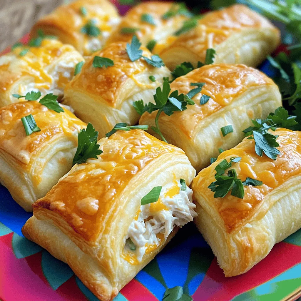To make these irresistible chicken bombs, you need a few simple ingredients. Gather the following: - 2 cups cooked chicken, shredded - 1 cup cream cheese, softened - 1 cup shredded mozzarella cheese - 1/2 cup diced green onions - 1 teaspoon garlic powder - 1 teaspoon onion powder - Salt and pepper to taste - 1 package refrigerated crescent roll dough - 1 egg, beaten (for egg wash) Each ingredient plays a key role in the flavor and texture of the chicken bombs. The cream cheese makes it creamy and rich. The mozzarella adds a cheesy stretch that everyone loves. The green onions give a fresh crunch, while garlic and onion powders boost the taste. Make sure your chicken is cooked well. You can use leftovers or rotisserie chicken. This recipe is quick and easy, perfect for a weeknight meal. For those who want the full experience, check out the Full Recipe to see how these tasty treats come together! - In a mixing bowl, combine: - 2 cups cooked chicken, shredded - 1 cup cream cheese, softened - 1 cup shredded mozzarella cheese - 1/2 cup diced green onions - 1 teaspoon garlic powder - 1 teaspoon onion powder - Salt and pepper to taste - Mix all the ingredients until fully incorporated. Use a fork or spatula for even blending. - Unroll the crescent roll dough. Separate it into triangles. - Take one triangle and place about 2 tablespoons of the chicken mixture in the center. - Fold the sides of the dough over the filling. Roll it up to form a secure bundle. Pinch the seams tightly to seal. Repeat this for each triangle. - Preheat your oven to 375°F (190°C). Prepare a baking sheet with parchment paper. - Place the filled chicken bombs on the baking sheet, spaced apart. - Brush the tops with a beaten egg for a golden finish. - Bake in the oven for 15-20 minutes. Look for a golden brown color on the dough. For the full recipe, check out the details above. Enjoy your tasty treat! - Ensure chicken is fully cooked before shredding. This step helps keep your bombs safe and tasty. - Experiment with different cheeses for variety. Try cheddar, pepper jack, or feta for new flavors. - Garnish ideas for an appealing look include fresh parsley or a sprinkle of paprika. These add color and flair. - Serve cheesy chicken bombs on a platter with ranch or BBQ sauce for dipping. This gives a fun twist to each bite. - To prevent filling from leaking, pinch the seams tightly. This keeps all the cheesy goodness inside. - Ensure even baking for a crispy texture by spacing the bombs apart on the baking sheet. This allows hot air to circulate and crisp up each one. For the full recipe, refer back to the ingredients and steps outlined above. Enjoy these tips to make your chicken bombs a hit! {{image_2}} You can easily switch ingredients in this recipe. Try using turkey instead of chicken. Ground turkey gives a lighter twist. For a vegetarian option, use cooked mushrooms, lentils, or a mix of veggies. You can also change up the spices. Use smoked paprika for a smoky flavor. Add cumin for a warm touch. Fresh herbs like basil or cilantro can brighten the dish. Dipping sauces make chicken bombs even better. Ranch dressing is a classic choice. It adds creaminess and coolness. BBQ sauce brings a sweet and tangy kick. For heat, try spicy mayo. You can make it at home by mixing mayo with hot sauce. Store-bought sauces are great too. They save time and still taste good. Need to adjust for dietary needs? Use gluten-free dough instead of crescent rolls. Many brands offer tasty options. For dairy-free diets, choose a dairy-free cream cheese. Nutritional yeast can add a cheesy flavor, too. These swaps help everyone enjoy chicken bombs without worry. To keep your chicken bombs fresh, use airtight containers. Glass or plastic containers work well. Let them cool down first. Place a paper towel inside to absorb excess moisture. This helps keep the texture nice. When reheating, the oven is best for keeping the crunch. Preheat it to 350°F (175°C). Place chicken bombs on a baking sheet and heat for about 10-15 minutes. If using a microwave, put them on a microwave-safe plate. Heat for 30 seconds to 1 minute. The texture may not be as good, but it saves time. Yes, you can freeze chicken bombs! To freeze, wrap each bomb in plastic wrap. Then, place them in a freezer bag. This keeps them fresh for up to three months. When you are ready to eat, thaw them in the fridge overnight. You can then reheat them as described above. Chicken bombs are tasty bites filled with shredded chicken and cheese. They are wrapped in flaky crescent dough. This dish is popular for parties and family dinners. People love them for their cheesy goodness and crunch. Each bite is a burst of flavor that keeps you coming back for more. Chicken bombs can last about 3 to 4 days in the fridge. Keep them in an airtight container to keep them fresh. Always check for signs of spoilage before eating. If they smell off or look strange, it’s best to toss them. Food safety is key for enjoying your leftovers. Yes, you can make chicken bombs ahead of time. Prepare the filling and fill the dough, but do not bake them yet. Store the uncooked bombs in the fridge for up to 24 hours. When ready to eat, bake them straight from the fridge. This saves time and keeps your meal simple. Many sides go well with chicken bombs. Here are some tasty options: - Fresh salad with a light dressing - Crispy fries or sweet potato fries - Veggie sticks with ranch dip - Garlic bread for extra flavor - Steamed broccoli or green beans These sides add color and balance to your meal. Enjoy mixing and matching for a fun dining experience. For more ideas, check out the Full Recipe! You now know how to make delicious chicken bombs. We covered the ingredients, step-by-step instructions, and tips to ensure perfect results. You can customize them with different proteins and sauces to fit your tastes. Store leftovers properly to keep them fresh, and feel free to prep ahead for convenience. Enjoy your cooking journey and impress your friends and family with this fun dish. Chicken bombs are easy and fun to make, perfect for any occasion!