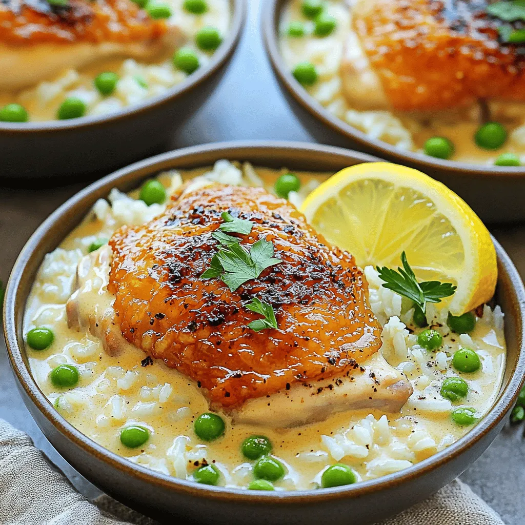 - 4 boneless, skinless chicken thighs - 1 cup white rice - 2 cups chicken broth - 1 cup heavy cream