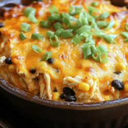 To make this tasty dish, you need a few simple ingredients. Each one adds flavor and texture. The stars of the show are chicken and buffalo sauce. The rice gives it substance. Black beans and corn add color and nutrition. Cream cheese and ranch dressing keep it creamy and rich. Here’s a quick list of what you need: - 2 cups cooked chicken, shredded - 1 cup buffalo sauce (adjust to taste) - 1 cup cooked rice (white or brown) - 1 cup black beans, drained and rinsed - 1 cup corn (fresh or frozen) - 1 cup shredded cheddar cheese - 1 cup cream cheese, softened - 1/2 cup ranch dressing - 1 teaspoon garlic powder - 1 teaspoon onion powder - 1/2 teaspoon smoked paprika - 1/2 teaspoon salt - 1/4 teaspoon black pepper - 1/4 cup green onions, chopped (for garnish) - Optional: Additional cheese for topping These ingredients come together to create a hearty meal. When picking your ingredients, focus on freshness. Choose chicken that looks pink and moist. For the buffalo sauce, go for one with bold flavor. If you can, use fresh corn. It tastes sweeter than frozen. Check the cream cheese for a soft texture. Look for block cheese instead of pre-shredded, as it melts better. Always rinse canned beans to remove sodium. These tips will help your casserole shine! First, gather all your ingredients. This makes the process smooth and fun. You need cooked chicken, buffalo sauce, cooked rice, black beans, corn, cream cheese, ranch dressing, garlic powder, onion powder, smoked paprika, salt, and black pepper. Make sure to measure everything before you start cooking. Next, preheat your oven to 350°F (175°C). This helps ensure even cooking. In a large mixing bowl, combine the shredded chicken, buffalo sauce, cooked rice, black beans, corn, cream cheese, and ranch dressing. Stir well until it looks creamy and mixed. Don’t rush this step; it’s key for great flavor. Then, add the garlic powder, onion powder, smoked paprika, salt, and black pepper. Mix everything together until it’s all combined. Now, transfer the mixture to a greased 9x13 inch baking dish. Spread it out evenly. This helps it cook properly. Next, sprinkle shredded cheddar cheese over the top. If you love cheese, feel free to add more! Place the dish in the oven and bake for 25-30 minutes. You want the cheese to melt and get bubbly. Keep an eye on it to avoid burning. After baking, take it out of the oven. Let it sit for about 5 minutes. This resting time makes it easier to serve. Finally, sprinkle chopped green onions on top for a fresh touch. Now you are ready to serve and enjoy your loaded buffalo chicken casserole! For more details, check out the Full Recipe. To boost the flavor, use fresh ingredients. Fresh garlic and onions give a nice taste. You can also add more buffalo sauce for heat. If you like it creamy, mix in more cream cheese. Adding a squeeze of lime juice brightens the dish. One big mistake is overcooking the casserole. Keep an eye on the cheese. Let it melt and bubble, but don't let it burn. Another common error is using dry chicken. Always use moist, shredded chicken. Avoid using too much salt; taste as you go. Serve this casserole with fresh veggies. Carrots and celery sticks go well. You can also add a side salad for crunch. If you want to make it fun, serve with extra buffalo sauce on the side. This dish is perfect for game day or a cozy dinner. Try it with tortilla chips for a crunchy twist. You can find the full recipe for this tasty dish above! {{image_2}} You can easily change ingredients in this dish. Swap cooked chicken with turkey or tofu. Use quinoa instead of rice for a different texture. Black beans can be replaced with pinto beans or chickpeas. If you want to add veggies, try bell peppers or spinach. You can also swap ranch dressing for blue cheese dressing if you like that flavor. To make this dish lighter, you can use low-fat cream cheese. Greek yogurt is a great substitute for ranch dressing. You can also add more veggies, like zucchini or broccoli, to increase the nutrition. For a grain-free option, use cauliflower rice instead of regular rice. These swaps keep the dish tasty while cutting calories. If you want more heat, add extra buffalo sauce. You could also mix in jalapeños or hot sauce. For less spice, use mild buffalo sauce or reduce the amount. If you love smoky flavors, add more smoked paprika. Adjusting spice levels makes this dish fit your taste perfectly. After you enjoy your loaded buffalo chicken casserole, you may have some left. Store it in an airtight container. Let it cool for about 30 minutes. This keeps the moisture in and the flavor fresh. You can keep it in the fridge for up to three days. Make sure to label your container with the date. This helps you remember when you made it. If you want to keep your casserole longer, freezing is a great option. First, let it cool completely. Then, portion it into smaller containers. You can also use freezer bags. Remove as much air as possible before sealing. This helps to prevent freezer burn. Your casserole can last up to three months in the freezer. When you are ready to eat it, just thaw it in the fridge overnight. Reheating is easy! If you stored it in the fridge, preheat your oven to 350°F (175°C). Place the casserole in a baking dish. Cover it with foil to keep it moist. Heat for about 20-25 minutes until warm. If you froze it, let it thaw first. Then, follow the same steps. You can also microwave single portions for a quick meal. Just make sure to cover the dish to avoid spills. Enjoy your delicious meal again, just like before! Making Loaded Buffalo Chicken Casserole from scratch is easy and fun. Start by cooking your chicken. Shred it into small pieces. Next, cook your rice as per package instructions. In a big bowl, mix the shredded chicken, buffalo sauce, cooked rice, black beans, corn, cream cheese, ranch dressing, garlic powder, onion powder, smoked paprika, salt, and black pepper. Stir until smooth and creamy. Spread this mix in a greased baking dish. Top with cheddar cheese and optional extra cheese. Bake at 350°F for 25-30 minutes. Enjoy your tasty dish! Yes, you can use rotisserie chicken! It saves time and adds great flavor. Just shred the meat from the rotisserie chicken. Use it in place of cooked chicken in the recipe. This shortcut makes cooking even simpler. Plus, it keeps the dish juicy and full of flavor. Loaded Buffalo Chicken Casserole goes well with many sides. Here are some tasty options: - Green Salad: A fresh salad adds crunch and balance. - Garlic Bread: Perfect for dipping into the casserole. - Veggies: Roasted or steamed veggies make a healthy side. - Coleslaw: Cool, creamy coleslaw contrasts the spicy casserole. These sides will enhance your meal and make it more enjoyable. For more recipes, check the Full Recipe link! In this post, we covered how to make a delicious Loaded Buffalo Chicken Casserole. You learned about each ingredient, from essentials to quality tips. I shared step-by-step instructions, helpful tips, and creative variations. Proper storage and reheating methods keep your casserole tasty for longer. Consider trying new ingredients to make this dish your own. You can enjoy this meal with family and friends anytime. Now, it's your turn to enjoy a comforting bowl of this casserole!