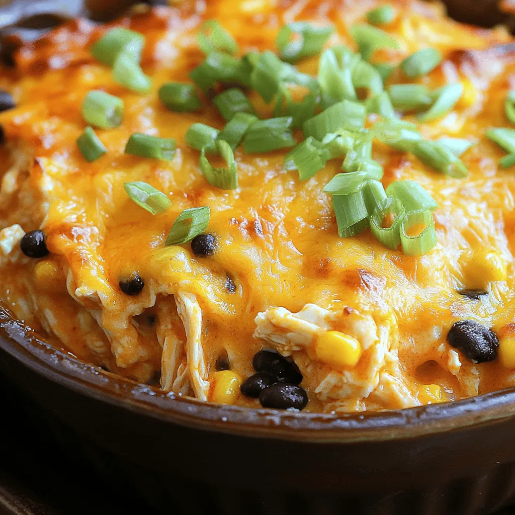 To make this tasty dish, you need a few simple ingredients. Each one adds flavor and texture. The stars of the show are chicken and buffalo sauce. The rice gives it substance. Black beans and corn add color and nutrition. Cream cheese and ranch dressing keep it creamy and rich. Here’s a quick list of what you need: - 2 cups cooked chicken, shredded - 1 cup buffalo sauce (adjust to taste) - 1 cup cooked rice (white or brown) - 1 cup black beans, drained and rinsed - 1 cup corn (fresh or frozen) - 1 cup shredded cheddar cheese - 1 cup cream cheese, softened - 1/2 cup ranch dressing - 1 teaspoon garlic powder - 1 teaspoon onion powder - 1/2 teaspoon smoked paprika - 1/2 teaspoon salt - 1/4 teaspoon black pepper - 1/4 cup green onions, chopped (for garnish) - Optional: Additional cheese for topping These ingredients come together to create a hearty meal. When picking your ingredients, focus on freshness. Choose chicken that looks pink and moist. For the buffalo sauce, go for one with bold flavor. If you can, use fresh corn. It tastes sweeter than frozen. Check the cream cheese for a soft texture. Look for block cheese instead of pre-shredded, as it melts better. Always rinse canned beans to remove sodium. These tips will help your casserole shine! First, gather all your ingredients. This makes the process smooth and fun. You need cooked chicken, buffalo sauce, cooked rice, black beans, corn, cream cheese, ranch dressing, garlic powder, onion powder, smoked paprika, salt, and black pepper. Make sure to measure everything before you start cooking. Next, preheat your oven to 350°F (175°C). This helps ensure even cooking. In a large mixing bowl, combine the shredded chicken, buffalo sauce, cooked rice, black beans, corn, cream cheese, and ranch dressing. Stir well until it looks creamy and mixed. Don’t rush this step; it’s key for great flavor. Then, add the garlic powder, onion powder, smoked paprika, salt, and black pepper. Mix everything together until it’s all combined. Now, transfer the mixture to a greased 9x13 inch baking dish. Spread it out evenly. This helps it cook properly. Next, sprinkle shredded cheddar cheese over the top. If you love cheese, feel free to add more! Place the dish in the oven and bake for 25-30 minutes. You want the cheese to melt and get bubbly. Keep an eye on it to avoid burning. After baking, take it out of the oven. Let it sit for about 5 minutes. This resting time makes it easier to serve. Finally, sprinkle chopped green onions on top for a fresh touch. Now you are ready to serve and enjoy your loaded buffalo chicken casserole! For more details, check out the Full Recipe. To boost the flavor, use fresh ingredients. Fresh garlic and onions give a nice taste. You can also add more buffalo sauce for heat. If you like it creamy, mix in more cream cheese. Adding a squeeze of lime juice brightens the dish. One big mistake is overcooking the casserole. Keep an eye on the cheese. Let it melt and bubble, but don't let it burn. Another common error is using dry chicken. Always use moist, shredded chicken. Avoid using too much salt; taste as you go. Serve this casserole with fresh veggies. Carrots and celery sticks go well. You can also add a side salad for crunch. If you want to make it fun, serve with extra buffalo sauce on the side. This dish is perfect for game day or a cozy dinner. Try it with tortilla chips for a crunchy twist. You can find the full recipe for this tasty dish above! {{image_2}} You can easily change ingredients in this dish. Swap cooked chicken with turkey or tofu. Use quinoa instead of rice for a different texture. Black beans can be replaced with pinto beans or chickpeas. If you want to add veggies, try bell peppers or spinach. You can also swap ranch dressing for blue cheese dressing if you like that flavor. To make this dish lighter, you can use low-fat cream cheese. Greek yogurt is a great substitute for ranch dressing. You can also add more veggies, like zucchini or broccoli, to increase the nutrition. For a grain-free option, use cauliflower rice instead of regular rice. These swaps keep the dish tasty while cutting calories. If you want more heat, add extra buffalo sauce. You could also mix in jalapeños or hot sauce. For less spice, use mild buffalo sauce or reduce the amount. If you love smoky flavors, add more smoked paprika. Adjusting spice levels makes this dish fit your taste perfectly. After you enjoy your loaded buffalo chicken casserole, you may have some left. Store it in an airtight container. Let it cool for about 30 minutes. This keeps the moisture in and the flavor fresh. You can keep it in the fridge for up to three days. Make sure to label your container with the date. This helps you remember when you made it. If you want to keep your casserole longer, freezing is a great option. First, let it cool completely. Then, portion it into smaller containers. You can also use freezer bags. Remove as much air as possible before sealing. This helps to prevent freezer burn. Your casserole can last up to three months in the freezer. When you are ready to eat it, just thaw it in the fridge overnight. Reheating is easy! If you stored it in the fridge, preheat your oven to 350°F (175°C). Place the casserole in a baking dish. Cover it with foil to keep it moist. Heat for about 20-25 minutes until warm. If you froze it, let it thaw first. Then, follow the same steps. You can also microwave single portions for a quick meal. Just make sure to cover the dish to avoid spills. Enjoy your delicious meal again, just like before! Making Loaded Buffalo Chicken Casserole from scratch is easy and fun. Start by cooking your chicken. Shred it into small pieces. Next, cook your rice as per package instructions. In a big bowl, mix the shredded chicken, buffalo sauce, cooked rice, black beans, corn, cream cheese, ranch dressing, garlic powder, onion powder, smoked paprika, salt, and black pepper. Stir until smooth and creamy. Spread this mix in a greased baking dish. Top with cheddar cheese and optional extra cheese. Bake at 350°F for 25-30 minutes. Enjoy your tasty dish! Yes, you can use rotisserie chicken! It saves time and adds great flavor. Just shred the meat from the rotisserie chicken. Use it in place of cooked chicken in the recipe. This shortcut makes cooking even simpler. Plus, it keeps the dish juicy and full of flavor. Loaded Buffalo Chicken Casserole goes well with many sides. Here are some tasty options: - Green Salad: A fresh salad adds crunch and balance. - Garlic Bread: Perfect for dipping into the casserole. - Veggies: Roasted or steamed veggies make a healthy side. - Coleslaw: Cool, creamy coleslaw contrasts the spicy casserole. These sides will enhance your meal and make it more enjoyable. For more recipes, check the Full Recipe link! In this post, we covered how to make a delicious Loaded Buffalo Chicken Casserole. You learned about each ingredient, from essentials to quality tips. I shared step-by-step instructions, helpful tips, and creative variations. Proper storage and reheating methods keep your casserole tasty for longer. Consider trying new ingredients to make this dish your own. You can enjoy this meal with family and friends anytime. Now, it's your turn to enjoy a comforting bowl of this casserole!