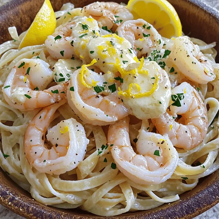- 1 pound large shrimp, peeled and deveined - 8 oz linguine or spaghetti - 4 tablespoons unsalted butter - 2 tablespoons olive oil - 4 cloves garlic, minced - 1 teaspoon red pepper flakes - Juice of 1 lemon - Zest of 1 lemon - 1/4 cup fresh parsley, chopped - Salt and pepper to taste To make shrimp scampi, you need fresh and simple ingredients. Start with large shrimp. They should be peeled and deveined for easy cooking. Next, choose your pasta. I like linguine or spaghetti, but you can use any pasta you enjoy. Butter and olive oil create a rich sauce. Garlic adds a strong flavor that makes this dish shine. Red pepper flakes give it a little heat, but you can adjust this to your taste. Lemon juice and zest brighten the dish. Fresh parsley adds color and freshness. - Vegetables (e.g., spinach, tomatoes) - Additional herbs (e.g., basil, oregano) - Different types of pasta You can customize your shrimp scampi by adding veggies. Spinach and tomatoes work well. If you love herbs, add basil or oregano for more flavor. You can also try different kinds of pasta to mix things up. Each choice can change the taste and feel of your dish. For the full recipe, check out the "Shrimp Scampi Made Easy" section. First, fill a large pot with water and add salt. Bring it to a boil. Add your pasta, either linguine or spaghetti. Cook it for about 8 to 10 minutes. Make sure to check the package for exact cooking times. When done, save 1 cup of the pasta water. Then, drain the pasta. Next, grab a large skillet. Heat olive oil and 2 tablespoons of butter over medium heat. Once melted, add minced garlic and red pepper flakes. Sauté for 1 to 2 minutes until fragrant. Now, raise the heat to medium-high. Add the shrimp, seasoning with salt and pepper. Cook the shrimp for about 3 to 4 minutes. They should turn pink and opaque. Add lemon juice and zest to the skillet with the shrimp. Now, toss in the cooked pasta and reserved pasta water. Mix everything well. Make sure the pasta is coated with the shrimp sauce. Finally, stir in the remaining 2 tablespoons of butter and chopped parsley. Taste and adjust the seasoning as needed. You can add more salt or red pepper flakes if you like. For the full recipe, refer to the section above. To cook shrimp perfectly, focus on timing. Shrimp cook fast. Overcooking turns them rubbery. Aim for 3-4 minutes until they turn pink and opaque. Remove them from heat right away. This helps keep their tender texture. Balancing flavors is key. The bright taste of lemon adds freshness. Use both lemon juice and zest. Add in red pepper flakes to bring heat. Adjust the amount to match your taste. This makes the dish exciting and flavorful. For serving, use a large pasta bowl. It shows off the shrimp and pasta nicely. Garnish with fresh parsley and lemon wedges. This adds color and brightness to the dish. Pair your shrimp scampi with a fresh salad or garlic bread. A crisp white wine, like Sauvignon Blanc, complements the dish well. The wine's acidity balances the richness of the butter. One big mistake is overcooking the shrimp. This makes them tough and chewy. Always watch the time closely and remove them as soon as they are done. Another common error is using too much or too little pasta water. Reserve one cup of water before draining the pasta. This water helps bind the sauce and pasta together. It also adds flavor and moisture to the dish. {{image_2}} You can easily enhance the flavor of your shrimp scampi with garlic. Try using more garlic cloves. Instead of four cloves, add six or even eight for a bold taste. You can also switch up the butter. Try using herb-infused butter for a new twist. This small change can really brighten up your dish and make it more exciting. If you like heat, make it spicy! Adjust the red pepper flakes to your taste. You can start with one teaspoon and add more if you want. For an extra kick, add diced jalapeños or hot sauce. This variation is perfect if you enjoy a bit of fire in your meal. To make a lighter version, use less butter or olive oil. You can cut the butter down to two tablespoons and still have great flavor. Consider using whole wheat pasta or zucchini noodles for a healthier choice. These options keep the dish light without losing any taste. For the complete recipe, check out the Full Recipe. Enjoy exploring these variations! To keep your shrimp scampi fresh, start by cooling it down. Place leftovers in an airtight container. This helps seal in flavors and moisture. Store the container in the fridge. Your shrimp scampi will last for about 3 days. Use glass or plastic containers with tight lids. Glass containers are great for reheating. They do not retain odors like plastic. If you need to stack, use shallow containers. This helps prevent crushing the shrimp and pasta. You can reheat shrimp scampi in two ways: the microwave or stovetop. The microwave is quick but can dry out shrimp. Heat it in short bursts, stirring in between. Using the stovetop is better for keeping shrimp tender. Add a splash of water or broth to a pan. Heat over low heat and gently stir until warm. This method helps keep the dish juicy and flavorful. When reheating, avoid high heat. This can make shrimp rubbery. Always add a bit of moisture. You want the dish heated through, not cooked again. If you want to store shrimp scampi longer, freezing is an option. Cool the dish first, then place it in a freezer-safe container. Leave some space at the top for expansion. Label the container with the date. Shrimp scampi can stay in the freezer for about 2 months. For best taste, eat it sooner rather than later. To thaw, place the container in the fridge overnight. This keeps the shrimp safe. You can also use the microwave for quick thawing. After thawing, follow the reheating tips above to enjoy your dish. For shrimp scampi, large shrimp work best. I prefer using fresh shrimp when possible. Fresh shrimp has a sweet taste and a firm texture. If fresh shrimp is not an option, frozen shrimp is a good choice too. Look for shrimp that are labeled as "wild-caught" for better flavor. When choosing shrimp, size matters. I recommend shrimp that are 16-20 count per pound. This means you get about 16 to 20 shrimp in a pound. They cook evenly and have a nice bite. Yes, you can make shrimp scampi without pasta. You can serve it over rice or quinoa for a hearty meal. Zucchini noodles are a great low-carb option too. They soak up the sauce well and are light and fresh. Another idea is to serve the shrimp over sautéed vegetables. Think bell peppers, broccoli, or asparagus. This gives you a colorful dish that is also healthy. Shrimp scampi can last for 3 to 4 days in the fridge. Store it in an airtight container. Make sure it cools down before putting it in the fridge. Look for signs of spoilage. If the shrimp smell sour or look slimy, it’s best to throw it away. Always trust your nose and eyes! You can find the full recipe for Shrimp Scampi Made Easy [here](#). This recipe includes all the steps you need for a delicious meal. Shrimp scampi is a delightful dish that combines shrimp, pasta, and bold flavors. You learned about essential ingredients, cooking steps, and helpful tips to make it perfect. Remember to choose quality shrimp and season well. Consider adding your favorite veggies or try a lighter version if desired. Storing leftovers properly preserves taste and texture. Enjoy exploring variations to make this dish your own. With practice, you’ll master shrimp scampi and impress everyone at your table. Keep cooking and have fun!