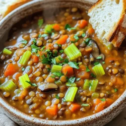 - 1 cup green or brown lentils - 2 tablespoons olive oil - 1 medium onion, chopped - 3 cloves garlic, minced - 2 medium carrots, diced - 2 stalks celery, diced - 1 cup mushrooms, sliced - 1 can (14 oz) diced tomatoes - 4 cups vegetable broth - 2 teaspoons dried thyme - 1 teaspoon smoked paprika - 1 bay leaf - Salt and pepper to taste - Fresh parsley for garnish Every ingredient plays a key role. Lentils form the base, adding protein and fiber. Olive oil gives a rich flavor. Onion and garlic create a savory aroma. Carrots and celery add sweetness and crunch. Mushrooms bring umami, making the stew hearty. Diced tomatoes give it a nice tang, while vegetable broth adds depth. Dried thyme and smoked paprika fill the stew with warmth. A bay leaf subtly enhances the taste. Seasoning with salt and pepper balances everything. Finally, fresh parsley brightens the dish and adds a pop of color. For the full recipe, check out the details above. Enjoy crafting this comforting dish! Preparing the vegetables Start by gathering all your veggies. Chop the onion into small pieces. Mince the garlic. Dice the carrots and celery into bite-sized pieces. Slice the mushrooms. Fresh vegetables make the stew taste great. Rinsing the lentils Next, take 1 cup of lentils. Rinse them in cold water. Use a fine mesh strainer to wash away any dirt or dust. This step is important. Clean lentils help the stew taste better. Sautéing the onion and garlic In a large pot, heat 2 tablespoons of olive oil over medium heat. Add the chopped onion. Sauté it for about 5 minutes until it softens. Then, add the minced garlic. Cook for another minute. The smell will be amazing! Adding other vegetables Now, toss in the diced carrots and celery. Stir them for about 5 to 7 minutes. You want them to start softening. After that, add the sliced mushrooms. Cook for 4 to 5 minutes until they become brown and juicy. Combining all ingredients and simmering Add the rinsed lentils, undrained diced tomatoes, and 4 cups of vegetable broth to the pot. Mix everything together well. Sprinkle in 2 teaspoons of dried thyme, 1 teaspoon of smoked paprika, and 1 bay leaf. Bring the stew to a boil over high heat. Once it boils, lower the heat to a gentle simmer. Cover the pot and let it cook for 30 to 35 minutes. Check if the lentils are tender. Don’t forget to remove the bay leaf before serving. Ladling into bowls Once cooked, grab a ladle. Scoop the delicious stew into bowls. Each bowl should be full of hearty goodness. Garnishing with parsley Finally, sprinkle some chopped fresh parsley on top. This adds color and a fresh taste. Serve your Hearty Vegan Lentil Mushroom Stew with crusty bread for dipping. Enjoy every bite! For the full recipe, refer to the earlier sections. Checking lentil doneness is key. After simmering for about 30 minutes, taste a few lentils. They should be tender but not mushy. If they need more time, keep simmering and check every few minutes. To adjust flavors with spices, you can be creative. If you want more heat, add a pinch of chili flakes. For a bolder taste, boost the smoked paprika or thyme. Always taste before serving. This helps you find the perfect balance. Serving styles can make your stew shine. Use rustic bowls for a cozy feel. Spoon the stew in and leave some space at the top. This looks inviting and allows for garnishes. Ideal accompaniments like crusty bread are a must. A slice of bread makes it easy to scoop up the stew. You might also try adding a side salad for some crunch. A sprinkle of fresh parsley on top not only looks great but also adds a pop of color. For the full recipe, check out the detailed steps in the main article. {{image_2}} You can switch up the lentils in this stew. Try red lentils for a softer texture. Black lentils give a nice bite. Each type adds its own charm. You can also add more veggies. Consider zucchini, bell peppers, or sweet potatoes. These choices boost nutrition and flavor. You can even toss in some leafy greens like spinach or kale. They cook down nicely and add vibrant color. To elevate the taste, think about herbs and spices. Fresh thyme or rosemary can brighten your stew. You can also add cumin for warmth. A dash of red pepper flakes adds a nice kick. For extra brightness, add a splash of vinegar or lemon juice. This simple trick balances out the stew's richness. It makes each bite pop with flavor. For the full recipe, check out the detailed steps to guide you through this delicious dish. You can store your Hearty Vegan Lentil Mushroom Stew in the fridge for up to five days. Use an airtight container to keep it fresh. Make sure it cools down before sealing. This helps lock in the flavors and prevents spoilage. When you're ready to eat, just reheat the stew on the stove or in the microwave. To freeze the stew, let it cool completely first. Pour it into freezer-safe bags or containers. Remove as much air as possible to avoid freezer burn. The stew will last for about three months in the freezer. When you're ready to enjoy it again, thaw it overnight in the fridge. For reheating, warm it gently on the stove to keep the taste intact. Add a splash of vegetable broth or water if it seems too thick. Can I make this stew in a slow cooker? Yes, you can. Just sauté the onion and garlic. Then add all the ingredients to your slow cooker. Cook on low for 6-8 hours. For a quicker option, cook on high for about 3-4 hours. What can I serve with Hearty Vegan Lentil Mushroom Stew? This stew pairs well with crusty bread or rice. You can also serve it with a fresh salad. The bread is great for dipping into the stew. How do I thicken the stew if it's too watery? If your stew is too watery, try mashing some lentils. You can also stir in a bit of cornstarch mixed with water. Let it simmer for a few more minutes until thickened. Are lentils gluten-free? Yes, lentils are naturally gluten-free. They are a great choice for those avoiding gluten. They provide protein and fiber while being very filling. Can I use fresh herbs instead of dried? Absolutely! Fresh herbs add bright flavors. Use about three times the amount of fresh herbs as dried. For example, if the recipe calls for one teaspoon of dried thyme, use three teaspoons of fresh thyme. Can I use vegetable broth from a store-bought mix? Yes, store-bought vegetable broth works well. Just check that it is low in sodium if you want to control salt levels. Homemade broth is also a great option if you have it. What other vegetables pair well with lentils and mushrooms? You can add sweet potatoes, zucchini, or spinach. These vegetables add flavor and texture. They also boost nutrition and make the dish even heartier. You now have all the steps to make a hearty vegan lentil mushroom stew. You learned what ingredients to use, how to prepare them, and tips for perfecting your dish. Remember, you can make this stew your own by experimenting with different vegetables and spices. It’s not just a meal; it’s a warm hug in a bowl. Enjoy the rich flavors and healthy goodness as you share it with friends or family. Cooking should always be fun and rewarding. Happy stewing!