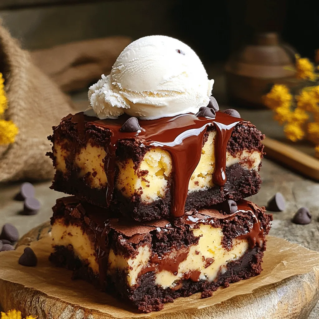 - 1 cup unsalted butter, melted - 1 1/4 cups brown sugar, packed - 1/2 cup granulated sugar - 4 large eggs - 1 cup all-purpose flour - 1/2 cup cocoa powder - 1 teaspoon vanilla extract - 1/4 teaspoon salt - 1 cup chocolate chips - 1/2 cup unsalted butter, softened - 1/2 cup granulated sugar - 1/2 cup brown sugar, packed - 1 large egg - 1 teaspoon vanilla extract - 1 1/2 cups all-purpose flour - 1/2 teaspoon baking soda - 1/2 teaspoon salt - 1 cup chocolate chips The brownie layer has rich flavors. It starts with melted butter and sugars. The mix becomes smooth with eggs and vanilla. I love how the cocoa powder adds depth. The chocolate chips provide a nice texture. For the cookie layer, we use softened butter and two sugars. Creaming these makes it light. The egg and vanilla mix in well. The flour, baking soda, and salt create a perfect dough. More chocolate chips add sweetness. This recipe combines two favorites: brownies and cookies. You can find the full recipe in the earlier section. These ingredients make a treat everyone will enjoy. Start by preheating your oven to 350°F (175°C). This step is key for even baking. Next, grab a 9x13-inch baking pan. You can grease it with butter or line it with parchment paper. Lining makes it easier to lift the brookies out later. In a large bowl, combine 1 cup of melted unsalted butter with 1 1/4 cups of packed brown sugar and 1/2 cup of granulated sugar. Mix these until smooth. Then, add 4 large eggs, one at a time, stirring well after each addition. Stir in 1 teaspoon of vanilla extract next. In another bowl, whisk together 1 cup of all-purpose flour, 1/2 cup of cocoa powder, and 1/4 teaspoon of salt. Slowly add these dry ingredients to the wet mix. Fold in 1 cup of chocolate chips for extra fudginess. In a new bowl, cream together 1/2 cup of softened unsalted butter with 1/2 cup of granulated sugar and 1/2 cup of packed brown sugar. Mix until it looks light and fluffy. Then, beat in 1 large egg and 1 teaspoon of vanilla extract. In another bowl, mix together 1 1/2 cups of all-purpose flour, 1/2 teaspoon of baking soda, and 1/2 teaspoon of salt. Gradually add the dry mix to the wet ingredients, blending well. Finally, stir in 1 cup of chocolate chips. Pour the brownie layer into your prepared pan. Spread it evenly across the bottom. Next, dollop the cookie dough on top of the brownie layer. Use a knife to lightly swirl the two layers together. This creates a beautiful marbled look. Once you’re done layering, place the pan in the preheated oven. Bake for 25 to 30 minutes. Keep an eye on it! A toothpick inserted into the center should come out with moist crumbs, but not wet batter. This shows your brookies are done. After baking, let the brookies cool in the pan on a wire rack for about 20 minutes. This cooling time helps them set. Once cool, cut them into squares. Enjoy these fudgy chewy delights! For more details, check the Full Recipe. To get that rich, fudgy texture, choose high-quality chocolate. Dark chocolate works great. You can also mix semi-sweet and milk chocolate for a balanced flavor. Another tip is to melt your butter gently. This keeps your brookies moist. If you want more depth, add a pinch of espresso powder to the brownie mix. Overbaking can ruin your brookies. Start checking them at 25 minutes. Use a toothpick to test doneness. Insert it into the center; it should come out with a few moist crumbs. If it’s clean, they may be overbaked. Always trust your oven, as baking times can vary. Serve your brookies warm for the best taste. A scoop of vanilla ice cream on top makes it even better. Drizzle some chocolate sauce or caramel for extra sweetness. You can also sprinkle sea salt on top for a fun twist. Enjoy with friends or family for a delightful treat. For the full recipe, check out the detailed guide included. {{image_2}} You can make fudgy chewy brookies even better by adding nuts or mix-ins. Try chopped walnuts or pecans for a nice crunch. If you love caramel, swirl in some caramel sauce before baking. You could also toss in some shredded coconut or candy pieces. These add fun flavors and textures. To make gluten-free fudgy chewy brookies, swap regular flour for gluten-free flour. Use a blend that works well for baking. Check that your chocolate chips are also gluten-free. This way, everyone can enjoy these tasty treats without worry. Follow the same steps from the Full Recipe for the best results. You can change the flavors of your brookies by using different extracts. Instead of vanilla, try almond or peppermint extract for a twist. You can also mix different cocoa types. Dark cocoa gives a richer taste, while white chocolate chips can add a sweet contrast. Experiment with flavors to find your favorite! To keep your brookies fresh, use an airtight container. This will lock in moisture and flavor. Store them at room temperature for best results. If you want to keep them longer, place a slice of bread in the container. The bread helps absorb moisture and keeps the brookies soft. For extra protection, you can wrap them in plastic wrap before placing them in the container. Freezing brookies is easy and great for later treats. Start by cutting them into squares. Place the squares on a baking sheet and freeze for about an hour. This step prevents them from sticking together. Once frozen, wrap each piece in plastic wrap. Then, place the wrapped brookies in a freezer bag. To thaw, simply take them out and let them sit at room temperature for about 30 minutes. You can also warm them in the microwave for a few seconds. When stored properly, brookies stay fresh for up to one week at room temperature. If you freeze them, they can last for about three months. Just remember to check for any signs of freezer burn before eating. Always trust your senses; if they smell or look off, it’s best to toss them. Enjoy your fudgy chewy brookies anytime with these easy storage tips! Yes, you can use dark chocolate. Dark chocolate has a richer taste. It will make your brookies less sweet. However, you might want to adjust the sugar. Use a little less sugar for a balanced flavor. This will keep your brookies fudgy and chewy. If you don’t have parchment paper, no worries! You can grease the pan with butter. Use a light coat to help the brookies release easily. You can also use aluminum foil. Just grease it well, too. This will help prevent sticking. To check if the brookies are done, use a toothpick. Insert it into the center of the brookies. If it comes out with moist crumbs, they are ready. If it has wet batter, bake a bit longer. Keep an eye on them to avoid overbaking. Yes, you can make the dough ahead of time. Prepare the brownie and cookie layers separately. Cover them tightly and refrigerate. This keeps the dough fresh. When you're ready, bake them together. Just let the dough sit at room temperature for a bit before baking. Brookies are a fun mix of brownies and cookies. They likely started in the United States. People wanted to enjoy both treats at once. This tasty treat became popular in bakeries. Now, many love to make brookies at home. They are a hit for parties and gatherings! You learned how to make delicious brookies, a mix of brownies and cookies. We covered ingredients, mixing methods, and baking tips. Colorful variations and smart storage ideas ensure you can enjoy these treats anytime. With the right techniques, you’ll impress everyone with your baking skills. Remember, making brookies should be fun and tasty. Create your own perfect batch and share it with friends and family. Enjoy your sweet creation!