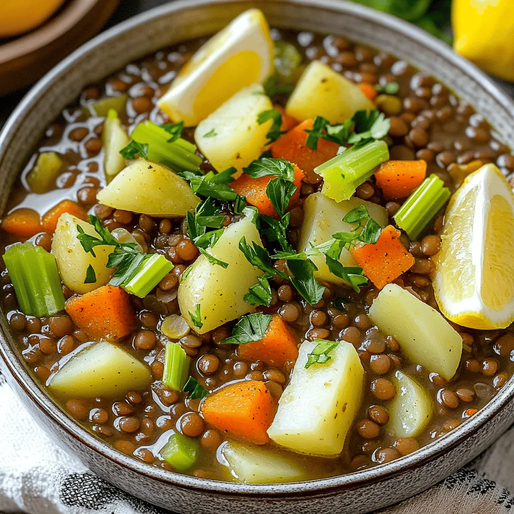 - 1 cup green or brown lentils, rinsed - 1 medium onion, finely chopped - 2 cloves garlic, minced - 2 medium carrots, diced - 2 celery stalks, diced - 1 large potato, peeled and cubed - 1 can (14 oz) diced tomatoes, with juice - 4 cups vegetable broth - 1 teaspoon ground cumin - 1 teaspoon ground coriander - ½ teaspoon turmeric - Salt and pepper to taste - 2 tablespoons olive oil Iraqi lentil soup shines with simple, fresh ingredients. The star of this dish is the lentils. They provide protein and texture. Choose green or brown lentils for this recipe as they hold their shape well. When you rinse them, it helps remove any dust or debris. Next, we have the vegetables. Onions and garlic start the flavor base. They add depth and warmth. Carrots and celery contribute sweetness and crunch. The potato gives the soup a hearty feel. Diced tomatoes add acidity and color. Spices bring life to the soup. Ground cumin and coriander offer earthy, warm notes. Turmeric adds a lovely golden hue and health benefits. Don’t forget salt and pepper to enhance the taste. Lastly, the broth is key. Vegetable broth makes the soup rich and flavorful. It ties all the ingredients together. - Fresh herbs - Lemon wedges Garnishes can elevate your soup. Fresh herbs, like parsley or cilantro, add brightness. They contrast nicely with the soup's warmth. A squeeze of lemon juice can brighten the flavors. It adds a fresh twist. When you prepare this soup, you can enjoy the full recipe for a nourishing experience. Start by heating olive oil in a large pot over medium heat. Add the chopped onions and minced garlic. Sauté them until they smell good and the onions turn clear, which takes about 4-5 minutes. This step builds a strong flavor base for your soup. Next, stir in the diced carrots, celery, and cubed potato. Cook these for an extra 5 minutes. You want the vegetables to soften a bit. This softening helps their flavors mix well in the soup. Now, add the rinsed lentils to the pot. Pour in the can of diced tomatoes with their juice. Sprinkle in the ground cumin, ground coriander, turmeric, salt, and pepper. Stir everything together. Make sure all the spices coat the lentils and vegetables evenly. Next, pour in the vegetable broth. Increase the heat until the mixture boils. Once it boils, reduce the heat, cover, and let it simmer. This should take about 25-30 minutes. You want the lentils and veggies to become tender. After simmering, check the soup. If the lentils and vegetables are soft, you're ready to blend. For a creamier soup, use an immersion blender. Blend it just enough to leave some chunks for texture. If you don’t have an immersion blender, ladle some soup into a regular blender. Blend it, then return it to the pot. Finally, taste your soup. Adjust the seasoning with more salt, pepper, or spices if needed. Now, your Iraqi lentil soup is ready to serve. Ladle it into bowls and add fresh parsley or cilantro on top. Serve it with lemon wedges on the side for a zesty kick. For the full details, check the Full Recipe. To make your Iraqi lentil soup taste amazing, use fresh spices. Fresh spices pack a punch that dried ones cannot match. They bring out the best flavors in the soup. Ground cumin, coriander, and turmeric are key. Try to grind whole spices if you can. This gives you more aroma and taste. Balancing seasonings is also vital. Start with the recommended amounts, then taste. Adjust salt, pepper, and spices as needed. A little twist can elevate the dish. Remember, the soup should have a warm and inviting flavor. Don’t rush this step; it’s where the magic happens. Adding other vegetables can change the soup’s profile. You can include spinach, kale, or bell peppers. These add color, texture, and nutrition. Feel free to experiment based on what you have at home. If you want a protein-packed meal, add chicken or sausage. This makes the soup heartier and more filling. You can also add chickpeas for extra protein and fiber. This not only enhances taste but also boosts health benefits. For the complete recipe, check the Full Recipe section. {{image_2}} To keep your Iraqi lentil soup fresh, store it properly. Place leftovers in an airtight container. Refrigerate the soup within two hours of cooking. It stays good for about 3 to 4 days. Make sure to label the container with the date. This helps you track freshness. If you want to save it for longer, freezing is a great option. Use a freezer-safe container or a resealable bag. Leave some space at the top for expansion. The soup can last up to three months in the freezer. When you're ready to eat, just thaw it overnight in the fridge. When reheating, you have a few good options. The best way is to use a pot on the stove. Pour the soup into the pot and heat on low. Stir often to prevent sticking. Heat until it's warm, about 5 to 10 minutes. You can also use the microwave. Transfer the soup to a microwave-safe bowl. Cover it loosely to avoid splatters. Heat for 2 to 3 minutes, stirring halfway through. To keep the texture just right, avoid boiling the soup again. This keeps the lentils and veggies from becoming mushy. Enjoy your warm, flavorful soup! For the full recipe, check out the earlier sections. Lentil soup holds a special place in Iraqi culture. Families serve it during holidays, gatherings, and special events. It warms the soul and brings people together. This soup is not just food; it’s a symbol of care and comfort. Lentils are rich in protein and fiber. They provide essential nutrients that keep us healthy. Historically, lentils have been eaten in Iraq for thousands of years. They are a staple in many homes. The soup's simple ingredients make it both affordable and nourishing. Pairing Iraqi lentil soup with bread or rice enhances its flavor. Fresh, warm flatbreads are perfect for dipping. You can also serve it with fluffy rice for a hearty meal. For presentation, use colorful bowls. Garnish with fresh parsley or cilantro for a pop of green. A lemon wedge on the side adds a bright touch and a burst of flavor. Enjoying this soup is a delightful experience that connects us to our roots. Yes, you can use various lentils in this recipe. Green and brown lentils work well here. They hold their shape during cooking. Red lentils can also be used, but they cook faster and turn mushy. If you choose red lentils, cut your cooking time to about 15-20 minutes. Each type adds a unique flavor and texture. Feel free to experiment and find your favorite! Absolutely! This Iraqi lentil soup is naturally gluten-free. Just make sure to check your broth. Some store-bought vegetable broths may contain gluten. If you want to be safe, use homemade broth or a gluten-free brand. You can also add gluten-free grains like rice or quinoa for extra texture. Enjoying this soup without gluten is easy and delicious! You can store this soup in the fridge for about 4-5 days. Keep it in an airtight container to maintain freshness. If you want to keep it longer, you can freeze it. This soup freezes well for up to 3 months. Just remember to let it cool completely before freezing. To reheat, simply warm it on the stove or in the microwave. Enjoy your flavorful soup anytime! Iraqi lentil soup is a rich blend of flavors and culture. We explored essential ingredients like lentils, vegetables, and spices. I shared step-by-step instructions for making this hearty dish, along with tips to boost flavor. Don't forget garnishes like fresh herbs or lemon for a bright finish. Remember the storage tips for leftovers and their best reheating methods. This soup holds a special place in Iraqi cuisine, perfect for many occasions. Enjoy making this warm, nourishing meal that links tradition and taste. It’s both simple and satisfying.