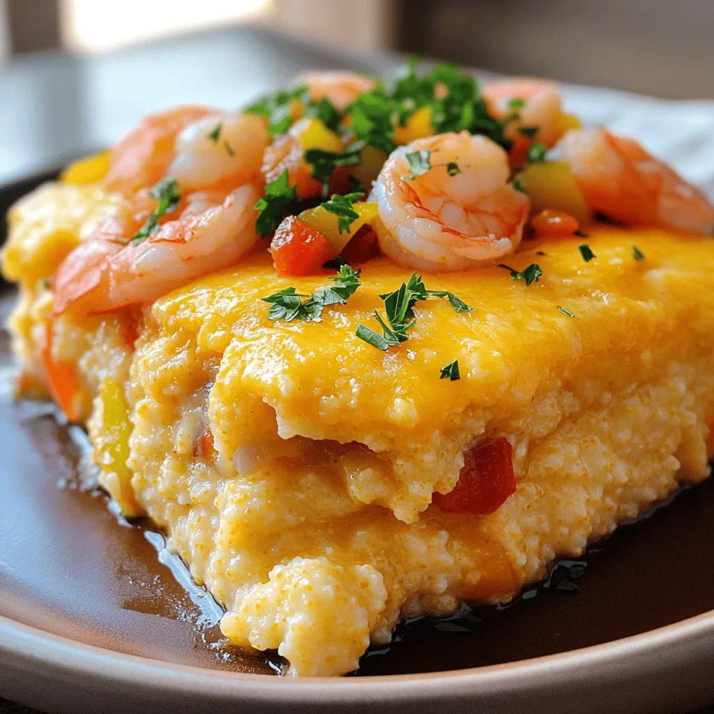 - 1 cup stone-ground grits - 4 cups chicken broth - 1 cup shredded sharp cheddar cheese - 1 cup milk - 1 pound shrimp, peeled and deveined - 1 bell pepper, diced (red or green) - 1 small onion, chopped - 2 cloves garlic, minced - 1 teaspoon smoked paprika - 1 teaspoon cayenne pepper (adjust to taste) - Salt and pepper, to taste - 2 tablespoons olive oil - 1 teaspoon fresh parsley, chopped (for garnish) When you gather your ingredients, think about where they come from. I love using fresh, local produce. This connects you with your food and makes it taste better. The stone-ground grits are key for a creamy base. They absorb flavors well and give a nice texture. The chicken broth adds depth. You can also use vegetable broth for a lighter touch. The sharp cheddar cheese brings a rich, tangy flavor. Make sure to use high-quality cheese for the best results. The shrimp is the star here. Using fresh shrimp maximizes taste, but frozen shrimp works too. Just thaw them properly. The spices, especially smoked paprika and cayenne, add warmth and a hint of smokiness. Adjust the spice level based on your taste. Fresh parsley at the end gives a pop of color and freshness. As you prepare, enjoy the process! Cooking is an art, and every ingredient plays a role. You can find the full recipe to guide you through making this delicious dish. - Calories per serving: Approximately 400-450 calories - Breakdown of macronutrients: - Carbohydrates: 45g - Protein: 25g - Fat: 15g Knowing the nutritional facts can help you plan meals better. This casserole is balanced with carbs, protein, and healthy fats. It's a hearty dish that can satisfy hunger while keeping you nourished. To start, pour four cups of chicken broth into a large saucepan. Bring it to a boil over medium heat. Once it boils, slowly stir in one cup of stone-ground grits. Reduce the heat to low. Cook the grits for about 20 to 25 minutes. Stir frequently to prevent clumping. The grits should thicken nicely during this time. Once thickened, mix in one cup of shredded sharp cheddar cheese and one cup of milk. Stir until creamy. Season with salt and pepper to your taste. Set this mixture aside for later. Next, grab a skillet and heat two tablespoons of olive oil over medium heat. Add one diced bell pepper, one small chopped onion, and two cloves of minced garlic. Sauté these until they soften, which takes about five to seven minutes. After that, toss in one pound of peeled and deveined shrimp. Sprinkle in one teaspoon of smoked paprika and one teaspoon of cayenne pepper. Cook the shrimp until they turn pink, which should take about three to four minutes. Once done, remove the skillet from the heat. Now it’s time to bring everything together. Take a large mixing bowl and combine the creamy cheese grits with the shrimp and vegetable mixture. Stir well to make sure everything is mixed evenly. Next, transfer this combined mixture to a greased 9x13 inch baking dish. Spread it out evenly. Preheat your oven to 350°F (175°C). Bake for 25 to 30 minutes until the top is golden and bubbly. After baking, let it cool for a few minutes. Then slice into squares and garnish with fresh parsley before serving. Enjoy your delicious shrimp and grits casserole! For the complete guide, check the Full Recipe. To make the best shrimp and grits casserole, you need creamy grits. Start by choosing stone-ground grits. They have more flavor and texture than instant or quick-cooking grits. The right choice makes a big difference. For cooking, bring chicken broth to a boil. Gradually stir in the grits. Reduce the heat to low and cook for about 20-25 minutes. Stir frequently to avoid lumps. The goal is a thick, smooth mixture. If they seem too thick, add a little more broth or milk. For shrimp, seasoning is key. I recommend using smoked paprika and cayenne pepper. They add depth and a slight kick. Feel free to adjust the cayenne to your taste. If you like it mild, use less. You can cook shrimp in different ways. Sautéing gives a nice sear and helps lock in flavor. Grilling adds a smoky touch, which is great for summer. Both methods work well, so choose what you prefer. Garnishes can elevate your dish. Fresh parsley adds color and a hint of freshness. You might also try a sprinkle of extra cheese or a dash of hot sauce for a kick. For side dishes, a simple green salad pairs well. You can also serve it with crusty bread to soak up any extra sauce. The combination of flavors will impress your guests. If you're ready to dive into the full recipe, check out the [Full Recipe]. {{image_2}} You can change the cheese and milk in this dish. Use cream cheese or a dairy-free milk like almond or oat milk. For cheese, try Monterey Jack or pepper jack for a spicy kick. If you want to switch the shrimp, consider using scallops or crawfish. These options bring new flavors and textures. They also cook quickly and add a nice seafood twist. To boost flavor, add spices or herbs. Thyme or basil can enhance the taste. You might also try adding some red pepper flakes for extra heat. Incorporate vegetables for color and nutrition. Spinach or diced tomatoes work well. They not only add flavor but also make the dish look more appealing. For gluten-free options, ensure your broth is gluten-free. Check the labels on all your ingredients. This will keep your dish safe and tasty. If you want a vegetarian version, skip the shrimp. Use mushrooms or zucchini instead. They will absorb flavors and add depth to your casserole. For the full recipe, check the details above. To store your leftover shrimp and grits casserole, let it cool completely. Transfer the casserole to an airtight container. You can keep it in the fridge for up to four days. This way, you can enjoy the dish multiple times. Just remember to check for any signs of spoilage before eating. If you want to keep your casserole for longer, freezing is a great option. Cut the casserole into portions before freezing. Wrap each piece tightly in plastic wrap, then place it in a freezer-safe bag. It will stay good for about three months. When you are ready to eat, take a piece out and thaw it overnight in the fridge. To reheat, place it in an oven at 350°F (175°C) until it's hot throughout. You can also use the microwave for a quicker option, but the oven gives a better texture. Enjoy your comfort food delight anytime! To make shrimp and grits casserole, start by cooking the grits. Boil chicken broth in a pot. Gradually stir in stone-ground grits. Cook on low heat until thick, about 20 to 25 minutes. Once thick, mix in cheese and milk until creamy. Meanwhile, sauté diced bell pepper, onion, and garlic in olive oil until soft. Add shrimp, smoked paprika, and cayenne pepper, cooking until shrimp turns pink. Mix the shrimp and veggie mix into the grits. Transfer to a greased baking dish and bake at 350°F for about 25 to 30 minutes. The top should be golden and bubbly when ready. For the full recipe, check out the earlier section. Yes, you can use frozen shrimp in this recipe. Frozen shrimp are convenient and save time. Just remember to thaw them before cooking. Place them in the fridge overnight or run them under cold water for a quick thaw. Fresh shrimp offer a slightly better taste and texture, but frozen shrimp will work great too. Just make sure to pat them dry before cooking. This will help the shrimp brown better. Shrimp and grits casserole pairs well with many sides. Try serving it with a crisp green salad. A light vinaigrette will balance the richness. You can also serve it with roasted vegetables for added color and nutrients. For drinks, a chilled white wine, like Sauvignon Blanc, complements the dish well. If you prefer non-alcoholic options, sweet tea is a classic Southern choice. This recipe blends rich flavors and creamy textures for a delicious dish. You learned how to make shrimp and grits, from prepping the ingredients to baking the casserole. Remember to adjust spices for your taste and try different veggies or seafood. Leftovers store well in the fridge or freezer, ensuring future meals are just as tasty. I hope you enjoy making this dish as much as I do. Happy cooking!