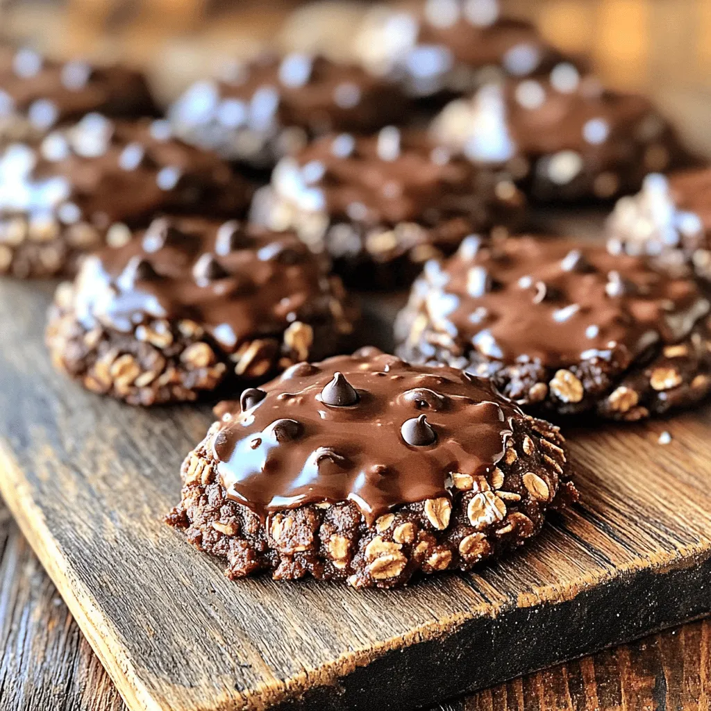 To make these easy no-bake chocolate oatmeal cookies, you need simple, tasty ingredients. Here’s what you’ll need: - 1 cup rolled oats - 1/2 cup creamy peanut butter - 1/2 cup honey or maple syrup - 1/4 cup unsweetened cocoa powder - 1/4 cup coconut oil, melted - 1 teaspoon vanilla extract - 1/4 cup mini chocolate chips (optional) - Pinch of salt Each ingredient plays a key role. Rolled oats give your cookies structure and chew. Creamy peanut butter adds rich flavor and binds everything together. Honey or maple syrup sweetens your cookies while keeping them moist. Unsweetened cocoa powder gives that deep chocolate taste. Coconut oil adds healthy fat and helps the cookies set. Vanilla extract boosts the flavor, making each bite delightful. If you want a little extra sweetness, mini chocolate chips are a great choice. Lastly, a pinch of salt balances the sweetness and enhances the flavors. For the complete recipe, don’t forget to check the Full Recipe section! Each step builds on the last, making these cookies a fun treat you can whip up quickly. To start, gather your ingredients. You need coconut oil, honey or maple syrup, cocoa powder, and peanut butter. In a medium saucepan, mix the coconut oil, honey (or maple syrup), cocoa powder, and peanut butter. Heat this mixture on low. Stir it often until everything melts and blends well. You want it smooth and creamy. Once it’s ready, take it off the heat. Add in the vanilla extract and a pinch of salt. Mix it well. Next, grab a large mixing bowl. Add 1 cup of rolled oats to the bowl. Pour the chocolate mixture over the oats. Stir it all together until every oat is coated with chocolate. If you like, you can fold in 1/4 cup of mini chocolate chips now. This adds extra sweetness and fun! Now, it’s time to shape the cookies. Use a tablespoon or cookie scoop to drop spoonfuls of the mixture onto a parchment-lined baking sheet. Make sure to flatten them slightly. This helps them look like cookies. After shaping, place the baking sheet in the refrigerator. Let the cookies set for at least 30 minutes. When they are firm, they are ready to enjoy! Store any leftovers in an airtight container in the fridge. For the complete recipe, check the section above. Make sure to measure all your ingredients before you start. This will help you mix them easily. Use a non-stick pot to prevent anything from sticking. Keep the heat low while melting your ingredients. This way, you avoid burning the mixture. When dropping the cookies, use a cookie scoop for even sizes. This makes your cookies look nice and neat. To get that perfect texture, mix the oats well into the chocolate mixture. If the mixture feels too wet, add a few more oats. If it’s too dry, add a bit of melted coconut oil. Let the cookies flatten slightly when you scoop them. This helps them set better in the fridge. Refrigerate them for at least 30 minutes to firm up nicely. If you need a nut-free option, try using sunbutter instead of peanut butter. For a vegan treat, use maple syrup and ensure your chocolate chips are dairy-free. You can also swap honey for agave syrup. If you want to reduce sugar, use a sugar substitute that works for baking. These changes will keep the taste delicious while fitting your needs. For the full recipe, check out the [Full Recipe]. {{image_2}} You can easily add nuts or seeds to your cookies. Chopped walnuts, almonds, or sunflower seeds work well. Just mix them in with the oats. This adds a nice crunch and extra nutrients. I enjoy the texture change it brings. You can use about 1/2 cup of your favorite nuts or seeds. Each bite becomes more satisfying and delicious. If you want a healthier choice, try different sweeteners. Instead of honey, use agave syrup or stevia. These options can cut down on sugar. They still provide sweetness without the extra calories. I often use maple syrup for a unique flavor. You can adjust the amount based on your taste preferences. Spices can take your cookies to the next level. Cinnamon adds warmth and a lovely aroma. Nutmeg or ginger can give a spicy kick. Simply add 1/2 teaspoon of your chosen spice to the chocolate mix. This small change makes a big difference. I love experimenting with different spice combos to keep things exciting. To keep your no-bake chocolate oatmeal cookies fresh, store them in an airtight container. This will help maintain their chewy texture and rich flavor. Place parchment paper between layers if you stack them. You can keep them in the fridge for up to one week. If you want to save some for later, freezing is a great option. Just place the cookies in a single layer on a baking sheet. Freeze them for about an hour until firm. Then, transfer them to a freezer-safe bag. They can last up to three months in the freezer. When you're ready to enjoy, let them thaw in the fridge overnight. These cookies stay tasty for about a week when refrigerated. If you freeze them, they keep their flavor and texture for a longer time. Always check for any signs of spoilage, like an off smell or changes in texture. Enjoy them fresh for the best taste! For the full recipe, refer to the earlier sections. No-bake chocolate oatmeal cookies need to set for at least 30 minutes. This time allows them to firm up and hold their shape. If you want them firmer, you can let them sit for longer. Just pop them in the fridge. They will be ready to enjoy after that wait! Yes, you can use quick oats instead of rolled oats. Quick oats will make the cookies softer and less chewy. If you prefer a chewier texture, stick with rolled oats. Both types will still taste great in the cookies. Choose what you like best for your treat! To make these cookies vegan, swap honey for maple syrup. Use a vegan chocolate option if you want to add chocolate chips. The other ingredients, like oats and peanut butter, are already vegan-friendly. This way, you can enjoy a delicious treat without any animal products! No-bake chocolate oatmeal cookies are easy and fun to make. You learned about key ingredients like oats, peanut butter, and cocoa powder. I shared step-by-step instructions to help you create perfect cookies. You also discovered useful tips on texture and substitutions. Finally, I covered storage tips and answered common questions. Try different flavors and enjoy the process! These cookies are a tasty treat that fits many diets.