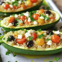 Here’s what you need to make these stuffed zucchini boats: - 4 medium zucchinis - 1 cup cooked quinoa - 1 cup cherry tomatoes, halved - 1/2 cup black olives, pitted and diced - 1/2 cup feta cheese, crumbled - 1/4 cup red onion, finely chopped - 2 cloves garlic, minced - 1 teaspoon dried oregano - 1 teaspoon dried basil - 2 tablespoons olive oil - Salt and pepper to taste - Fresh parsley for garnish Each ingredient plays a key role in making the dish pop with flavor. Zucchini serves as a fresh base, while quinoa adds texture and protein. Cherry tomatoes bring sweetness and color. Black olives add a briny kick, and feta contributes a creamy tang. The herbs give it that fresh taste you crave. When shopping, pick firm zucchinis. Look for vibrant tomatoes and fresh herbs. These choices will ensure your dish looks and tastes great. You can find the full recipe in the article, but with these ingredients, you’re already on your way to a tasty meal. Enjoy cooking! - Preheat the oven to 375°F (190°C). - Cut the zucchinis in half and scoop out the center. - Brush prepared zucchinis with olive oil, salt, and pepper. To start, I always make sure my oven is hot enough. Preheating helps the zucchini cook evenly. Next, I cut each zucchini in half lengthwise. Using a spoon, I scoop out the center to create little boats. This step is fun! I keep the pulp for later. After that, I brush the insides of the zucchini with olive oil. A sprinkle of salt and pepper adds flavor. I place the zucchini halves cut side up in a baking dish. - Sauté garlic and onion until fragrant. - Combine reserved zucchini pulp and remaining filling ingredients. - Spoon filling into zucchini boats. Now, I heat a skillet over medium heat. I add a tablespoon of olive oil and sauté minced garlic and chopped red onion. This makes the kitchen smell great! I cook the mix until it gets soft. Then, I add the reserved zucchini pulp, diced olives, halved cherry tomatoes, cooked quinoa, oregano, basil, salt, and pepper. I stir everything together and cook for about five more minutes. This blend is packed with flavor! Next, I mix in the crumbled feta cheese. This step makes the filling creamy. With a spoon, I fill each zucchini boat with the mixture. I pile it high to make them look nice. - Bake for 20-25 minutes until tender. - Cool slightly before serving. I place the filled zucchini boats in the oven. They bake for 20 to 25 minutes. I check them to see if they are tender. Once done, I take them out and let them cool for a few minutes. This helps prevent burns and keeps the filling intact. For the full recipe and more tips, check the *Full Recipe*. Enjoy your delicious stuffed zucchini boats! Roasting and grilling bring out great flavors in zucchini. Roasting makes them soft and sweet. It also allows the filling to shine. Grilling adds a nice char and smokiness. Both methods work well, but roasting is my go-to. Always preheat your oven to 375°F (190°C). This step ensures even cooking. If the oven is not hot, the zucchini may turn soggy. A hot oven helps them cook through and keeps them firm. If you don't have quinoa, try rice or couscous. Both options will work well in the filling. They soak up flavors and add nice texture. You can also swap feta cheese for goat cheese or mozzarella. Goat cheese gives a creamy tang. Mozzarella melts beautifully and adds a mild taste. Both choices will enhance your zucchini boats. Stuffed zucchini boats pair nicely with fresh salads or creamy dips. A light green salad adds crunch and freshness. Dips like hummus or tzatziki complement the Mediterranean flavors well. For side dishes, consider serving roasted vegetables or crusty bread. Roasted veggies add color and nutrition. Crusty bread is perfect for scooping up any extra filling. Enjoy your meal with friends or family! {{image_2}} You can make stuffed zucchini boats without meat. Use a mix of veggies for a tasty filling. Try adding bell peppers, mushrooms, or spinach. You can also use beans for protein. Black beans or chickpeas work well. These options make your dish hearty and healthy. For a fun twist, add some corn or zucchini pulp to the mix. If you love meat, add ground turkey or beef to your filling. Brown the meat in a skillet before adding other ingredients. This adds rich flavor to your dish. You can also spice things up with sausage or bacon. Both will enhance the taste and give a savory kick. Just remember to adjust your seasonings as needed. Stuffed zucchini can reflect many cultures. For a Mediterranean feel, use herbs and spices like oregano and basil. You can also add olives and feta cheese. If you want a Mexican twist, use taco seasoning, black beans, and corn. Top with cheese and salsa for a zesty finish. For an Asian-inspired version, try ground chicken with soy sauce and ginger. Add chopped scallions and sesame seeds for extra flavor. Remember, you can find the full recipe at the beginning of this article. To keep your stuffed zucchini boats fresh, store leftovers in the fridge. First, let them cool down to room temperature. Then, place them in a sealed container. Glass or plastic containers work well. Make sure to use containers that fit snugly. This helps keep moisture in and air out. If you want to save your stuffed zucchini boats for later, freezing is a great option. Start by wrapping each boat in plastic wrap. Then, place them in a freezer-safe bag or container. This keeps them from getting freezer burn. When ready to eat, take them out and thaw in the fridge overnight. Reheat them in the oven at 350°F (175°C) until warm. Stuffed zucchini boats last about 3 to 5 days in the fridge. In the freezer, they can last up to 3 months. To check if they are still good, look for any signs of spoilage. If they smell off or look discolored, it’s best to toss them. Keeping an eye on freshness will make sure you enjoy every bite of your delicious creation! You can create tasty vegetarian fillings using beans, lentils, or mushrooms. Add spices like cumin and chili powder for flavor. Try mixing in fresh herbs, like basil or cilantro, for a burst of freshness. You can also use grains like quinoa or rice as a base. They add texture and nutrients. Yes, you can prep zucchini boats ahead of time. Cut and scoop the zucchinis, then store them in the fridge. Keep the filling separate until you are ready to cook. This keeps the zucchinis from getting soggy. When ready, combine the filling and stuff the boats, then bake. Stuffed zucchini boats pair well with many sides. A fresh salad complements the dish nicely. You can serve them with crusty bread or garlic bread for a hearty meal. Roasted vegetables or a light soup also work well. Consider a yogurt dip for added flavor. Zucchinis are done when they feel tender but not mushy. You can test them with a fork. If the fork easily pierces the zucchini, they are ready. Look for a slight browning on top of the filling as a good sign too. Yes, you can reheat stuffed zucchini boats. The best method is to use the oven. Preheat it to 350°F (175°C) and place the boats on a baking sheet. Heat for about 10-15 minutes until warmed through. You can use the microwave, but it may make them soggy. There are many creative swaps for the filling. You can add ground meat for a heartier option. Swap in different cheeses, like mozzarella or goat cheese, for unique flavors. Try adding different vegetables like spinach, corn, or bell peppers. Mix in nuts or seeds for added crunch. For a twist, try an Asian-inspired filling with soy sauce and ginger. In this blog post, we covered how to make delicious stuffed zucchini boats. We discussed the key ingredients, easy steps for preparation and cooking, and helpful tips. You learned about variations to suit all tastes, from vegetarian options to heartier meat-filled versions. Plus, we offered smart storage methods and answered common questions. Stuffed zucchini boats are versatile, healthy, and a joy to make. Enjoy creating your own unique takes on this dish while sharing it with family and friends!