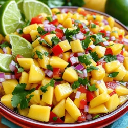 - 2 ripe mangoes, diced - 1 small red onion, finely chopped - 1 red bell pepper, diced - 1-2 jalapeños, deseeded and minced (adjust based on spice preference) - 1 cup fresh pineapple, diced - 1/4 cup fresh cilantro, chopped - 2 tablespoons lime juice - 1 tablespoon honey (or agave syrup) - Salt and pepper to taste Choosing the right ingredients makes all the difference. Fresh, ripe mangoes bring a sweet and juicy flavor. You want to feel excited when you bite into the salsa. When picking mangoes, look for a few signs of ripeness. Choose mangoes that are firm but yield slightly to pressure. A fruity aroma near the stem is also a great sign. The skin color should have a mix of green and yellow. Avoid mangoes with large dark spots or wrinkles. Fresh ingredients always taste better in salsa. Fresh mangoes, onions, and peppers give the best texture and flavor. Canned ingredients can work in a pinch but might lack that bright taste. Choose fresh ingredients for a truly tropical experience. If you can’t find fresh pineapple, opt for canned pineapple in juice, not syrup. Start by gathering all your ingredients. You need two ripe mangoes, one small red onion, one red bell pepper, and fresh pineapple. If you like spice, add one or two jalapeños. First, wash everything well. Then, dice the mangoes, onion, bell pepper, and pineapple into small, even pieces. This helps the flavors mix well. Next, finely chop the cilantro. It adds a nice, fresh taste. In a large mixing bowl, combine the diced mangoes, red onion, and red bell pepper. Gently fold them together with a spatula. This keeps the fruit pieces intact. Now, add the minced jalapeños. Remember, adjust the amount based on how spicy you want it. Then, toss in the fresh pineapple and chopped cilantro. Mix everything together gently. Drizzle two tablespoons of lime juice and one tablespoon of honey over the salsa. Stir gently until all the ingredients are well-coated. Then, taste your salsa. Add salt and pepper to make the flavors pop. If you want, let the salsa rest for 15 to 20 minutes at room temperature. This helps the flavors blend together nicely. For the full recipe, check the instructions above. Enjoy your tropical delight! When making Tropical Mango Salsa, avoid using unripe mangoes. They taste sour and hard. Always choose ripe mangoes for the best flavor. Another mistake is not chopping the ingredients evenly. Uniform pieces help the flavors blend well. Also, don’t skip the resting time. Allowing the salsa to sit for 15-20 minutes makes a big difference in taste. Tropical Mango Salsa is great on its own, but it shines with other dishes. Serve it with tortilla chips for a fun snack. It also works well as a topping for grilled chicken or fish. You can even add it to tacos for a fresh twist. Try it alongside a refreshing salad for a light meal, too. To make your salsa even better, consider adding more ingredients. You can try diced avocado for creaminess. A pinch of cumin gives a warm, earthy taste. If you like heat, add more jalapeños or a dash of hot sauce. Fresh lime zest can also brighten up the salsa. Experiment with these ideas to find your perfect flavor balance. For the full recipe of Tropical Mango Salsa, check the section above! {{image_2}} If you like heat, try adding different peppers. You can use serrano or habanero for more spice. These peppers will give your salsa a nice kick. Adjust the amount based on your taste. Always start with a small amount, then add more if needed. You can switch out ingredients for new flavors. Instead of red bell pepper, use diced cucumber for a cool twist. You might try adding avocado for creaminess. If you want a different fruit, pineapple works great too! Each swap changes the flavor, so have fun experimenting. Seasonal fruits can change this salsa all year. In summer, add fresh peaches or nectarines. In fall, diced apples or pears bring a sweet crunch. This makes the salsa exciting for every season. Keep an eye on what’s fresh in the market. Each season offers a new chance to enjoy your Tropical Mango Salsa. For the full recipe, check out the details above! You want to keep your leftover salsa fresh and tasty. First, allow the salsa to cool if it was warm. Then, place it in a clean container. Make sure the lid fits tightly. This helps keep air out. You can store it in the fridge for later use. I recommend using glass or plastic containers with tight-fitting lids. Glass jars work great because they do not hold odors. Plastic containers are lighter and easier to handle. If you have mason jars, those are perfect too. They keep the salsa fresh and look nice on the table. Your Tropical Mango Salsa will stay good in the fridge for about 3-5 days. If you want to keep it longer, freezing is an option. Transfer the salsa to a freezer-safe container or bag. Leave some space at the top for expansion. You can freeze it for up to 3 months. When you are ready to eat it, thaw it in the fridge overnight. Enjoy that fresh flavor again! For the full recipe, check the earlier section. You can serve Tropical Mango Salsa with many dishes. It goes well with grilled chicken, fish, or shrimp. You can also use it as a dip with tortilla chips. It adds a fresh touch to tacos or burritos. Try it on top of a salad for added flavor. This salsa brightens up any meal! Tropical Mango Salsa lasts about three to five days in the fridge. Make sure to store it in a sealed container. The flavors may change over time, but it stays good to eat. If you notice any unusual smell or color, it’s best to throw it away. Yes, you can make this salsa ahead of time! It tastes even better after chilling. Prepare it a few hours before serving. This allows the flavors to mix well. Just remember to keep it in a sealed container in the fridge for freshness. For the full recipe, check out Tropical Mango Salsa. In this article, we explored the tasty world of Tropical Mango Salsa. We covered key ingredients, how to prepare them, and mixed everything into a delicious salsa. I shared tips to avoid common mistakes and offered fun variations you can try. Remember, fresh mangoes add the best flavor, but canned works too. Store your salsa properly for lasting taste. With these tips, you can create a salsa that brightens any dish. Enjoy making and sharing this delightful treat!
