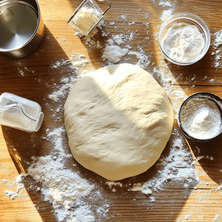 To make the easiest homemade pizza dough, you will need: - 2 ½ cups all-purpose flour - 1 teaspoon instant yeast - 1 teaspoon sugar - 1 teaspoon salt - ¾ cup warm water (about 110°F) - 1 tablespoon olive oil - Extra flour for dusting Each ingredient plays a key role in the dough's texture and flavor. The all-purpose flour gives the dough structure. Instant yeast helps it rise quickly. Sugar feeds the yeast, making it active. Salt adds taste and strengthens the dough. Warm water helps the yeast grow. Olive oil adds richness, making the dough soft. Extra flour is for dusting your work surface. If you have dietary needs, you can make some easy swaps: - For gluten-free pizza, use gluten-free flour blends. - If you avoid sugar, you can skip it. The dough will still rise. - For a vegan option, the recipe is already plant-based. Just make sure to use vegan toppings. Always check your ingredients to fit your needs! To start, gather your ingredients. You need 2 ½ cups of all-purpose flour, 1 teaspoon of instant yeast, 1 teaspoon of sugar, 1 teaspoon of salt, ¾ cup of warm water, and 1 tablespoon of olive oil. 1. In a large bowl, mix the flour, yeast, sugar, and salt. Stir well to combine. 2. Next, make a well in the center of the dry mix. Add the warm water and olive oil to this well. 3. Use a fork or your hands to mix until the dough forms a shaggy ball. Now it’s time to knead the dough. 1. Dust a clean surface with extra flour. 2. Transfer your shaggy dough to this floured surface. 3. Knead the dough for about 8 to 10 minutes. Push, fold, and turn it. Add flour if it sticks. 4. You want the dough to be smooth and elastic. After kneading, it's time to let the dough rise. 1. Shape the dough into a ball and place it in a lightly oiled bowl. 2. Cover the bowl with a damp cloth or plastic wrap. This keeps the dough warm. 3. Let it rise in a warm spot for about 1 hour. It should double in size. 4. Once it has risen, gently punch it down to release air. 5. Transfer it back to your floured surface. Now you are ready to roll out your pizza dough! For the full recipe, check the details above. Making pizza dough can be simple, but some mistakes can ruin it. One common error is using cold water. Cold water slows down yeast. Always use warm water, around 110°F. Another mistake is not measuring your flour. Too much flour can make your dough dry. Use a kitchen scale for accuracy. Keep your workspace clean and floured to avoid sticking. Lastly, do not skip the resting time. Letting the dough rise is key for a fluffy crust. Testing your dough is easy. Press your finger into the dough. If it springs back, it’s ready. If it stays indented, it needs more time to rise. You can also look for size. The dough should double in size after resting. If it has not risen enough, give it more time. Patience is essential for great pizza dough. Kneading your dough well is vital. Start with a floured surface. Use the heel of your hand to push the dough away. Fold it back over, then turn it slightly. Repeat this motion for 8-10 minutes. You want the dough to feel smooth and elastic. If it’s sticky, add a little more flour. Avoid adding too much flour, as it can make the dough tough. Kneading builds gluten, which helps the dough hold its shape when baked. {{image_2}} I love making whole wheat pizza dough. It adds a nutty flavor and makes your pizza healthier. To make it, just replace half of the all-purpose flour with whole wheat flour. You can use the same method as the easy recipe. Whole wheat dough may need a little extra water since it absorbs more moisture. If you need a gluten-free dough, you can use a gluten-free flour mix. Look for one that has xanthan gum in it. This helps the dough hold together. Mix the gluten-free flour with water, yeast, and salt just like the easy recipe. You won't need to knead it as long. Gluten-free dough can be a bit stickier, so dust your hands and surface with extra flour. Adding herbs to your pizza dough can make it special. Try mixing in dried oregano, basil, or garlic powder. Just add about one tablespoon of your chosen herb to the dry ingredients. This will give your crust a tasty kick. You can also use fresh herbs. Chop them finely and mix them in with the wet ingredients. Herb-infused dough pairs well with tomato sauce and fresh veggies. These variations let you customize your pizza dough to match your taste. Enjoy experimenting with different flavors! For the full recipe, check out the easy peasy homemade pizza dough section. You can store pizza dough in the fridge. Wrap the dough in plastic wrap. Make sure it is airtight. This keeps the dough fresh. Use it within three days for the best taste. If you want to save it longer, freeze it instead. To freeze your dough, shape it into a ball. Wrap it tightly in plastic wrap. Then, place it in a freezer bag. Label the bag with the date. You can freeze the dough for up to three months. When you are ready to use it, just take it out. Thaw your frozen dough in the fridge. This will take about 8 hours or overnight. If you're short on time, you can thaw it at room temperature for 1-2 hours. Once thawed, let the dough rise for about 30 minutes before you roll it out. For more details, check the Full Recipe. You know the dough is ready when it doubles in size. This takes about one hour. After mixing, cover the bowl with a damp cloth. Place it in a warm spot. When you press your finger into the dough, it should bounce back. If it stays down, it needs more time. The dough should feel soft and smooth. A good rise means you are on the right track! Yes, you can use baking powder instead of yeast. This changes the texture and flavor. Baking powder makes the dough rise quickly. It will not give the same chewy texture as yeast. If you choose this route, mix it directly with the dry ingredients. Use about 1 tablespoon of baking powder for this recipe. Your pizza will still taste good, but it will be different. You can store pizza dough for three days in the fridge. Wrap it tightly in plastic wrap or place it in an airtight container. This keeps it fresh and prevents it from drying out. For longer storage, freeze the dough. It can last up to three months in the freezer. Just make sure to allow it to thaw in the fridge before using. This way, you always have dough ready for pizza night! Making pizza dough at home is simple and fun. We covered easy ingredients, steps to prepare, and tips to avoid mistakes. You learned about different dough types, from whole wheat to gluten-free. Lastly, we discussed how to store your dough for later. Remember, perfect pizza starts with great dough. Try new recipes and enjoy the process! Your homemade pizza will impress family and friends. Happy baking!