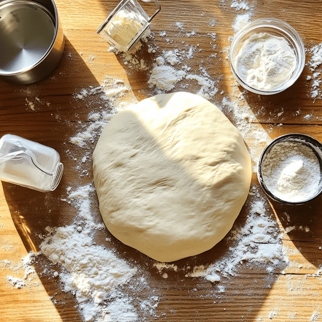 To make the easiest homemade pizza dough, you will need: - 2 ½ cups all-purpose flour - 1 teaspoon instant yeast - 1 teaspoon sugar - 1 teaspoon salt - ¾ cup warm water (about 110°F) - 1 tablespoon olive oil - Extra flour for dusting Each ingredient plays a key role in the dough's texture and flavor. The all-purpose flour gives the dough structure. Instant yeast helps it rise quickly. Sugar feeds the yeast, making it active. Salt adds taste and strengthens the dough. Warm water helps the yeast grow. Olive oil adds richness, making the dough soft. Extra flour is for dusting your work surface. If you have dietary needs, you can make some easy swaps: - For gluten-free pizza, use gluten-free flour blends. - If you avoid sugar, you can skip it. The dough will still rise. - For a vegan option, the recipe is already plant-based. Just make sure to use vegan toppings. Always check your ingredients to fit your needs! To start, gather your ingredients. You need 2 ½ cups of all-purpose flour, 1 teaspoon of instant yeast, 1 teaspoon of sugar, 1 teaspoon of salt, ¾ cup of warm water, and 1 tablespoon of olive oil. 1. In a large bowl, mix the flour, yeast, sugar, and salt. Stir well to combine. 2. Next, make a well in the center of the dry mix. Add the warm water and olive oil to this well. 3. Use a fork or your hands to mix until the dough forms a shaggy ball. Now it’s time to knead the dough. 1. Dust a clean surface with extra flour. 2. Transfer your shaggy dough to this floured surface. 3. Knead the dough for about 8 to 10 minutes. Push, fold, and turn it. Add flour if it sticks. 4. You want the dough to be smooth and elastic. After kneading, it's time to let the dough rise. 1. Shape the dough into a ball and place it in a lightly oiled bowl. 2. Cover the bowl with a damp cloth or plastic wrap. This keeps the dough warm. 3. Let it rise in a warm spot for about 1 hour. It should double in size. 4. Once it has risen, gently punch it down to release air. 5. Transfer it back to your floured surface. Now you are ready to roll out your pizza dough! For the full recipe, check the details above. Making pizza dough can be simple, but some mistakes can ruin it. One common error is using cold water. Cold water slows down yeast. Always use warm water, around 110°F. Another mistake is not measuring your flour. Too much flour can make your dough dry. Use a kitchen scale for accuracy. Keep your workspace clean and floured to avoid sticking. Lastly, do not skip the resting time. Letting the dough rise is key for a fluffy crust. Testing your dough is easy. Press your finger into the dough. If it springs back, it’s ready. If it stays indented, it needs more time to rise. You can also look for size. The dough should double in size after resting. If it has not risen enough, give it more time. Patience is essential for great pizza dough. Kneading your dough well is vital. Start with a floured surface. Use the heel of your hand to push the dough away. Fold it back over, then turn it slightly. Repeat this motion for 8-10 minutes. You want the dough to feel smooth and elastic. If it’s sticky, add a little more flour. Avoid adding too much flour, as it can make the dough tough. Kneading builds gluten, which helps the dough hold its shape when baked. {{image_2}} I love making whole wheat pizza dough. It adds a nutty flavor and makes your pizza healthier. To make it, just replace half of the all-purpose flour with whole wheat flour. You can use the same method as the easy recipe. Whole wheat dough may need a little extra water since it absorbs more moisture. If you need a gluten-free dough, you can use a gluten-free flour mix. Look for one that has xanthan gum in it. This helps the dough hold together. Mix the gluten-free flour with water, yeast, and salt just like the easy recipe. You won't need to knead it as long. Gluten-free dough can be a bit stickier, so dust your hands and surface with extra flour. Adding herbs to your pizza dough can make it special. Try mixing in dried oregano, basil, or garlic powder. Just add about one tablespoon of your chosen herb to the dry ingredients. This will give your crust a tasty kick. You can also use fresh herbs. Chop them finely and mix them in with the wet ingredients. Herb-infused dough pairs well with tomato sauce and fresh veggies. These variations let you customize your pizza dough to match your taste. Enjoy experimenting with different flavors! For the full recipe, check out the easy peasy homemade pizza dough section. You can store pizza dough in the fridge. Wrap the dough in plastic wrap. Make sure it is airtight. This keeps the dough fresh. Use it within three days for the best taste. If you want to save it longer, freeze it instead. To freeze your dough, shape it into a ball. Wrap it tightly in plastic wrap. Then, place it in a freezer bag. Label the bag with the date. You can freeze the dough for up to three months. When you are ready to use it, just take it out. Thaw your frozen dough in the fridge. This will take about 8 hours or overnight. If you're short on time, you can thaw it at room temperature for 1-2 hours. Once thawed, let the dough rise for about 30 minutes before you roll it out. For more details, check the Full Recipe. You know the dough is ready when it doubles in size. This takes about one hour. After mixing, cover the bowl with a damp cloth. Place it in a warm spot. When you press your finger into the dough, it should bounce back. If it stays down, it needs more time. The dough should feel soft and smooth. A good rise means you are on the right track! Yes, you can use baking powder instead of yeast. This changes the texture and flavor. Baking powder makes the dough rise quickly. It will not give the same chewy texture as yeast. If you choose this route, mix it directly with the dry ingredients. Use about 1 tablespoon of baking powder for this recipe. Your pizza will still taste good, but it will be different. You can store pizza dough for three days in the fridge. Wrap it tightly in plastic wrap or place it in an airtight container. This keeps it fresh and prevents it from drying out. For longer storage, freeze the dough. It can last up to three months in the freezer. Just make sure to allow it to thaw in the fridge before using. This way, you always have dough ready for pizza night! Making pizza dough at home is simple and fun. We covered easy ingredients, steps to prepare, and tips to avoid mistakes. You learned about different dough types, from whole wheat to gluten-free. Lastly, we discussed how to store your dough for later. Remember, perfect pizza starts with great dough. Try new recipes and enjoy the process! Your homemade pizza will impress family and friends. Happy baking!