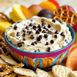 - 1 cup all-purpose flour - 1/2 cup unsalted butter, softened - 1/2 cup brown sugar, packed - 1/4 cup granulated sugar - 2 tablespoons cream cheese, softened - 1 teaspoon vanilla extract - 1/4 teaspoon salt - 1/2 cup mini chocolate chips - 1/2 cup whipped topping (or whipped cream) The ingredients for chocolate chip cookie dough dip are simple and easy to find. Each ingredient plays a key role in making this dip sweet and creamy. The flour gives it texture, while the butter and sugars create a rich flavor. Cream cheese adds a creamy element that makes it smooth. - Alternatives for unsalted butter: You can use margarine or coconut oil if you prefer. Both options work well to keep the dip creamy. - Vegan options for cream cheese: Look for cashew-based cream cheese or tofu cream cheese. They will keep the dip rich without dairy. - Gluten-free flour options: Use almond flour or a gluten-free flour blend. Both will keep the dip tasty and gluten-free. Feel free to mix and match these substitutes based on your needs or what you have at home. The dip will still turn out delicious! For the full recipe, check the section above. 1. Mixing the sweet ingredients Start with a mixing bowl. Add the softened butter, brown sugar, and granulated sugar. Beat them together until creamy. This makes a smooth base for your dip. 2. Incorporating wet ingredients Next, add the cream cheese, vanilla extract, and salt. Beat this mixture until it is smooth and fluffy. This step adds richness and flavor to your dip. 3. Adding flour and chocolate chips Gradually add the all-purpose flour to the bowl. Stir until it all mixes well. Make sure to scrape the sides of the bowl. Once mixed, gently fold in the mini chocolate chips. This gives you that sweet chocolatey goodness. - Importance of refrigerating the dip Refrigerating the dip is key. It helps the flavors blend well and makes the dip thick and creamy. - Recommended chilling time Chill the dip for at least 30 minutes. This allows it to set up nicely. - Serving tips for the best presentation Serve the dip in a colorful bowl. Surround it with fun dippable treats like graham crackers, fresh fruit, or pretzels. This makes it look great and taste even better! For the full recipe, check the earlier section. To ensure a smooth texture, start with soft butter. This helps blend the sugars easily. After mixing the butter, brown sugar, and granulated sugar, beat them well. You want it creamy and fluffy. When folding in whipped topping, do it gently. Use a spatula to fold it in. This keeps the dip light and airy. If you mix too hard, it can lose its fluffiness. Adjusting sweetness is easy. Taste the dip before serving. If you want it sweeter, add more sugar. Mix it in well to keep the texture smooth. For the best dippable items, use graham crackers, sliced fruit, or pretzels. They all add fun flavors and crunch. You can even try cookies for an extra treat! For a creative serving platter, use a colorful bowl. Surround it with your dippable items. This makes a beautiful display for guests. Pair the dip with drinks like milk or coffee. It also goes great with other desserts. Try it alongside brownies or cupcakes to impress your friends. If you want the full recipe, check out the Chocolate Chip Cookie Dough Dip details! {{image_2}} You can easily change the flavor of your cookie dough dip. Here are some fun ideas: - Peanut Butter or Nutella: Swapping in peanut butter or Nutella gives a nutty twist. Just add half a cup to the mix. This will make the dip creamy and rich. - Different Types of Chocolate Chips: You can use dark, milk, or even white chocolate chips. Each type adds a unique taste. Feel free to mix them for extra fun. - Seasonal Variations: For a festive touch, try pumpkin spice in fall or peppermint in winter. A teaspoon of either will add warmth or a cool flavor to the dip. If you need to make the dip fit your diet, here are some easy swaps: - Low Sugar Options: Use sugar substitutes like stevia or erythritol. These can cut down on sugar without losing sweet flavor. - Gluten-Free Recipes: You can replace all-purpose flour with almond flour or a gluten-free blend. This keeps the dip safe for those avoiding gluten. - Nut-Free Versions: For a nut-free dip, simply skip nut butter and stick to plain chocolate. This way, everyone can enjoy it without worry. These variations make the cookie dough dip fun and adaptable. You can match it to any taste or need! To keep your chocolate chip cookie dough dip fresh, store it in the refrigerator. I recommend placing it in a sealed container. This helps prevent any odors from other foods in the fridge. A glass or plastic container works well. Just make sure the lid fits tightly. If you are planning to eat it within a few days, this method works great. You can also freeze the cookie dough dip for later. First, scoop it into an airtight container. Leave some space at the top, as the dip may expand when frozen. Seal the container tightly. When you're ready to enjoy it, take it out and place it in the fridge overnight to thaw. This helps it regain its creamy texture. Give it a good stir before serving. Enjoy it with your favorite dippers! Is cookie dough dip safe to eat? Yes, cookie dough dip is safe to eat. We use heat-treated flour, which makes it safe. You can find heat-treated flour at stores or online. If you want to bake your dip, you can add it to baked goods, too. How long does the cookie dough dip last? The cookie dough dip lasts about 3 to 5 days in the fridge. Make sure to store it in an airtight container. Keep it cool, and it will stay fresh. You can also check for any change in texture or smell before eating. Can I make this dip ahead of time? Yes, you can make this dip ahead of time. It tastes even better when the flavors mix. Just chill it for at least 30 minutes before serving. You can prepare it a day in advance for a party or gathering. What to do if the dip is too thick? If your dip is too thick, add a bit of milk. Start with one tablespoon, then mix well. Keep adding until you reach your desired consistency. This will make the dip smooth and easy to scoop. How to fix a grainy texture? To fix a grainy texture, beat the dip again. Use a mixer to whip it until smooth. If it still feels grainy, add a bit more cream cheese or whipped topping. This will help achieve a creamy texture. Can I reconstitute if it separates? Yes, you can reconstitute if it separates. Simply stir it well to combine. If it still looks off, add a little cream cheese or whipped topping. This will help bring it back together. This blog post covers how to make a delicious cookie dough dip. We discussed the key ingredients, offered substitutes, and shared step-by-step instructions for easy prep. You learned tips for perfecting the dip and ideas for serving it well. We even explored tasty variations and storage options. Enjoy creating this fun treat. With simple steps and tasty options, you can impress your friends and family. Your new cookie dough dip is sure to be a hit!