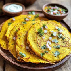 To make chickpea flour pancakes, you need a few key items. Here’s what you’ll need: - 1 cup chickpea flour (besan) - 1 cup water - 1 teaspoon turmeric powder - 1 teaspoon cumin powder - 1/2 teaspoon baking soda - 1/2 teaspoon salt - 1 small onion, finely chopped - 1 green chili, finely chopped (optional) - 1/4 cup fresh cilantro, chopped - Olive oil or ghee for cooking Chickpea flour is the star here. It gives the pancakes a nutty taste and a nice texture. Turmeric and cumin add warmth and flavor, while the onion and cilantro bring freshness. You can mix in more flavors if you like. Here are some suggestions: - Finely chopped bell peppers - Spinach or kale - Garlic powder - Black pepper - Other herbs like parsley or dill Feel free to get creative! These add-ins can change the taste and make your pancakes unique. When it comes to serving, toppings can elevate your dish. Here are some ideas: - Plain yogurt or Greek yogurt - Chutney like mint or tamarind - Avocado slices - Sliced tomatoes - Fresh herbs for garnish These toppings add creaminess and brightness. They also make your pancakes more filling and tasty. Enjoy your meal with these simple yet delicious choices! For the complete cooking steps, check out the Full Recipe. To start, gather your ingredients. You will need chickpea flour, turmeric, cumin, baking soda, salt, water, onion, green chili, and cilantro. In a mixing bowl, combine the chickpea flour, turmeric, cumin, baking soda, and salt. Mix these dry ingredients well. This helps them blend evenly. Next, slowly add the water to the dry mix. Whisk it continuously. This step is key to avoiding lumps. You want your batter smooth and thick, like pancake batter. After that, stir in the chopped onion, green chili, and cilantro. Make sure they mix well into the batter. Now, heat a non-stick skillet over medium heat. Add a small amount of olive oil or ghee to the pan. Once hot, pour a ladleful of batter onto the skillet. Spread it gently to form a round shape, about 1/4 inch thick. Cook each pancake for about 2-3 minutes. You will see the edges lift and turn golden brown. Carefully flip the pancake using a spatula. Cook for another 2-3 minutes until both sides are golden. Transfer the pancake to a plate. Repeat with the rest of the batter, adding oil as needed. For the best texture, make sure your batter is not too thick or too thin. It should flow easily but hold its shape. If it seems too thick, add a little more water. Also, keeping the heat at medium helps to cook the pancakes evenly. If they cook too fast, they may burn on the outside and stay raw inside. When serving, try pairing your pancakes with yogurt or chutney. These toppings add flavor and texture. For more tips, check out the [Full Recipe]. You can add many flavors to your chickpea flour pancakes. Try mixing in spices, such as garlic powder or paprika. Fresh herbs like parsley or dill can add a nice touch. If you enjoy a kick, toss in some red pepper flakes or extra green chili. You can also add veggies, like grated carrots or chopped spinach, for more nutrients. These add-ins make each pancake unique and tasty. Many people make a few common mistakes. First, ensure your batter is not too thick. If it is, add a bit more water to reach the right consistency. Second, don’t skip the resting time after mixing. Letting the batter sit for a few minutes helps it thicken and improves texture. Lastly, don’t rush cooking. Cooking on medium heat allows the pancakes to cook evenly without burning. Use a non-stick skillet for the best cooking experience. Heat it well before adding oil or ghee. This step ensures a golden crust. Pour the batter into the center and spread it gently. Keep the pancakes about ¼ inch thick for even cooking. Flip them only when the edges lift easily. This method gives you fluffy pancakes with a crispy edge. For full details, check the Full Recipe section. {{image_2}} Chickpea flour is naturally gluten-free. This makes these pancakes a great choice for anyone with gluten issues. You don’t need to change much in the recipe. Just use chickpea flour as your base. You can always add other gluten-free flours if you like. Almond flour or rice flour can add more texture. These pancakes are already vegan-friendly! The chickpea flour and water mix well. If you want a richer flavor, try adding mashed banana or flaxseed meal. This gives the pancakes a nice taste without adding eggs or dairy. You can also substitute cooking oil with coconut oil for a different flavor twist. You can change spices to explore different tastes. For an Indian flair, add garam masala or coriander. If you want a spicy kick, include red chili powder or smoked paprika. For a Mediterranean touch, try oregano or thyme. Each spice adds its unique flavor, making the pancakes fun and exciting. For the full recipe, check out the detailed instructions above. After making your chickpea flour pancakes, let them cool. Place them in an airtight container. You can stack them with parchment paper in between to keep them from sticking. Store them in the fridge for up to three days. To reheat your pancakes, use a skillet. Heat it over low to medium heat. Add a little olive oil or ghee for flavor. Place the pancake in the skillet. Cook for about one minute on each side. This keeps the pancakes soft and tasty. For long-term storage, freeze the pancakes. Cool them completely first. Then, place them in a single layer on a baking sheet. Freeze for about two hours. Once frozen, transfer them to a freezer bag. They can stay fresh for up to three months. When ready to eat, thaw overnight in the fridge and reheat as mentioned above. Chickpea flour, also known as besan, comes from ground chickpeas. It is high in protein and fiber. This flour is popular in many cuisines. You can use it for pancakes, fritters, or even sauces. I love how it adds a nutty taste to dishes. It is gluten-free, making it a great choice for many diets. Yes, you can make these pancakes ahead of time. Cook them as directed and let them cool. Store them in an airtight container in the fridge. They stay fresh for about 3 days. When you're ready to eat, just reheat them in a skillet or microwave. This makes breakfast quick and easy! Chickpea flour pancakes are indeed healthy. They are rich in protein, fiber, and essential vitamins. This flour helps keep you full for longer. The added spices like turmeric and cumin boost flavor and health benefits. Overall, these pancakes are a wholesome meal choice. To serve more people, simply double or triple the recipe. Use 2 cups of chickpea flour and 2 cups of water for a double batch. Make sure to adjust all the other ingredients as well. This way, everyone can enjoy a tasty meal without fuss. You can find the Full Recipe for more detailed steps. Chickpea flour pancakes are a fun and healthy meal. They are easy to make and packed with flavor. Here’s how to whip them up. Ingredients: - 1 cup chickpea flour (besan) - 1 cup water - 1 teaspoon turmeric powder - 1 teaspoon cumin powder - 1/2 teaspoon baking soda - 1/2 teaspoon salt - 1 small onion, finely chopped - 1 green chili, finely chopped (optional) - 1/4 cup fresh cilantro, chopped - Olive oil or ghee for cooking Instructions: 1. In a bowl, mix chickpea flour, turmeric, cumin, baking soda, and salt. 2. Slowly add water while whisking. The batter should be thick and smooth. 3. Add chopped onion, green chili, and cilantro to the batter. Stir well. 4. Heat a non-stick skillet on medium. Add a bit of olive oil or ghee. 5. Pour a ladle of batter onto the skillet. Spread it gently into a circle. 6. Cook for 2-3 minutes until the edges lift and the bottom turns golden. 7. Flip the pancake with a spatula and cook for another 2-3 minutes. 8. Move the pancake to a plate. Repeat with remaining batter, adding oil as needed. 9. Serve warm with yogurt or your favorite chutney. Prep Time: 10 min | Total Time: 20 min | Servings: 4 This simple recipe makes a delightful dish. You can enjoy it any time of day. Try it with different toppings to make it your own! Chickpea flour pancakes are simple to make and full of flavor. We covered essential ingredients, cooking steps, and tips for perfect texture. You can customize your pancakes with spices, toppings, and even go gluten-free or vegan. Store leftovers properly for a tasty meal later. Remember, these pancakes are not just healthy; they are easy to modify for your taste. Embrace your creativity in the kitchen and enjoy delicious chickpea flour pancakes today!