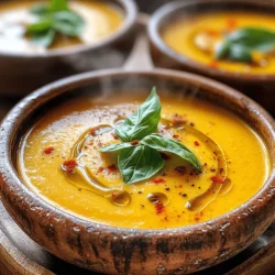 Cooking is all about using fresh and tasty ingredients. Here’s what you need for Roasted Garlic Tomato Soup: - 6 ripe Roma tomatoes - Whole head of garlic - 1 medium onion - 3 cups vegetable broth - 2 tablespoons olive oil - 1 teaspoon dried oregano - 1 teaspoon dried basil - Salt and pepper to taste - Fresh basil leaves for garnish - A pinch of red pepper flakes (optional) Each ingredient plays a key role in making this soup rich and flavorful. The Roma tomatoes give sweetness, while the garlic adds depth. The onion brings a nice base flavor. Vegetable broth keeps it light and savory. Olive oil adds richness, and herbs like oregano and basil give it a fragrant touch. I often suggest using fresh herbs. They make a big difference in taste. If you want a bit of heat, add red pepper flakes. This soup is very flexible. You can also play with the ingredients. Try different herbs or even add cream for a richer soup. For the complete cooking process, check out the Full Recipe. It's simple and will guide you step by step! 1. Preheating the oven: Start by preheating your oven to 400°F (200°C). This step is key for roasting the tomatoes and garlic perfectly. 2. Roasting the tomatoes and garlic: Place the halved Roma tomatoes and the whole head of garlic on a baking sheet. Drizzle one tablespoon of olive oil over them. Sprinkle with salt and pepper. Roast for 25-30 minutes. Look for the tomatoes to soften and caramelize slightly. 3. Sautéing onion and blending: While the tomatoes roast, chop one medium onion. In a large pot, heat the remaining tablespoon of olive oil over medium heat. Add the chopped onion and sauté for about 5-7 minutes until it turns translucent. Once the tomatoes and garlic are done, squeeze the roasted garlic into the pot. Add the roasted tomatoes, including any juices. 1. Combining ingredients in the pot: After adding the tomatoes and garlic, pour in 3 cups of vegetable broth. Then, add one teaspoon each of dried oregano and dried basil. If you like some heat, add a pinch of red pepper flakes. 2. Simmering the soup: Bring the mixture to a simmer. Let it cook for 10-15 minutes. This step allows the flavors to meld beautifully. 3. Blending until smooth: Use an immersion blender to blend the soup until it reaches a smooth texture. If you do not have an immersion blender, carefully transfer the soup to a regular blender in batches. 1. Adjusting seasoning: After blending, taste the soup. You may want to add more salt and pepper to enhance the flavor. 2. Serving suggestions: Serve the soup hot. Garnish with fresh basil leaves for a pop of color. For a delightful meal, pair it with crusty garlic bread. This method creates a savory and comforting dish that you will love. For the complete process, check the Full Recipe. Roasting garlic brings out its sweet flavor. To roast, cut the top off a whole head of garlic. Drizzle with olive oil and wrap it in foil. Bake it with the tomatoes for about 30 minutes. To enhance the flavor of your soup, use fresh herbs. Fresh basil or thyme makes a big difference. Dried herbs work too, but fresh herbs have a brighter taste. Add them near the end of cooking for the best flavor. Using ripe tomatoes is crucial. Roma tomatoes are great for this soup. They have fewer seeds and more flavor. Always check for firmness and vibrant color when selecting them. For blending, I prefer an immersion blender. It’s simple and keeps the soup warm. If you use a regular blender, let the soup cool first. Blend in small amounts to avoid splashes. Always hold the lid down with a towel for safety. Ensure you blend until smooth. The texture should be creamy and thick. If it’s too thick, add more broth or water. For serving, choose rustic bowls. They add charm and warmth to your meal. Drizzling olive oil on top gives a nice finish. Garnish with fresh basil leaves. You can also add a sprinkle of red pepper flakes for color and taste. Serve with crusty garlic bread to make it extra special. These tips will help you create a comforting bowl of roasted garlic tomato soup. Follow the Full Recipe for step-by-step guidance. {{image_2}} You can change a few ingredients to suit your taste. If you want alternatives to vegetable broth, try chicken broth or water. Both will work well. For a creamier soup, add heavy cream or coconut milk. This change adds richness. You can also spice things up. Consider adding cayenne or chili powder for heat. This soup is great for everyone. It’s vegan and vegetarian-friendly because it uses vegetable broth. If you want a gluten-free option, just check the broth label. Most should be gluten-free, making this soup safe for all. Serving this soup is fun! Pair it with crusty garlic bread or a fresh salad. For a twist, serve it bruschetta-style. Just top toasted bread with the soup and add fresh basil. This makes a wonderful appetizer or snack. You can find the Full Recipe for Roasted Garlic Tomato Soup in the earlier sections. Store your Roasted Garlic Tomato Soup in a clean, airtight container. This keeps it fresh and tasty. It’s best to let the soup cool before sealing it. In the fridge, your soup lasts about 3 to 5 days. If you see any mold or smell something off, toss it out. Freezing is a great way to save extra soup for later. First, let it cool completely. Then, pour it into freezer-safe bags or containers. Make sure to leave some space at the top for expansion. Label your containers with the date. Your soup can last up to 3 months in the freezer. When you're ready to eat, thaw it in the fridge overnight. For quick thawing, run the container under cold water. When it's time to enjoy your soup again, you want to keep its flavor. The stovetop is the best way to reheat it. Just pour the soup into a pot and heat over medium-low. Stir often until it’s hot. If you use a microwave, heat in short bursts. Stir in between to avoid hot spots. The soup should be hot, not boiling. Enjoy that savory goodness! For the full recipe, check the previous section. How to make Roasted Garlic Tomato Soup from scratch? To make Roasted Garlic Tomato Soup from scratch, start by roasting fresh tomatoes and garlic. Use six ripe Roma tomatoes, a whole head of garlic, and a medium onion. You will also need vegetable broth, olive oil, oregano, basil, salt, and pepper. Check the Full Recipe for detailed steps. Can I use canned tomatoes instead of fresh? Yes, you can use canned tomatoes. Look for high-quality whole canned tomatoes. Drain them, then proceed as you would with fresh tomatoes. The flavor may differ, but it will still be tasty. What are the health benefits of Roasted Garlic Tomato Soup? This soup is rich in vitamins A and C, thanks to the tomatoes. Garlic may boost your immune system. The soup is low in calories and can be part of a healthy diet. How to adjust the texture of the soup? If the soup is too thick, add more vegetable broth to thin it out. For a chunkier texture, blend only part of the soup. This keeps some pieces of tomato intact. What to do if the soup is too acidic? To balance acidity, add a pinch of sugar. You can also stir in a small amount of cream. Both methods help smooth out the flavors. Can I make this soup in advance? Yes, you can make this soup in advance. Store it in an airtight container in the fridge for up to five days. Reheat it on the stove or in the microwave before serving. What are some ways to incorporate more vegetables into the recipe? You can add carrots, celery, or bell peppers to the pot when sautéing the onions. Spinach or kale can also be stirred in just before blending. This adds nutrition and flavor. In this blog post, we explored how to make Roasted Garlic Tomato Soup using simple, fresh ingredients. We broke down each step, from roasting tomatoes and garlic to blending the soup. You gained tips on enhancing flavors and presentation. This soup is not only easy to make but also full of healthy benefits. Enjoy experimenting with variations and storing leftovers. Make this delightful dish your own, and savor every bowlful! For the complete recipe, refer back to the earlier sections.