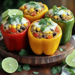 To make stuffed bell peppers, you'll need a few key items. Here is the list of ingredients: - 4 large bell peppers (any color) - 1 cup quinoa, rinsed - 2 cups vegetable broth - 1 can black beans, drained and rinsed - 1 cup corn (fresh or frozen) - 1 small red onion, finely chopped - 2 cloves garlic, minced - 1 teaspoon cumin - 1 teaspoon smoked paprika - ½ teaspoon chili powder - 1 cup diced tomatoes (fresh or canned) - ½ cup cilantro, chopped - Salt and pepper to taste - Olive oil for drizzling - 1 cup shredded cheese (optional) If you have allergies, consider these swaps: - For quinoa, use rice or millet. - Black beans can be swapped for kidney beans or chickpeas. - If you avoid dairy, skip the cheese or use a plant-based alternative. To take your stuffed peppers to the next level, add some optional ingredients: - Cheese options: Try mozzarella, cheddar, or feta for a creamy topping. - Toppings: Consider salsa, guacamole, or sour cream for extra flavor. - Additional spices: Paprika, oregano, or red pepper flakes can enhance the taste. Feel free to mix and match these ingredients for your perfect stuffed bell pepper. For the full recipe, check out the detailed instructions. To start, bring 2 cups of vegetable broth to a boil in a medium saucepan. This broth makes the quinoa rich in flavor. Once boiling, add 1 cup of rinsed quinoa. Lower the heat to a simmer, cover, and let it cook for about 15 minutes. Your quinoa will be fluffy when the broth is absorbed. Tips for ensuring fluffy quinoa: - Rinse the quinoa before cooking to remove bitterness. - Let it steam for a few minutes after cooking, covered, to enhance texture. Next, choose 4 large bell peppers. Cut the tops off and remove the seeds and membranes. This step is crucial for stuffing. Lightly drizzle olive oil on the outside of the peppers. Sprinkle them with salt to enhance their taste. Arrange the peppers upright in a baking dish. Now, heat a drizzle of olive oil in a large skillet over medium heat. Add a finely chopped red onion and 2 minced garlic cloves. Sauté until they soften, about 3-4 minutes. Stir in 1 can of drained black beans, 1 cup of corn, and 1 cup of diced tomatoes. Add the cooked quinoa, 1 teaspoon of cumin, 1 teaspoon of smoked paprika, and ½ teaspoon of chili powder. Mix everything well and let it cook for another 5 minutes. This allows the flavors to blend. Finally, season with salt, pepper, and stir in ½ cup of chopped cilantro. Spoon the quinoa mixture into each prepared bell pepper, packing it tightly. If you like cheese, sprinkle 1 cup of shredded cheese on top. Cover the baking dish with aluminum foil. Bake in a preheated oven at 375°F (190°C) for 25 minutes. Remove the foil and bake for another 10-15 minutes. This helps the peppers become tender and the cheese melt. Let them sit for a few minutes before serving. For more details, check the Full Recipe. To avoid soggy bell peppers, start by not overcooking them. Pre-bake them for about 10 minutes before filling. This helps them stay firm. Also, ensure you remove all seeds and membranes inside. This will give your peppers a better texture. Timing is key for perfect peppers. Bake them covered with foil for the first 25 minutes. Then, uncover for the last 10 to 15 minutes. This allows them to cook through while getting a nice color on top. The best sides to serve with stuffed bell peppers include a fresh salad or crusty bread. You could also pair them with rice or quinoa for a hearty meal. For creative garnishes, try fresh cilantro, lime wedges, or a dollop of sour cream. These add a pop of color and flavor to your dish. The best methods for reheating stuffed peppers are the oven and microwave. In the oven, heat at 350°F (175°C) for about 15-20 minutes. Cover them with foil to keep moisture in. To maintain flavor and texture when reheating, avoid high heat. If using a microwave, heat in short bursts. Check often to ensure they don’t dry out. If you're interested in the full recipe for these colorful quinoa stuffed bell peppers, be sure to check it out! {{image_2}} For a tasty vegetarian version of stuffed bell peppers, you can switch out the meat. Replace it with grains and veggies. Quinoa, rice, or couscous work great. You can also add beans for protein. Black beans or chickpeas give a nice flavor. You can mix in some chopped mushrooms or zucchini for extra texture. You can even use lentils instead of grains. Lentils are high in protein and cook quickly. If you prefer meat, there are many options. Ground beef, turkey, or chicken fits well in stuffed peppers. Each meat brings its own flavor. For beef, add some Italian spices like oregano or basil. For turkey, a pinch of sage adds warmth. Chicken pairs nicely with BBQ sauce or taco seasonings. Mixing in some diced vegetables keeps it fresh. Onions, bell peppers, and corn add crunch and color. For a low-carb option, use cauliflower rice instead of grains. Cauliflower rice is light and absorbs flavors well. You can make it by grating fresh cauliflower or buying it pre-made. Other great low-carb vegetables include zucchini or eggplant. You can hollow out zucchini just like bell peppers. They cook quickly and have a mild taste. This keeps your meal healthy, tasty, and fun! Making these variations lets you enjoy stuffed bell peppers in many ways. Check out the Full Recipe for more details! To keep your cooked stuffed peppers fresh, follow these steps: - Refrigerating Leftovers: Place any leftovers in an airtight container. Store them in the fridge. They will stay good for up to 4 days. Make sure they cool to room temperature first. - Freezing Stuffed Peppers: To freeze, wrap each stuffed pepper tightly in plastic wrap. Then, place them in a freezer-safe bag. Label the bag with the date. Frozen stuffed peppers can last up to 3 months. Thaw them overnight in the fridge before reheating. Stuffed peppers can last quite a while with proper storage: - Fridge: In the fridge, they last about 4 days. After that, the taste and quality may drop. - Freezer: When frozen, they can last up to 3 months. Signs that stuffed peppers are no longer good to eat: - If the peppers have a sour smell or slimy texture, they are bad. - Any discoloration or mold indicates you should not eat them. Always check before enjoying your meal. First, choose fresh bell peppers. Cut the tops off and remove the seeds. Rinse the inside to clean it well. This helps remove any bitterness. Next, lightly drizzle olive oil on the outside. Sprinkle a bit of salt for extra flavor. Seasoning is key to great taste before baking. It makes a big difference in the overall flavor. Yes, you can prep stuffed peppers ahead of time. Make the filling and stuff the peppers. Then, cover them and store in the fridge. They stay fresh for about two days. When ready to eat, bake them straight from the fridge. If they are cold, add a few minutes to the baking time. If you need a substitute for quinoa, consider brown rice or couscous. Brown rice takes about 45 minutes to cook, while couscous cooks in just 10 minutes. You can also use lentils; they cook in about 20 minutes. These grains or legumes work well and give a nice texture. Look for peppers that are soft but still hold their shape. The filling should bubble and be hot throughout. The best way to check is by using a food thermometer. The internal temperature should reach 165°F. This ensures they are safe to eat and fully cooked. Of course! Grilling gives stuffed peppers a nice smoky flavor. Start by preparing the peppers just like you would for baking. Preheat your grill to medium heat. Place the peppers on the grill for about 10-15 minutes. Turn them occasionally. If they are getting too dark, move them to a cooler spot on the grill. Enjoy the rich flavors that grilling adds to your meal! For a detailed recipe, check out the Full Recipe section above. Stuffed bell peppers are easy to make and fun to customize. You learned about the best ingredients, cooking tips, and serving ideas. I shared how to prepare quinoa, mix the filling, and assemble everything. Don't forget joy in creating different variations, too. Store your leftovers right to keep them fresh. With these steps, you'll have stuffed peppers that taste great every time. Enjoy your tasty creation, and share it with friends and family!