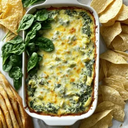 To make a tasty creamy spinach and artichoke dip, gather these main ingredients: - 1 cup fresh spinach, chopped - 1 cup canned artichoke hearts, drained and chopped - 1 cup cream cheese, softened - 1 cup sour cream - 1 cup shredded mozzarella cheese - 1/2 cup grated Parmesan cheese - 2 cloves garlic, minced - 1 teaspoon lemon juice - Salt and pepper to taste These ingredients create a rich and creamy base for your dip. The spinach adds color, while the artichokes provide a unique flavor. Cream cheese and sour cream make it smooth and delicious. To boost the flavor of your dip, consider these optional ingredients: - 1/4 teaspoon red pepper flakes for a kick - Fresh herbs like parsley or basil for garnish Adding red pepper flakes gives your dip a nice heat. Fresh herbs not only enhance the taste but also make your dish look pretty. If you have dietary needs, here are some substitutions you can use: - Swap cream cheese for a dairy-free cream cheese. - Use Greek yogurt instead of sour cream for a healthier option. - Choose low-fat mozzarella and Parmesan to cut calories. These swaps keep your dip delicious while fitting your dietary preferences. You can still enjoy the creamy texture and rich flavors of spinach and artichoke dip with these changes. For the full recipe, check out the details above. To start, preheat your oven to 350°F (175°C). This step is key for a nice bake. In a large bowl, mix 1 cup of softened cream cheese and 1 cup of sour cream. Blend them until they are smooth. This will form the creamy base of our dip. Next, add the good stuff! Stir in 1 cup of chopped fresh spinach and 1 cup of chopped canned artichoke hearts. Both give great flavor and texture. Toss in 1 cup of shredded mozzarella cheese and 1/2 cup of grated Parmesan cheese. Those cheeses make it cheesy and rich! Don't forget to add 2 cloves of minced garlic, 1 teaspoon of lemon juice, and salt and pepper to taste. If you like a bit of heat, mix in 1/4 teaspoon of red pepper flakes. Stir everything until it’s well combined. Now, it’s time to bake! Transfer your mixture to a baking dish and spread it evenly. Place it in the oven and bake for 20-25 minutes. You want it hot and bubbly, with a slightly golden top. Once done, let it cool a bit before serving. Enjoy this creamy spinach and artichoke dip warm. You can find the full recipe for all the details you need! You can prepare this dip in advance. Mix all the ingredients and place them in a baking dish. Cover it with plastic wrap and store it in the fridge. You can bake it when guests arrive. This saves you time and keeps the dip fresh. Serve the dip warm for the best taste. I love using tortilla chips for dipping. You can also use sliced baguette or fresh veggies like carrots and celery. These options add great crunch and flavor. Make it a fun snack by letting everyone choose their favorite dipper. A simple garnish can make a big difference. Sprinkle extra Parmesan on top for a cheesy look. Add a few fresh spinach leaves or a dash of red pepper flakes for color. These touches make the dip stand out on the table and look more inviting. {{image_2}} You can make this creamy spinach and artichoke dip lighter. Substitute low-fat cream cheese and sour cream. Use Greek yogurt instead of sour cream for extra protein. You can also add more spinach for fiber and nutrients. These swaps keep the flavor while cutting calories. If you like heat, add some spice! Mix in diced jalapeños or a dash of hot sauce. You can also include red pepper flakes. This gives the dip a nice kick. Serve it with crunchy tortilla chips to balance the spice. You can enjoy this dip without dairy. Use vegan cream cheese and cashew cream instead of sour cream. Nutritional yeast adds a cheesy flavor without dairy. Blend in some tahini for creaminess. This way, everyone can enjoy this tasty snack. For the full recipe, check out the link above. To store leftovers, let the dip cool first. Place it in an airtight container. This keeps the flavors fresh. Store it in the fridge for up to 3 days. If you use a glass dish, cover it tightly with plastic wrap. This helps prevent any odor transfer in your fridge. When you're ready to enjoy the dip again, preheat your oven to 350°F (175°C). Transfer the dip to an oven-safe dish if needed. Cover it with foil to keep it from drying out. Heat for about 15-20 minutes until hot. You can also use the microwave. Heat in short bursts, stirring in between, until warm. If you want to freeze the dip, use a freezer-safe container. Leave some space at the top for expansion. This dip can last for about 2 months in the freezer. When you are ready to eat it, thaw it in the fridge overnight. Reheat as described above. Enjoy your Creamy Spinach and Artichoke Dip from the Full Recipe! Yes, you can use frozen spinach. Just make sure to thaw it first. Squeeze out any extra water. This helps keep your dip creamy and not watery. Frozen spinach works well and saves time. You have many tasty options! Here are a few favorites: - Tortilla chips - Sliced baguette - Fresh vegetable sticks like carrots or celery - Crackers These pair well with the rich flavors of the dip. You can even create a fun dipping platter for your guests. Creamy Spinach and Artichoke Dip lasts about 3 to 5 days in the fridge. Store it in a sealed container. Reheat it in the oven or microwave before serving. Enjoy it warm for the best taste! In this post, we explored how to make creamy spinach and artichoke dip. I shared the key ingredients and tips that ensure your dip is flavorful. You can adjust for any dietary needs with swaps and variations. Remember, making this dip can be simple and fun with the right steps. Enjoy it fresh, store it well, and try different ways to serve it. Now you have all the tools to impress your friends and family with this tasty dish. Dive in and create your perfect version!