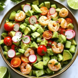 When it comes to making a Healthy Avocado Shrimp Salad, the right ingredients make all the difference. Here's what you'll need to create this fresh and tasty dish: - 1 lb large shrimp, peeled and deveined - 2 ripe avocados, diced - 1 cup cherry tomatoes, halved - 1 cucumber, diced - 1/4 red onion, finely chopped - 1/4 cup fresh cilantro, chopped - 2 tablespoons olive oil - 1 tablespoon lime juice - 1/2 teaspoon garlic powder - Salt and pepper to taste - Optional: Sliced radishes for garnish Each ingredient plays a key role. The shrimp offers a great source of protein. Avocados add healthy fats and a creamy texture. Cherry tomatoes bring a sweet burst of flavor, while cucumbers add crunch. Red onion gives a slight bite, and cilantro adds freshness. Olive oil and lime juice create a bright dressing. Garlic powder enhances the flavor without overpowering the dish. Feel free to adjust the ingredients to suit your taste. For the full recipe, including cooking instructions, check out the [Full Recipe]. Boiling Method To cook the shrimp, start by boiling a pot of salted water. Once it boils, add the shrimp. Cook them for 2 to 3 minutes. They should turn pink and opaque. This shows they are done. Rinsing and Cooling Process After cooking, drain the shrimp in a colander. Rinse them under cold water. This stops the cooking and cools them down quickly. Mixing Ingredients In a small bowl, whisk together olive oil, lime juice, garlic powder, salt, and pepper. Mix well to combine all the flavors. Adjusting Seasoning Taste the dressing and adjust as needed. You can add more salt or lime juice to suit your taste. Merging Key Ingredients In a large mixing bowl, add the cooked shrimp. Then, add diced avocados, cherry tomatoes, cucumber, red onion, and cilantro. Tossing Technique for Avocados Gently toss the mixture together. Be careful not to mush the avocados. You want them to stay whole for a nice presentation. Flavor Melding Time Let the salad chill in the fridge for at least 15 minutes. This allows the flavors to meld and enhances the taste. Garnishing Tips Before serving, consider garnishing with sliced radishes. They add a nice crunch and a pop of color. You can also add more cilantro or lime wedges for an appealing look. You can find the complete recipe [here](#). Avoiding Overcooked Shrimp To cook shrimp perfectly, keep a close eye on them. Shrimp cook fast. In boiling water, they only need 2-3 minutes. When they turn pink and opaque, they are done. Overcooking makes them tough. If you see them curling tightly, you’ve cooked them too long. Alternative Cooking Methods You can grill, sauté, or steam shrimp too. Grilling gives a nice smoky flavor. For sautéing, use a hot pan with a little oil. Just stir until they turn pink. Steaming keeps them juicy and tender. Each method adds a unique taste to your dish. Choosing Ripe Avocados Look for avocados that yield slightly to gentle pressure. A ripe avocado feels soft but not mushy. If it's hard, it needs more time. If it’s too soft, it may be overripe. You can speed up ripening by placing them in a paper bag with a banana. Preventing Browning To keep your avocado fresh, use lime or lemon juice. The acid slows down browning. Cut avocados should be stored with the pit in and wrapped tightly. If you have leftovers, sprinkle some juice on top before sealing the container. Customization Ideas You can change the dressing to suit your taste. Try adding honey for sweetness or mustard for a kick. Fresh herbs like dill or basil can make a big difference too. Experiment with different combinations to find your favorite. Adding Spice or Additional Flavors For those who like heat, add some diced jalapeños or a splash of hot sauce. You can also mix in some feta cheese for a salty twist. These small changes can take your salad to the next level. It’s all about making it your own! For the full recipe, check the Healthy Avocado Shrimp Salad section. {{image_2}} For a twist on your Healthy Avocado Shrimp Salad, consider adding more vegetables. Here are some tasty options: - Bell peppers, diced - Corn, fresh or canned - Spinach or arugula, roughly chopped These vegetables add crunch and color. They also boost nutrition, making your salad even better. If you want different protein options, try these alternatives: - Grilled chicken, diced - Tofu, cubed and sautéed - Canned tuna, drained These proteins can change the flavor and texture of your dish. Each option brings a unique taste to the salad. Changing the dressing can make your salad stand out. Try using different oils or acids: - Avocado oil for a rich flavor - Apple cider vinegar for a tangy kick You can also infuse your dressing with herbs. Here are some great choices: - Fresh basil for a sweet touch - Dill for a fresh, grassy note These variations keep your salad exciting and new each time you make it. If you follow a gluten-free diet, you are in luck! This salad is naturally gluten-free. Just make sure any added ingredients are also gluten-free. For vegan substitutions, swap shrimp with these options: - Chickpeas, for protein - Grilled eggplant, for a hearty texture These swaps make the dish plant-based while still being delicious. Enjoy experimenting with your own variations! For the full recipe, refer to the Healthy Avocado Shrimp Salad section. To keep your healthy avocado shrimp salad fresh, store it in the fridge. Place the salad in an airtight container. This helps keep moisture in and air out. Ideally, consume it within two days for the best taste and texture. If you notice browning on the avocados, it's okay; just scrape off the top layer. Freezing this salad is not recommended. The avocados and shrimp do not freeze well. They can become mushy when thawed. If you have leftover shrimp or diced avocados, you can freeze those separately. To thaw them, place them in the fridge overnight. This keeps them fresh and safe to eat. If you have leftover salad, get creative! You can use it as a filling for tacos or wraps. Just scoop some salad into a tortilla and enjoy. Another option is to mix it with cooked pasta for a hearty meal. You could also add it to omelets for a tasty breakfast. The ingredients in this salad pair well with many dishes, so don't be afraid to experiment! For the full recipe, check back to the main section. This salad has about 300 calories per serving. Here's the breakdown: - Shrimp (1 lb): 240 calories - Avocado (2 ripe): 480 calories - Cherry tomatoes (1 cup): 30 calories - Cucumber (1): 16 calories - Red onion (1/4): 12 calories - Olive oil (2 tablespoons): 240 calories - Lime juice (1 tablespoon): 4 calories - Garlic powder (1/2 teaspoon): 2 calories Total calories: 1,024. Divide by 4 servings gives around 256 calories each. Yes, you can make this salad ahead of time. Prepare it up to 4 hours in advance. Just keep it in the fridge. Wait to add the dressing until right before serving. This keeps the flavors fresh and the avocados from turning brown. You can use several alternatives for shrimp. Some good options include: - Cooked chicken, diced - Firm tofu, cubed - Canned chickpeas, rinsed These choices keep your salad tasty and healthy without shrimp. This salad is quick to make. The prep time is about 15 minutes. Cooking the shrimp takes about 5 minutes. So, the total time is around 30 minutes. This makes it perfect for a quick lunch or dinner. Yes, this salad is gluten-free. All the ingredients are safe for a gluten-free diet. If you follow this diet, you can enjoy this salad without worry. Both avocado and shrimp are very healthy. They offer many benefits: - Avocado: Rich in healthy fats, fiber, and vitamins. Good for heart health. - Shrimp: Low in calories, high in protein. Contains important nutrients like selenium and vitamin B12. Together, they make a great meal for your body and mind. For the full recipe, check out the Healthy Avocado Shrimp Salad section. In summary, we explored the tasty Healthy Avocado Shrimp Salad. We covered the key ingredients, cooking shrimp, and mixing the dressing. I shared tips for perfecting your dish, including handling avocados and customizing flavors. Remember, this salad is versatile and adaptable to your taste. Try adding proteins or herbs to make it your own. With proper storage, you can enjoy leftovers too. This salad isn’t just delicious; it’s full of nutrients. Enjoy your culinary creation and impress your friends with this fresh dish.