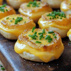 Here’s what you need for these mini grilled cheese sandwiches: - 8 slices of bread (white or whole wheat) - 4 slices of sharp cheddar cheese - 4 slices of Gruyère cheese - 4 tablespoons unsalted butter, softened - 1 tablespoon Dijon mustard (optional for flavor) - 1 tablespoon fresh chives, finely chopped (for garnish) - ¼ teaspoon garlic powder (optional, for extra flavor) - Salt and pepper to taste These ingredients create a tasty base for your sandwiches. Sharp cheddar and Gruyère work well together. The butter makes the bread crispy and golden brown. Adding Dijon mustard gives a nice twist to the flavor. Don't skip the fresh chives; they add color and taste. For the best results, use high-quality cheese. It melts better and tastes richer. You can play with the bread types too! Whole wheat adds a nutty flavor, while white bread keeps it classic. For the full recipe, including preparation steps and cooking tips, check out the Cheesy Bliss Bites section! - Preheat your skillet or griddle over medium heat. - Spread butter on one side of each slice of bread. First, I heat my skillet or griddle. It should be warm but not too hot. This way, my sandwiches cook evenly. Next, I take my bread and spread butter on one side. Butter gives a nice, crispy finish. - Use Dijon mustard on one side of the bread (if desired). - Layer cheese, seasonings, and cover with another slice of bread. Now, I flip the slices to add flavor. If I want a little kick, I spread Dijon mustard on one side. Then, I layer the sharp cheddar and Gruyère cheese on top. I sprinkle a bit of garlic powder, salt, and pepper for extra taste. Finally, I cover it with another slice of bread, buttered side out. - Grill the sandwiches until golden brown and cheese melts. - Flip and cook the other side until crispy. I carefully place the sandwiches in the hot skillet. I watch them closely, grilling until they turn golden brown and the cheese starts to melt. After about 3-4 minutes, I flip them over. I grill the other side until it’s crispy too. Once done, I pull them off the heat. I let them cool for a minute before I cut them into quarters for those perfect mini sandwiches. For a lovely touch, I garnish with fresh chives. For the full recipe, check out the detailed instructions above! Using quality cheese is key to great flavor. Sharp cheddar and Gruyère create a rich taste. Always choose cheese that melts well. This ensures a gooey center and crispy edges. Heat control is crucial for even cooking. Start with medium heat. If it's too hot, the bread will burn before the cheese melts. Flip the sandwiches carefully to keep the filling inside. Dips can make your mini grilled cheese even better. Try warm marinara sauce or creamy ranch dressing. These pair well and add fun flavors. For gatherings, arrange the sandwiches on a colorful platter. Add small bowls for dips. Garnish with fresh herbs for a nice touch. To minimize cleanup, use a non-stick skillet. This helps the sandwiches slide out easily. Keep a paper towel nearby for any spills. Make the sandwiches assembly-line style. This speeds up the process. You can also prepare a few ahead of time for busy days. For the full recipe, check out Cheesy Bliss Bites. Enjoy making these tasty snacks! {{image_2}} You can change up the cheese for mini grilled cheese. Try using mozzarella for a gooey texture. Blue cheese adds a bold flavor. Mixing cheeses creates unique tastes. A blend of cheddar and Gruyère brings richness. Experiment with other cheeses to find your favorite mix. The type of bread you use can change your mini grilled cheese. Sourdough has a tangy taste. Rye adds a hearty flavor. For gluten-free options, use gluten-free bread. You can also cut the bread into fun shapes. Stars or hearts make them more fun for kids. Customize your mini sandwiches with flavor add-ins. Slices of fresh tomato add juiciness. Crispy bacon gives a savory crunch. Avocado adds creaminess and healthy fats. You can also try fresh herbs like basil or thyme. A pinch of spices can elevate the taste. Don't be afraid to mix and match! You can find more ideas in the Full Recipe. To keep your mini grilled cheese sandwiches fresh, store them in an airtight container. You can refrigerate them for up to three days. If you want to keep them longer, freeze the sandwiches. Wrap each sandwich in plastic wrap and place them in a freezer-safe bag. They will stay good for about one month in the freezer. To reheat your mini grilled cheese sandwiches, use a skillet over low heat. This method helps keep the bread crispy. Add a small amount of butter to the pan. Heat for about 2-3 minutes on each side. This avoids sogginess and makes the cheese melty again. You can also use an oven. Preheat it to 350°F and bake the sandwiches for about 10 minutes. For the best taste, eat leftovers within three days if stored in the fridge. If frozen, try to eat them within one month. After that, the taste may not be as good. Always check for any signs of spoilage before eating. Yes, you can make mini grilled cheese sandwiches ahead of time. To prepare them, cook the sandwiches as normal but do not cut them yet. Let them cool fully, then wrap them in plastic wrap or place them in an airtight container. Store them in the fridge for up to two days. When you are ready to eat, simply reheat them in a skillet over low heat. This keeps them warm and crispy. You can also use a toaster oven for this. Mini grilled cheese sandwiches pair well with many sides. Some great options include: - Tomato soup: This classic dip adds warmth and flavor. - Pickles: They add a crunchy, tangy contrast. - Salad: A light salad brings freshness to the meal. - Fruit: Slices of apple or grapes offer a sweet touch. These sides make your snack even more enjoyable. To make mini grilled cheese sandwiches healthier, consider these ideas: - Use whole grain bread instead of white bread. - Choose low-fat cheese or dairy alternatives. - Add vegetables like tomatoes or spinach inside the sandwich. - Use avocado instead of butter for healthier fats. These simple swaps can help you enjoy a tasty snack while staying mindful of nutrition. For the full recipe, check out the details above. Mini grilled cheese sandwiches are simple, fun, and tasty. You learned the key ingredients, like sharp cheddar and Gruyère, and how to cook them to perfection. The tips help you create a mess-free experience. You can explore fun variations with different cheeses and breads. Plus, I shared how to store and reheat leftovers for later enjoyment. Enjoy grilling these delightful sandwiches and impress your friends with your skills. Happy cooking!