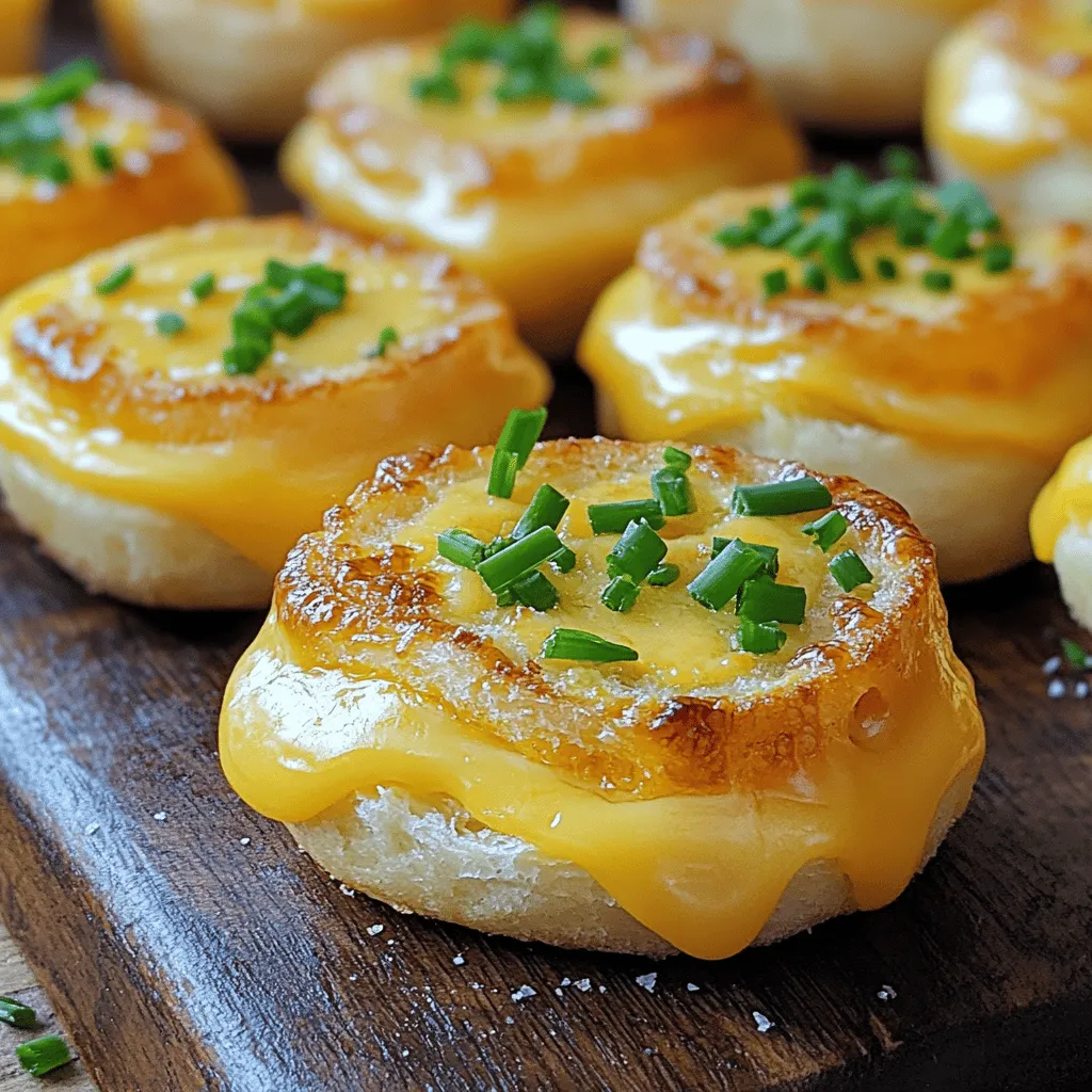 Here’s what you need for these mini grilled cheese sandwiches: - 8 slices of bread (white or whole wheat) - 4 slices of sharp cheddar cheese - 4 slices of Gruyère cheese - 4 tablespoons unsalted butter, softened - 1 tablespoon Dijon mustard (optional for flavor) - 1 tablespoon fresh chives, finely chopped (for garnish) - ¼ teaspoon garlic powder (optional, for extra flavor) - Salt and pepper to taste These ingredients create a tasty base for your sandwiches. Sharp cheddar and Gruyère work well together. The butter makes the bread crispy and golden brown. Adding Dijon mustard gives a nice twist to the flavor. Don't skip the fresh chives; they add color and taste. For the best results, use high-quality cheese. It melts better and tastes richer. You can play with the bread types too! Whole wheat adds a nutty flavor, while white bread keeps it classic. For the full recipe, including preparation steps and cooking tips, check out the Cheesy Bliss Bites section! - Preheat your skillet or griddle over medium heat. - Spread butter on one side of each slice of bread. First, I heat my skillet or griddle. It should be warm but not too hot. This way, my sandwiches cook evenly. Next, I take my bread and spread butter on one side. Butter gives a nice, crispy finish. - Use Dijon mustard on one side of the bread (if desired). - Layer cheese, seasonings, and cover with another slice of bread. Now, I flip the slices to add flavor. If I want a little kick, I spread Dijon mustard on one side. Then, I layer the sharp cheddar and Gruyère cheese on top. I sprinkle a bit of garlic powder, salt, and pepper for extra taste. Finally, I cover it with another slice of bread, buttered side out. - Grill the sandwiches until golden brown and cheese melts. - Flip and cook the other side until crispy. I carefully place the sandwiches in the hot skillet. I watch them closely, grilling until they turn golden brown and the cheese starts to melt. After about 3-4 minutes, I flip them over. I grill the other side until it’s crispy too. Once done, I pull them off the heat. I let them cool for a minute before I cut them into quarters for those perfect mini sandwiches. For a lovely touch, I garnish with fresh chives. For the full recipe, check out the detailed instructions above! Using quality cheese is key to great flavor. Sharp cheddar and Gruyère create a rich taste. Always choose cheese that melts well. This ensures a gooey center and crispy edges. Heat control is crucial for even cooking. Start with medium heat. If it's too hot, the bread will burn before the cheese melts. Flip the sandwiches carefully to keep the filling inside. Dips can make your mini grilled cheese even better. Try warm marinara sauce or creamy ranch dressing. These pair well and add fun flavors. For gatherings, arrange the sandwiches on a colorful platter. Add small bowls for dips. Garnish with fresh herbs for a nice touch. To minimize cleanup, use a non-stick skillet. This helps the sandwiches slide out easily. Keep a paper towel nearby for any spills. Make the sandwiches assembly-line style. This speeds up the process. You can also prepare a few ahead of time for busy days. For the full recipe, check out Cheesy Bliss Bites. Enjoy making these tasty snacks! {{image_2}} You can change up the cheese for mini grilled cheese. Try using mozzarella for a gooey texture. Blue cheese adds a bold flavor. Mixing cheeses creates unique tastes. A blend of cheddar and Gruyère brings richness. Experiment with other cheeses to find your favorite mix. The type of bread you use can change your mini grilled cheese. Sourdough has a tangy taste. Rye adds a hearty flavor. For gluten-free options, use gluten-free bread. You can also cut the bread into fun shapes. Stars or hearts make them more fun for kids. Customize your mini sandwiches with flavor add-ins. Slices of fresh tomato add juiciness. Crispy bacon gives a savory crunch. Avocado adds creaminess and healthy fats. You can also try fresh herbs like basil or thyme. A pinch of spices can elevate the taste. Don't be afraid to mix and match! You can find more ideas in the Full Recipe. To keep your mini grilled cheese sandwiches fresh, store them in an airtight container. You can refrigerate them for up to three days. If you want to keep them longer, freeze the sandwiches. Wrap each sandwich in plastic wrap and place them in a freezer-safe bag. They will stay good for about one month in the freezer. To reheat your mini grilled cheese sandwiches, use a skillet over low heat. This method helps keep the bread crispy. Add a small amount of butter to the pan. Heat for about 2-3 minutes on each side. This avoids sogginess and makes the cheese melty again. You can also use an oven. Preheat it to 350°F and bake the sandwiches for about 10 minutes. For the best taste, eat leftovers within three days if stored in the fridge. If frozen, try to eat them within one month. After that, the taste may not be as good. Always check for any signs of spoilage before eating. Yes, you can make mini grilled cheese sandwiches ahead of time. To prepare them, cook the sandwiches as normal but do not cut them yet. Let them cool fully, then wrap them in plastic wrap or place them in an airtight container. Store them in the fridge for up to two days. When you are ready to eat, simply reheat them in a skillet over low heat. This keeps them warm and crispy. You can also use a toaster oven for this. Mini grilled cheese sandwiches pair well with many sides. Some great options include: - Tomato soup: This classic dip adds warmth and flavor. - Pickles: They add a crunchy, tangy contrast. - Salad: A light salad brings freshness to the meal. - Fruit: Slices of apple or grapes offer a sweet touch. These sides make your snack even more enjoyable. To make mini grilled cheese sandwiches healthier, consider these ideas: - Use whole grain bread instead of white bread. - Choose low-fat cheese or dairy alternatives. - Add vegetables like tomatoes or spinach inside the sandwich. - Use avocado instead of butter for healthier fats. These simple swaps can help you enjoy a tasty snack while staying mindful of nutrition. For the full recipe, check out the details above. Mini grilled cheese sandwiches are simple, fun, and tasty. You learned the key ingredients, like sharp cheddar and Gruyère, and how to cook them to perfection. The tips help you create a mess-free experience. You can explore fun variations with different cheeses and breads. Plus, I shared how to store and reheat leftovers for later enjoyment. Enjoy grilling these delightful sandwiches and impress your friends with your skills. Happy cooking!