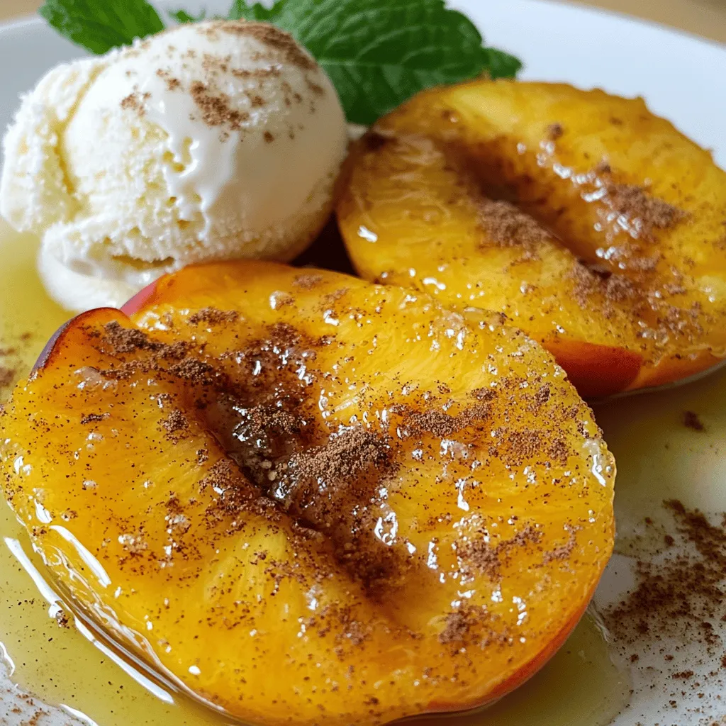 To make easy air fryer peaches, you need: - 4 ripe peaches, halved and pitted - 2 tablespoons brown sugar - 1 teaspoon cinnamon - 1 tablespoon honey - 2 tablespoons butter, melted - 1 teaspoon vanilla extract - A pinch of sea salt These simple ingredients create a delightful dish. The peaches are the star of the show, providing natural sweetness. The brown sugar and cinnamon add warmth and depth. Butter and honey make the peaches rich and flavorful. You can enhance your air fryer peaches with some fun toppings. Here are a few ideas: - Fresh mint leaves for a burst of color and flavor - A scoop of vanilla ice cream for creaminess - Whipped cream for added richness - Crushed nuts for crunch and texture These add-ons can elevate your dish and make it more special. Try different combinations to find your favorite! If you don't have some ingredients, don't worry! Here are simple swaps: - Use white sugar instead of brown sugar. - Maple syrup can replace honey for a different sweet flavor. - Coconut oil can stand in for butter for a dairy-free option. - Nutmeg or allspice can replace cinnamon for a unique taste. These substitutions still keep the dish tasty and enjoyable. Enjoy experimenting with what you have! To start, you need ripe peaches. Look for peaches that feel soft but not mushy. Wash them gently under cool water. Cut each peach in half and remove the pit. You want to keep the skin on to hold the shape. Place the peach halves in a bowl. Drizzle on melted butter and honey. Toss them lightly to coat well. Next, preheat your air fryer to 375°F (190°C) for about 5 minutes. This step helps cook the peaches evenly. Arrange the peaches in the basket with the cut side up. Sprinkle the brown sugar mixture on top. Make sure it covers the peaches well. Air fry them for 10-12 minutes. Check the peaches for softness after 10 minutes. They should look caramelized and soft. To test if the peaches are done, gently poke them with a fork. If they feel soft, they are ready. If they are still firm, air fry them for another minute or two. Keep an eye on them to avoid overcooking. Once done, remove the peaches and drizzle with vanilla for extra flavor. Enjoy them warm, maybe with a scoop of ice cream! To perfect your air fryer peaches, choose ripe peaches. They should feel slightly soft when you squeeze them. A ripe peach adds natural sweetness and flavor. Cut them in half and remove the pit carefully. This step is key for even cooking. You can boost the flavor of your peaches with a few extras. Try adding a splash of lemon juice. It brightens the taste and balances the sweetness. You can also sprinkle nuts like walnuts or pecans on top. They add a nice crunch and nutty flavor. If you like spice, consider a dash of nutmeg or allspice. These spices pair well with peaches. Avoid air frying unripe peaches. They won't caramelize well and may taste sour. Don’t overcrowd the air fryer basket. This can lead to uneven cooking. Make sure the peaches have space to cook properly. Lastly, watch the cooking time closely. Overcooking can turn them mushy and lose their lovely texture. {{image_2}} You can use many fruits in your air fryer. Try nectarines, plums, or even apples. Each fruit brings its own flavor. Apples can be crisp, while nectarines are sweet. Adjust the sugar and spices based on the fruit you choose. For a fun twist, mix different fruits together. This way, you create an exciting dish every time. If you want a vegan option, swap a few ingredients. Use maple syrup instead of honey for sweetness. Replace butter with coconut oil or vegan butter. The rest of the recipe stays the same. This will keep the tasty flavor while making it plant-based. You can enjoy this dessert without any animal products. Seasonal spices can change your dish’s taste. Try adding nutmeg or allspice for warmth. They pair well with peaches and add depth. You can also use pumpkin spice for a fun fall twist. Just sprinkle a little on top before cooking. Experiment with flavors to find what you love. Each season can bring new joy to your air-fried fruit. To keep your air fryer peaches fresh, let them cool first. Place them in an airtight container. This way, they stay moist and tasty. You can store them in the fridge. Make sure to eat them within a few days for the best flavor. To reheat your air fryer peaches, use the air fryer again. Set it to 350°F (175°C). Heat for about 5 minutes. This method makes them warm and soft again. If you want, you can also microwave them for about 30 seconds. Just be careful not to overheat them. Air fryer peaches last about 3 to 5 days in the fridge. After that, they may lose their taste and texture. If you want to keep them longer, consider freezing. They can last up to 3 months in the freezer. Just remember to store them in a freezer-safe container. Yes, you can use frozen peaches! Just thaw them first. Drain any excess water. They may not be as firm as fresh peaches, but they will still taste great. To stop peaches from turning brown, use lemon juice. A little splash on the cut sides helps. You can also coat them right away with sugar or honey to slow browning. Air fryer peaches are great on their own. You can also pair them with ice cream or yogurt. A dollop of whipped cream or a sprinkle of granola adds nice texture. You can find the full recipe for Easy Air Fryer Peaches in this article. Air frying peaches is a simple and fun way to enjoy this fruit. We covered the key ingredients, step-by-step prep, and helpful tips to make your peaches perfect. Remember, you can personalize this dish with many fruits and garnishes. If you follow the advice on storage and reheating, your leftovers will stay tasty. Experiment with different flavors and enjoy a delicious treat. Happy cooking!