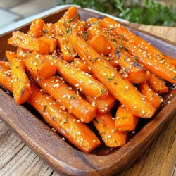- Fresh carrots - Honey - Olive oil - Garlic - Rosemary - Salt and pepper - Sesame seeds When making honey garlic roasted carrots, I focus on fresh carrots as the main ingredient. They are sweet, crunchy, and colorful. Choose carrots that are firm and vibrant. Next, I use honey to add a rich sweetness. It helps the carrots caramelize in the oven. Olive oil is key too. It helps the honey stick and adds a nice flavor. For additional seasonings, I always include garlic. Fresh garlic gives a strong, savory taste. Rosemary adds a wonderful herbal note. I usually use fresh rosemary, but dried works too. Don't forget salt and pepper. They balance the sweetness and enhance the flavors. If I want to make the dish look even better, I sprinkle sesame seeds on top. They add a nice crunch and extra flavor. You can find the full recipe for honey garlic roasted carrots above for all the details on how to prepare this simple yet tasty dish. Start with fresh carrots. Peel them first, then cut them into sticks. Aim for uniform sizes to ensure even cooking. Gather all your ingredients now. You’ll need honey, olive oil, garlic, rosemary, salt, and black pepper. Having everything ready makes cooking smooth and fun. In a large bowl, combine the honey and olive oil. Add minced garlic, chopped rosemary, salt, and black pepper. Mix well until everything blends nicely. This mixture is key to the dish. It adds sweetness and flavor to the carrots. Now, add the carrot sticks to the bowl. Toss them well to coat each piece in the honey-garlic mixture. Next, spread the coated carrots on a baking sheet. Make sure they are in a single layer. This helps them roast evenly. Preheat your oven to 425°F (220°C). Roast the carrots for 25-30 minutes. Shake the pan halfway through to help with even cooking. Check for doneness by poking a carrot with a fork. They should be tender and caramelized. Once they are done, take them out and let them cool slightly. For the full recipe, make sure to follow the steps above carefully to enjoy delicious honey garlic roasted carrots. To get the best roasted carrots, start with the right oven temperature. Set your oven to 425°F (220°C). This high heat helps the carrots caramelize. It brings out their natural sweetness. Roast them for 25-30 minutes. Halfway through, shake the pan. This helps them cook evenly and avoid sticking. Want to elevate the taste? Consider adding spices or herbs. A pinch of paprika gives warmth. Fresh thyme adds a nice touch. If you like it sweet, adjust the honey. Add more for a sweeter flavor or less for a more savory bite. Pair honey garlic roasted carrots with many dishes. They go well with grilled chicken or baked fish. For a vegetarian meal, serve them with quinoa or lentils. Presentation matters, too! Arrange the carrots on a platter. Sprinkle sesame seeds on top for a lovely finish. This makes your dish pop and look appealing. For the full recipe, check out the detailed instructions. {{image_2}} You can use many types of carrots for this dish. - Rainbow carrots: These carrots come in purple, yellow, and orange. They add color and fun to your meal. Their sweet flavors work well with honey and garlic. - Baby carrots: These are small and tender. They cook fast and are easy to eat. You do not need to cut them, just coat and roast. If you want to change the sweetness, try these options. - Maple syrup: This syrup has a rich, deep flavor. It adds a unique twist to the dish. Use the same amount as honey. - Agave nectar: This is a light syrup that is sweeter than honey. It mixes well with the garlic and adds a nice taste. To add a new twist, try mixing in bold flavors. - Adding citrus elements: Squeeze fresh lemon or orange juice over the carrots. This brightens the dish and adds freshness. - Incorporating heat with red pepper flakes: A pinch of red pepper flakes can add spice. This creates a fun contrast to the sweet honey and garlic. For the full recipe, check [Full Recipe]. To keep your honey garlic roasted carrots fresh, place them in the fridge. Use an airtight container for best results. They will stay good for about three to four days. After that, the taste and texture may fade. You can freeze roasted carrots for later use. First, let them cool completely. Then, spread them in a single layer on a baking sheet. Freeze until solid, about an hour. After that, transfer the carrots to a freezer bag. They can last for up to three months in the freezer. When it’s time to eat your frozen carrots, you have two options: oven or microwave. For the oven, preheat it to 375°F (190°C). Spread the carrots on a baking sheet and heat for about 15-20 minutes. This method keeps them crispy and tasty. If you use the microwave, place them in a microwave-safe dish. Heat them in short bursts, about 1-2 minutes at a time. Stir between heats. This method is fast but may make them a bit soft. Aim to keep their flavor and texture intact while reheating. For the full recipe, check the main article. Honey garlic roasted carrots take about 25-30 minutes at 425°F (220°C). If you cut the carrots into larger pieces, they may need more time. For smaller pieces, check them at 20 minutes. Always test with a fork to see if they are tender. Yes, you can prepare the carrots in advance. Peel and cut them a day before. Store the carrot sticks in water in the fridge. You can also mix the honey garlic sauce ahead of time. Just keep it in a sealed jar until you're ready to use it. These carrots pair well with many dishes. Try serving them with grilled chicken or baked salmon. They also work well with quinoa or a fresh salad. For a vegetarian meal, serve them with lentils or chickpeas. This recipe is easy to adapt. To make it gluten-free, ensure your honey is pure and check for any additives. For a vegan option, simply replace honey with maple syrup or agave nectar. This keeps the dish sweet and delicious. In this post, we explored how to make delicious honey garlic roasted carrots. We covered main ingredients like fresh carrots, honey, and olive oil. You learned the step-by-step process, tips for perfect roasting, and variations to try. Remember, these carrots can fit into many meal plans. They pair well with various dishes and are easy to adapt. Now you have the tools to make this tasty side. Enjoy experimenting with flavors and have fun in the kitchen!