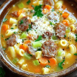 To make the Creamy Parmesan Sausage Ditalini Soup, gather these simple ingredients: - 1 pound Italian sausage (mild or spicy) - 1 medium onion, diced - 2 cloves garlic, minced - 3 medium carrots, diced - 2 celery stalks, diced - 6 cups chicken broth - 1 can (14 oz) diced tomatoes, undrained - 1 cup Ditalini pasta - 1 cup heavy cream - 1 cup grated Parmesan cheese - 1 teaspoon dried oregano - 1 teaspoon dried basil - Salt and pepper to taste - Fresh parsley, chopped (for garnish) Each ingredient plays a key role in this soup. The Italian sausage gives a hearty flavor. The veggies add crunch and sweetness. Ditalini pasta brings comfort and fullness. Heavy cream and Parmesan cheese create a rich, creamy texture. Herbs like oregano and basil enhance the taste. For the best results, use fresh ingredients. This ensures your soup is vibrant and full of flavor. If you want to explore more, check the Full Recipe for detailed steps! First, we need to brown the Italian sausage. In a large pot, heat it over medium heat. Use a spoon to break it up while cooking. This takes about 5 to 7 minutes. Cook until the sausage is brown and no longer pink. Be sure to remove any excess grease. Next, let's sauté the vegetables for flavor. Add the diced onion, carrots, and celery to the pot. Sauté these for about 5 minutes. You want them softened and fragrant. Then, stir in the minced garlic and cook for one more minute. This brings out the garlic's delicious aroma. Now, it's time to add the broth and tomatoes. Pour in the chicken broth and the can of diced tomatoes. Make sure to include all the juice from the can. Bring this mixture to a gentle boil. Then, incorporate the Ditalini pasta and herbs. Add the Ditalini pasta, dried oregano, and dried basil. Reduce the heat and let it simmer for 10 to 12 minutes. You want the pasta to be al dente, not mushy. For the final touches, mix in cream and cheese. Stir in the heavy cream and grated Parmesan cheese. Mix well until the cheese melts and the soup is creamy. Then, taste and adjust seasoning with salt and pepper. Cook for another 2 to 3 minutes. This lets all the flavors blend together. Now, ladle the soup into bowls. Garnish with fresh chopped parsley for a pop of color. Enjoy your creamy Parmesan sausage Ditalini soup! For the full recipe, check out the [Full Recipe]. - Tips for selecting quality sausage: Look for fresh Italian sausage from a trusted butcher. Check the label for high meat content and avoid fillers. Fresh sausage has a great flavor. You can choose mild or spicy based on your taste. - Maximizing vegetable freshness: Use fresh, colorful veggies. Crisp carrots and vibrant celery add great taste. Always wash them well. Cut them just before cooking for the best flavor and texture. - Preventing overcooking the pasta: Cook the Ditalini pasta al dente. This means it should still have a bit of bite. Add it to the soup last, so it cooks just right. Keep an eye on the timer! - Achieving the perfect creamy consistency: Stir in the heavy cream slowly. This helps it mix well with the broth and cheese. Make sure the heat is low when you add it. This keeps the cream from curdling. - Pairing with bread or salads: Serve the soup with crusty bread or a fresh salad. This makes a balanced meal. The bread is great for dipping, and the salad adds crunch. - Best time to serve the soup: This soup is perfect for chilly nights. Serve it warm to bring comfort. It also works well for family gatherings or casual dinners with friends. {{image_2}} You can easily swap out the Italian sausage. Turkey sausage works great if you want a leaner option. For a vegetarian dish, use plant-based sausage or mushrooms. They add a nice texture and flavor. If you're looking for dairy-free options, try coconut cream instead of heavy cream. Nutritional yeast can replace Parmesan cheese. It gives a cheesy flavor without dairy. Spice up your soup with red pepper flakes or smoked paprika. Both add warmth and depth. You can also add more veggies like spinach or zucchini for extra nutrients. For garnishing, try croutons for crunch or a sprinkle of chili flakes for heat. Fresh herbs like chives or basil can brighten up the dish. This soup can take on flavors from different cuisines. For a Mexican twist, add corn and lime juice. You could also mix in some black beans for protein. Using seasonal produce makes your soup fresh. In the fall, add pumpkin or squash. In summer, use fresh tomatoes or bell peppers. These simple changes keep your soup exciting and delicious. To keep your Creamy Parmesan Sausage Ditalini Soup fresh, follow these tips: - Refrigeration: Place leftovers in an airtight container. Store in the fridge for up to 3 days. Make sure to cool the soup to room temperature before sealing it. This helps prevent condensation, which can make the soup watery. - Freezing Tips: For longer storage, freeze the soup in portions. Use freezer-safe bags or containers. Remove as much air as possible to avoid freezer burn. This soup can last for up to 3 months in the freezer. When you're ready to enjoy it, thaw in the fridge overnight. Reheating is simple and keeps the soup tasty: - Methods: You can reheat the soup on the stove over low heat. Stir often to prevent sticking. If you prefer, you can use the microwave. Heat in short bursts, stirring in between. - Adjusting Seasoning: Sometimes, flavors fade during storage. Taste the soup before serving. If needed, add a pinch of salt, pepper, or even a sprinkle of cheese. This brings back its rich taste. Here’s what to expect for freshness: - Fridge: The soup stays fresh for about 3 days in the fridge. Ensure it’s in a sealed container to maintain quality. - Freezer: In the freezer, the soup will be good for 3 months. After that, it may lose its best flavor and texture. Always label your containers with the date to keep track. You can use small pasta shapes like macaroni or orzo. Both work well in soup. If you want a low-carb option, try zucchini noodles or cauliflower rice. Each choice gives a different texture but still tastes great. Yes, you can! This soup tastes even better the next day. Just store it in the fridge after it cools. When you're ready to eat, heat it up on the stove. You might need to add a little water or broth to keep it creamy. Absolutely! This soup freezes well. Let it cool completely, then put it in an airtight container. It can stay in the freezer for up to three months. Thaw it in the fridge overnight before reheating. To spice it up, add red pepper flakes or a splash of hot sauce. You can also use spicy Italian sausage instead of mild. If you like fresh heat, toss in some chopped jalapeños or a dash of cayenne pepper. For one serving, you can expect about: - Calories: 350 - Protein: 22g - Carbs: 30g - Fat: 18g - Fiber: 3g These values can vary based on the exact ingredients you use. For the full recipe, check the details provided. In this post, we covered how to make a delicious Italian sausage soup. We explored the key ingredients, preparation steps, and tips to enhance flavor. You learned about ingredient swaps and regional twists to customize your soup. Storing and reheating tips ensure you enjoy every last bite. This soup is not just tasty; it’s adaptable. Whether you stick to the classic or experiment with your own twists, this recipe brings warmth to any meal. Enjoy creating your own version!