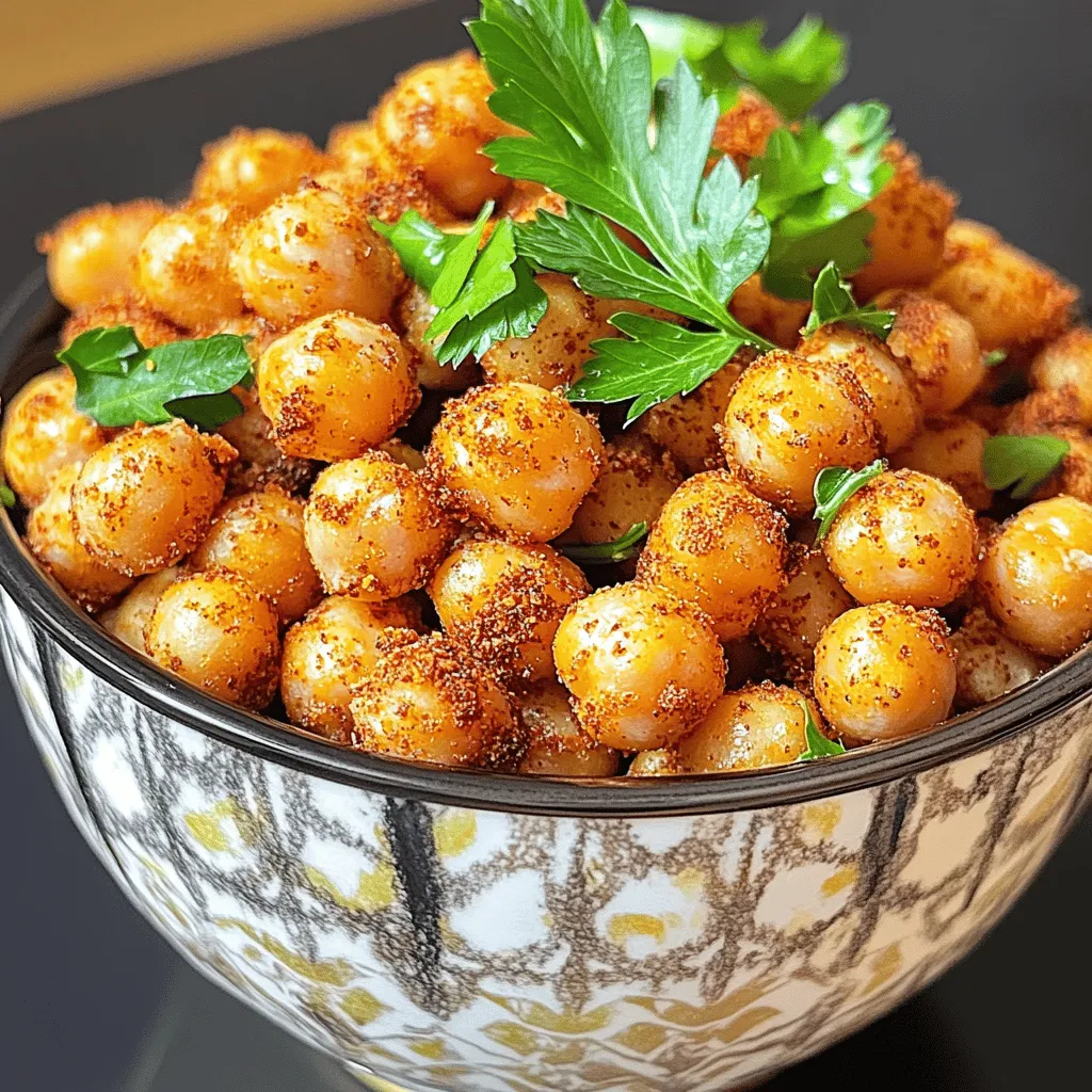 To make crispy chickpeas, you need a few simple ingredients. Here’s what you will need: - 1 can (15 oz) chickpeas, drained and rinsed - 1 tablespoon olive oil These two main items are the base for your tasty snack. The chickpeas provide protein and fiber, while the olive oil helps them crisp up nicely. Seasoning makes all the difference in flavor. Here are the spices I love to use: - 1 teaspoon garlic powder - 1 teaspoon smoked paprika - ½ teaspoon cumin - ½ teaspoon salt - ¼ teaspoon black pepper These seasonings create a delicious mix. Garlic powder gives a savory taste, while smoked paprika adds a bit of warmth. Cumin and black pepper round out the flavors. Want to kick it up a notch? You can add more spices! Consider these options: - ¼ teaspoon cayenne pepper (for heat) Cayenne pepper brings a spicy kick. If you like heat, go for it! You can also try adding a sprinkle of your favorite herb for a fresh touch. For the full recipe, check out the details above. To start, you need to get your chickpeas ready. Open a can of chickpeas, and drain them well. Rinse them under cool water. This removes the salty liquid and keeps them fresh. Next, pat the chickpeas dry with a clean kitchen towel. This step is key! Dry chickpeas will crisp up better in the air fryer. Now it’s time to add some flavor! In a mixing bowl, add your dried chickpeas. Pour in one tablespoon of olive oil. This helps the seasonings stick. Next, sprinkle in garlic powder, smoked paprika, cumin, salt, black pepper, and cayenne if you like heat. Toss everything together until the chickpeas are well coated. You want every bite to be tasty. Preheat your air fryer to 400°F (200°C) for about five minutes. Once heated, place the seasoned chickpeas in the basket. Make sure they are in a single layer. Avoid overcrowding to help them cook evenly. Air fry the chickpeas for 15 to 20 minutes. Shake the basket every five minutes. This keeps them from burning and helps them cook evenly. When they are golden brown and crispy, take them out. Let them cool for a few minutes before serving. They will get even crispier as they cool. Enjoy your crunchy snack! For the full recipe, check out the details above. To get that perfect crunch, start with dry chickpeas. After rinsing, use a kitchen towel to pat them dry. This step is key! Moisture will make your snack soggy. Use olive oil sparingly; just enough to coat the chickpeas will do. Spread them in a single layer in the air fryer. This allows hot air to circulate and crisp them well. Shake the basket every five minutes to ensure even cooking. You’ll know they’re ready when they turn golden brown. A few common mistakes can ruin your crispy chickpeas. First, do not skip drying the chickpeas. This is crucial for crispiness. Avoid overcrowding the air fryer basket. If you pack them too tight, they will steam instead of fry. Lastly, don’t forget to shake the basket. This helps them cook evenly. If you leave them in too long, they can burn. Keep an eye on them! You can easily take your chickpeas to the next level using spices. After trying the basic recipe, add your favorite spices. For a kick, consider cayenne pepper. If you like sweet flavors, try adding a sprinkle of cinnamon. You can also mix herbs like rosemary or thyme into the mix. Experiment with different spice blends to discover what you love. These little changes can make your crispy chickpeas truly unique and delightful! {{image_2}} You can change the flavor of your crispy chickpeas easily. Try using different spices to match your mood. For a zesty kick, add lemon zest or lime juice. For a sweeter option, toss in some cinnamon and a touch of brown sugar. If you love heat, add more cayenne pepper or chili powder. You can also mix herbs like rosemary or thyme for a fresh taste. The combinations are endless! Chickpeas are great, but don't stop there. You can use other legumes for a fun twist. Try black beans, lentils, or even edamame. Each legume has a unique flavor and texture. Adjust the cooking time based on the size and type. Smaller legumes may cook faster, while larger ones may need a bit more time in the air fryer. Air frying and oven baking both produce crispy chickpeas, but they differ. Air fryers cook faster due to hot air circulation. You can achieve golden-brown chickpeas in about 15-20 minutes. Oven-baked chickpeas take longer, around 30-40 minutes. Air fryers also use less oil, making them a healthier choice. If you prefer a hands-off method, oven baking allows you to walk away while they cook. Each method has its perks, so choose what fits your needs best. For the full recipe, check it out! After you enjoy your crispy chickpeas, store any leftovers in an airtight container. This keeps them fresh and crunchy. Make sure the container is completely dry before adding the chickpeas. I often use a glass jar with a tight lid. It's easy to see what's inside and keeps the flavor intact. When you're ready to enjoy the leftovers, reheat them in the air fryer. Set the air fryer to 350°F (175°C) for about 5-7 minutes. This method will help regain their crispiness. If you don’t have an air fryer, use a hot oven instead. Spread them out on a baking sheet and heat for the same time. Crispy chickpeas are best eaten fresh. However, if stored properly, they can last up to 5 days. Always check for any signs of moisture or off smells before eating. If they lose their crunch, consider using them in soups or salads. For the best eating experience, try to make only what you'll eat in a few days. For the full recipe, check the earlier sections. Yes, you can make Air Fryer Chickpeas without oil. Just rinse and dry the chickpeas well. Season them with your favorite spices. They will still be tasty and crunchy. However, using oil helps in achieving a golden color. It also adds a nice flavor that many enjoy. If you skip the oil, choose spices that pack a punch to keep them flavorful. You can make crispy chickpeas in the oven. Preheat your oven to 400°F (200°C). After rinsing and drying the chickpeas, spread them on a baking sheet. Toss them with oil and spices. Bake for 25-30 minutes, shaking the pan halfway through. This method also gives you crunchy chickpeas. Keep an eye on them to prevent burning. Crispy chickpeas are great on their own as a snack. You can also serve them with dips like hummus or tzatziki. They make excellent toppings for salads or soups. Mix them into grain bowls for extra crunch. Their versatility makes them a fun addition to many meals. You can explore the Full Recipe for more ideas on serving. Air fryer crispy chickpeas are easy and fun to make. We covered main ingredients, seasonings, and optional extras. You learned the best steps for prepping, seasoning, and cooking. I shared tips to avoid common mistakes and achieve the perfect crispiness. We also explored tasty variations and how to store your leftovers. Overall, making these chickpeas gives you a healthy snack with many flavors. Try different spices and legumes to keep it exciting. Crispy chickpeas can fit into any meal! Enjoy your cooking adventure!