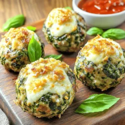 For these delightful meatballs, you will need: - 1 pound ground beef (or substitute with ground turkey) - 1 cup fresh spinach, finely chopped - 3 cloves garlic, minced - 1/2 cup breadcrumbs - 1/4 cup grated Parmesan cheese - 1 large egg - 1 teaspoon dried oregano - 1/2 teaspoon red pepper flakes (optional) - Salt and pepper to taste - 1 cup shredded mozzarella cheese - Olive oil for frying - Fresh basil for garnish These ingredients create a tasty mix of flavors. The fresh spinach adds color and nutrition. Garlic gives a nice kick. Mozzarella melts beautifully on top. You can make these meatballs friendly for many diets. If you want a leaner option, try ground turkey instead of beef. For a gluten-free version, use gluten-free breadcrumbs. You can also skip the egg. Instead, use flaxseed meal mixed with water as a binder. This works well for vegan diets too. Spices can change the whole dish. I love adding dried oregano for a warm, earthy flavor. Red pepper flakes bring a hint of heat, but they are optional. Feel free to adjust the salt and pepper to your taste. You can also try adding fresh herbs like parsley or thyme for a fresh twist. These small changes can make a big difference in flavor. To make Spinach Garlic Meatballs with Mozzarella, start by gathering all your ingredients. Here’s what you need: - 1 pound ground beef (or substitute with ground turkey) - 1 cup fresh spinach, finely chopped - 3 cloves garlic, minced - 1/2 cup breadcrumbs - 1/4 cup grated Parmesan cheese - 1 large egg - 1 teaspoon dried oregano - 1/2 teaspoon red pepper flakes (optional) - Salt and pepper to taste - 1 cup shredded mozzarella cheese - Olive oil for frying - Fresh basil for garnish Next, finely chop the spinach. Mince the garlic. This will let the flavors mix well. In a large bowl, combine the ground beef, spinach, garlic, breadcrumbs, Parmesan, egg, oregano, and red pepper flakes. Season this mix with salt and pepper. Use your hands to mix it all together. Be gentle; overmixing makes the meatballs tough. Heat a skillet over medium heat. Add some olive oil. With damp hands, shape the meat mixture into 1-inch meatballs. Carefully place them in the hot skillet. Cook until they turn brown on all sides. This should take about 5-7 minutes. You may need to do this in batches. Once browned, reduce the heat to low. Sprinkle mozzarella cheese on top of each meatball. Cover the skillet with a lid. Cook for another 5-7 minutes. This melts the cheese and makes it gooey. To get the cheese just right, keep the lid on while it cooks. This traps steam and helps the cheese melt evenly. If you want a crispy top, remove the lid for the last minute. This gives a nice, golden finish. For a fun twist, try adding different cheeses or herbs. Experimenting with flavors can make your meatballs even more delicious. Enjoy making these Spinach Garlic Meatballs with Mozzarella! You can find the full recipe included earlier. When making spinach garlic meatballs, avoid overmixing the meat. This makes them tough. Use your hands to gently mix all the ingredients. Keep the mixture light and fluffy. Also, ensure your skillet is hot before adding meatballs. If the pan is not hot, they won’t brown well. To keep meatballs moist, add fresh spinach. The spinach gives moisture and flavor. You can also use breadcrumbs soaked in water or milk. This helps keep the meatballs tender. Do not skip the egg; it binds the mixture and adds moisture. Serve meatballs on a rustic wooden board with toothpicks. This makes for easy serving. Garnish with fresh basil to add color. Pair with a small bowl of marinara sauce for dipping. For an extra touch, sprinkle more mozzarella on top before serving. For the full recipe, check the details above. {{image_2}} You can make meatballs without meat. Use cooked lentils or chickpeas instead. They add good flavor and texture. Mash them slightly and mix with the same ingredients. Add some grated carrot for a sweet touch. You can also use quinoa for a hearty base. Pair your meatballs with a sauce to boost taste. Marinara sauce is a classic choice. Its rich flavor complements the meatballs well. A creamy Alfredo sauce adds a nice twist. For a spicy kick, try a sriracha-infused sauce. You can even use pesto for a fresh taste. Want more nutrition? Add finely chopped carrots or bell peppers to the mix. They add color and vitamins. You can also mix in ground flaxseed for omega-3s. Another option is to use whole wheat breadcrumbs for fiber. These small changes make your dish healthier without losing flavor. Check the Full Recipe for more details. Store leftover spinach garlic meatballs in an airtight container. Keep them in the fridge. They stay fresh for up to three days. If you want to keep them longer, freezing is a great option. For reheating, use the oven for the best results. Preheat it to 350°F. Place the meatballs on a baking sheet. Heat them for about 15 minutes until they are hot. You can also use a microwave, but they may lose some texture. To freeze meatballs, let them cool completely first. Then, place them in a single layer on a baking sheet. Freeze them for a couple of hours until firm. After that, transfer the meatballs to a freezer bag. They can stay frozen for up to three months. When ready to eat, thaw them overnight in the fridge before reheating. For more details, check the Full Recipe. To check if the meatballs are done, look for a nice brown color. They should feel firm but springy when you touch them. The inside should no longer be pink. If you want to be sure, use a meat thermometer. The safe temperature is 160°F for ground beef or turkey. This way, you know they are fully cooked and safe to eat. Yes, you can make these meatballs ahead of time! Prepare them fully, but do not cook them. Place the raw meatballs on a baking sheet and freeze until solid. Then, transfer them to a freezer bag. You can freeze them for up to three months. When you are ready to cook, just thaw overnight in the fridge. Cook them as you normally would, and they will taste fresh. These meatballs go well with many sides! Here are some great options: - Pasta: Toss them with your favorite pasta and sauce. - Rice: Serve over white or brown rice for a hearty meal. - Salad: Pair with a fresh green salad for balance. - Bread: Enjoy with crusty bread or garlic bread for extra flavor. You can also serve them as appetizers. Just add toothpicks and a small bowl of marinara sauce for dipping. For the full recipe, check the earlier section! In this post, we explored key ingredients and cooking steps for making delicious meatballs. We discussed ingredient substitutions for different diets, tips for perfect cheese melting, and common mistakes to avoid. You also learned about vegetarian options and how to store leftovers properly. By following these tips, you can create tasty meatballs that impress everyone. With the right ingredients and methods, you'll enjoy every bite. Happy cooking!