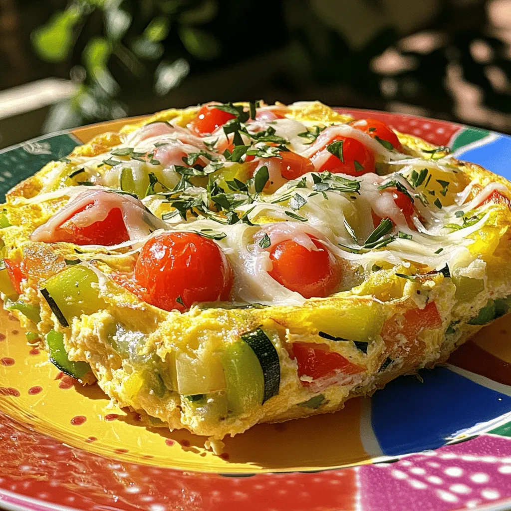 To make a savory vegetable frittata, gather these ingredients: - 6 large eggs - 1 cup milk - 1 cup bell peppers, diced (mixed colors) - 1 small zucchini, grated - 1 cup spinach, chopped - 1/2 cup red onion, finely chopped - 1 cup cherry tomatoes, halved - 1 cup shredded cheese (such as cheddar or feta) - 2 tablespoons olive oil - Salt and pepper to taste - Fresh herbs (like basil or parsley) for garnish You can add some optional ingredients to enhance flavor and nutrition: - Mushrooms, sliced - Broccoli, chopped - Asparagus, cut into pieces - Kale, chopped - Different cheese varieties, like goat cheese or mozzarella If you need substitutions, here are some ideas: - Use almond milk or oat milk instead of regular milk for a dairy-free option. - Swap out the eggs for a vegan egg substitute, like tofu or chickpea flour. - Instead of bell peppers, use any other veggies like carrots or sweet potatoes. - Use any cheese you have on hand, or skip it entirely for a lighter dish. This recipe is flexible, so feel free to mix and match based on what you have. For more details, check out the Full Recipe I provided! First, gather all the ingredients for your savory vegetable frittata. You will need: - 6 large eggs - 1 cup milk - 1 cup bell peppers, diced (mixed colors) - 1 small zucchini, grated - 1 cup spinach, chopped - 1/2 cup red onion, finely chopped - 1 cup cherry tomatoes, halved - 1 cup shredded cheese (such as cheddar or feta) - 2 tablespoons olive oil - Salt and pepper to taste - Fresh herbs (like basil or parsley) for garnish Next, preheat your oven to 350°F (175°C). This step is key for even cooking later. In a large bowl, whisk together the eggs and milk until they are well mixed. Add salt and pepper to taste. This mixture will be the base of your frittata. Now, it's time to cook the vegetables. Heat the olive oil in an oven-safe skillet over medium heat. Once hot, add the red onion. Sauté it for about 2-3 minutes until it turns translucent. Then, add the bell peppers and zucchini. Stir them occasionally for about 5 minutes until they soften. Next, toss in the chopped spinach and halved cherry tomatoes. Cook for another 2 minutes until the spinach wilts slightly. You want these veggies to blend well with the egg mixture. Pour the egg mixture over the sautéed veggies. Gently swirl the skillet to spread the eggs evenly. Then, sprinkle the shredded cheese on top. Cook on the stove for about 3-4 minutes until the edges begin to set. After that, transfer the skillet to your preheated oven. Bake for about 15-20 minutes. The frittata is done when the center is set and the top is lightly golden. Timing is everything for a perfect frittata. Keep an eye on it while it bakes. You want the center firm but not dry. If your oven runs hot, check it a few minutes early. For best results, let the frittata cool slightly before slicing. This helps it hold its shape. Always use a sharp knife for clean cuts. Serve it warm or at room temperature. It looks great on a colorful plate, garnished with fresh herbs. Enjoy your savory vegetable frittata! For the full recipe, check the earlier section. For a frittata with the right texture, focus on your egg mixture. Whisk the eggs and milk well; this adds air and fluffiness. Keep the heat low when cooking on the stove. This helps the edges set without burning. Let it bake just until the center is firm but not dry. A little jiggle is okay! Use an oven-safe skillet for best results. Start by sautéing your veggies in olive oil. This adds flavor and softens them. I recommend a medium heat for even cooking. When you pour in the egg mixture, gently swirl it. This ensures the eggs cover all the veggies. Cooking on the stove for a few minutes before baking helps set the edges. Finally, bake until golden on top to finish. Serve your frittata sliced on a colorful plate. Garnish with fresh herbs like basil or parsley. For a complete meal, pair it with a light side salad. You can enjoy it warm or at room temperature, making it great for any time of day. Explore the Full Recipe for more ideas on what to serve with it! {{image_2}} You can change the veggies in your frittata. Try using mushrooms, broccoli, or asparagus. Each adds a unique taste and texture. Carrots can add a sweet crunch. You can also use seasonal veggies for the best flavor. The key is to pick fresh, colorful vegetables. They not only taste great but also look good on your plate. Cheese can really change your frittata. You might like cheddar for a bold flavor. Feta gives it a tangy kick. If you want a creamy touch, try goat cheese. For a dairy-free option, use nutritional yeast. It adds a cheesy flavor without the dairy. Each cheese brings something special, so mix and match to find your favorite. Herbs and spices can take your frittata to a new level. Fresh herbs like basil or parsley add brightness. You might also enjoy adding thyme or oregano for warmth. A pinch of red pepper flakes can bring some heat. For a unique taste, try adding smoked paprika. Mix these in before cooking for the best flavor. Feel free to experiment and find what you love! For a detailed guide, check the Full Recipe. To keep your frittata fresh, let it cool first. Then, cut it into slices. Place the slices in an airtight container. Store the container in the fridge. It will last for up to four days. If you want to enjoy it later, freezing is a good option. When you are ready to eat, take out a slice. You can reheat it in the oven or microwave. If using the oven, set it to 350°F (175°C). Heat for about 10 minutes, or until warm. If using the microwave, heat for 1-2 minutes. Check if it's hot all the way through. To freeze your frittata, wrap each slice well in plastic wrap. Then, place them in a freezer bag. Don’t forget to label the bag with the date. You can freeze it for up to three months. When you are ready to eat, thaw it overnight in the fridge. After thawing, reheat as described above. Enjoy your Savory Vegetable Frittata fresh or from the freezer! For the full recipe, check out the details above. Yes, you can make a Savory Vegetable Frittata ahead of time. This dish is very versatile. You can cook it in advance and store it in the fridge. When you're ready to eat, just warm it up. This makes it great for busy mornings or quick lunches. You can serve a frittata with many sides. A fresh salad is a perfect match. You can also pair it with crusty bread or toast. For a heartier meal, add some roasted potatoes or fruit. Serving with a side helps balance the meal. A frittata lasts about 3 to 4 days in the fridge. To keep it fresh, store it in an airtight container. If you want to keep it longer, consider freezing slices. This way, you can enjoy it later without losing flavor or texture. For the full recipe, check the section above. We covered how to make a tasty frittata with easy steps and helpful tips. You learned about key ingredients, cooking methods, and how to store leftovers. Remember, a frittata is versatile. You can change the veggies, add herbs, or use different cheeses. With these ideas, you can create your unique dish. Now, you have the tools to impress at any meal. Enjoy your cooking!