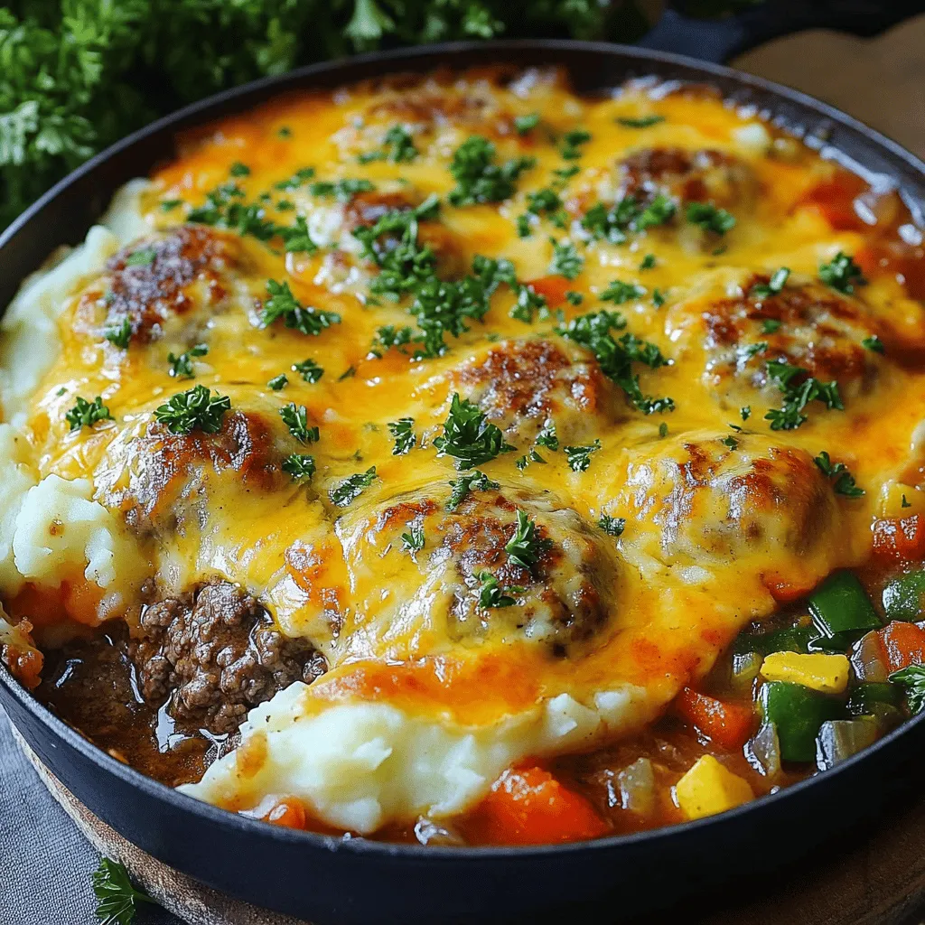- 1 ½ pounds ground beef - 1 small onion, finely chopped - 2 cloves garlic, minced - 1 cup breadcrumbs - 1 large egg - 2 tablespoons Worcestershire sauce - 1 teaspoon dried thyme - Salt and pepper to taste - 1 cup beef broth - 1 cup canned diced tomatoes (undrained) - 1 cup frozen mixed vegetables (peas, corn, carrots) - 2 cups mashed potatoes (prepared and seasoned) - 1 cup shredded cheddar cheese Each ingredient plays a key role in making the dish tasty. The ground beef forms the base, while the onion and garlic add depth. The breadcrumbs help bind the meat together, and the egg offers moisture. I love Worcestershire sauce for its savory kick, and thyme adds a nice herbal touch. The broth and tomatoes keep everything juicy, while the mixed veggies give color and nutrition. Finally, the mashed potatoes and cheese create a creamy topping. You can add some optional ingredients to enhance the flavor. Consider adding: - 1 teaspoon smoked paprika - 1 tablespoon fresh parsley, chopped - ½ cup sliced mushrooms Smoked paprika gives a nice smoky flavor. Fresh parsley adds brightness, making the dish more vibrant. Sliced mushrooms bring earthiness and texture. Feel free to mix and match these extras based on what you enjoy. If you want to change the recipe, there are easy swaps. For instance, you can use: - Ground turkey instead of beef - Gluten-free breadcrumbs for a gluten-free option - Vegetable broth instead of beef broth Using ground turkey makes it lighter. Gluten-free breadcrumbs make it safe for those with gluten issues. Vegetable broth adds flavor without meat. These substitutions still keep the dish hearty and satisfying. You can find the full recipe to guide you through the cooking process. First, gather all your ingredients. You need ground beef, onion, garlic, and breadcrumbs. Don't forget the egg, Worcestershire sauce, thyme, and seasonings! Preheat your oven to 375°F (190°C). This helps the dish cook evenly and quickly. In a large bowl, mix the ground beef, chopped onion, minced garlic, breadcrumbs, egg, Worcestershire sauce, thyme, salt, and pepper. Use your hands or a spoon to blend everything well. Form this mixture into four equal patties. Set them aside for now. Next, take a large oven-safe skillet or a 9x13-inch baking dish. Pour in the beef broth and canned diced tomatoes. Stir them together until mixed. Layer the frozen mixed vegetables over the broth and tomatoes. Place the hamburger patties on top of the veggies. Now, spoon the mashed potatoes over the patties. Spread it out evenly so it covers all the meat. Finally, sprinkle shredded cheddar cheese on top. This will melt and create a delicious crust. Bake the dish in your preheated oven for 30-35 minutes. Check that the beef is cooked through and the cheese is bubbly and golden. Once done, let it cool slightly. This makes it easier to serve. Enjoy the rich flavors of your Amish Hamburger Steak Bake! For the full recipe, refer to the earlier section. To get the best texture in your Amish hamburger steak bake, focus on your meat mixture. Use 80% lean ground beef for juiciness. Mix the ingredients gently; over-mixing can make it tough. After forming the patties, let them rest for about 10 minutes. This helps the flavors blend and keeps the patties moist. One common mistake is skipping the seasoning. Make sure to add enough salt and pepper to the meat mix. Also, don't forget to use fresh garlic and onion. They add great flavor. Another mistake is not covering the dish with mashed potatoes evenly. If you leave gaps, the beef might dry out. Lastly, always check the internal temperature of the meat. It should reach 160°F for safety. When serving your Amish hamburger steak bake, it looks great in the skillet or baking dish. You can add a sprinkle of fresh parsley for color. This dish pairs well with a simple green salad or some crusty bread. For a fun twist, try serving it with pickles or a tangy sauce on the side. All these tips enhance your meal while keeping it cozy and inviting. For the complete cooking process, check the Full Recipe. {{image_2}} You can switch the ground beef for plant-based meat. Options include lentils, mushrooms, or tempeh. These give a hearty texture and flavor. You can also use black beans for a unique twist. If you like tofu, crumble it and mix it with spices. This makes a tasty vegetarian version that everyone can enjoy. Feel free to mix up the flavors! Try adding different herbs like rosemary or basil. You can swap out the Worcestershire sauce for soy sauce for a different taste. If you like spice, add diced jalapeños or crushed red pepper to the mix. For veggies, use what you have on hand. Bell peppers or zucchini work great too! You can make this dish in a slow cooker or an Instant Pot. For the slow cooker, cook on low for 6-8 hours. Just layer all the ingredients and let them cook slowly. If you use an Instant Pot, sauté the meat first, then add the rest. Cook on high for about 20 minutes for a quick meal. Each method gives a different taste and texture, so try both! To keep your leftovers fresh, let the dish cool. Then, place it in an airtight container. It will last in the fridge for about three to four days. Make sure to cover it well to keep moisture in. This way, you can enjoy a tasty meal later in the week. When you are ready to eat your leftovers, use the oven for best results. Preheat the oven to 350°F (175°C). Place the dish in a baking pan. Cover it with foil to keep the moisture. Heat for about 20 to 25 minutes. Check that the center is hot before serving. You can also use the microwave, but it may not taste as good. If you want to save the dish for longer, freezing is a great option. Cool the dish completely first. Then, transfer it to a freezer-safe container. Label it with the date. The meal can stay in the freezer for up to three months. When ready to eat, thaw it in the fridge overnight before reheating. This method helps maintain the flavor and texture of the dish. For a detailed recipe, check out the Full Recipe. It takes about 30 to 35 minutes to bake. You want the beef to be cooked through. This time helps the cheese melt and get nice and bubbly. Always check the meat with a thermometer. It should reach 160°F (71°C) for safe eating. Yes, you can prepare this dish ahead of time. Just assemble it and cover it well. You can store it in the fridge for up to a day. When you're ready to bake, let it sit at room temperature for about 30 minutes. This helps it cook evenly. This bake is filling on its own. However, you can serve it with a fresh salad or some crusty bread. A light vegetable side can balance out the meal too. Try steamed green beans or a simple garden salad. Absolutely! Ground turkey works well here. It may taste a bit lighter, but it's still tasty. Use the same amount as the beef in the recipe. Just keep an eye on the cooking time. Turkey can cook faster than beef. Yes, this dish is great for meal prep! You can cook it and store it in single servings. Just divide it into containers and refrigerate. It stays good for about four days. Reheat it in the oven or microwave for a quick meal. For the full recipe, check the earlier section. In this guide, we explored the Amish Hamburger Steak Bake. We reviewed key ingredients, preparation steps, and useful cooking tips. I shared variations and storage tips to keep your meal fresh. This dish offers many choices for taste and style. Whether you stick to the classic recipe or try new swaps, you can't go wrong. Happy cooking!