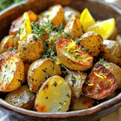 - 2 pounds baby potatoes, halved - 4 tablespoons olive oil - 4 cloves garlic, minced - Zest and juice of 1 lemon - 1 tablespoon fresh rosemary, chopped - 1 tablespoon fresh thyme, chopped - Salt and pepper to taste - 1 teaspoon paprika (optional for a smoky flavor) When making Lemon Garlic Herb Roasted Potatoes, I focus on fresh, high-quality ingredients. Baby potatoes are perfect because they are tender and hold flavor well. Halving them allows for even cooking and crispiness. Next, I use olive oil to coat the potatoes. It adds richness and helps the garlic and herbs stick. Minced garlic gives a strong flavor, while the zest and juice of lemon brighten the dish. The fresh rosemary and thyme not only add aroma but also a flavorful punch. For seasoning, I always add salt and pepper to enhance the taste. The optional paprika can bring a slight smoky taste, which is delightful. These ingredients come together to create a side dish that is flavorful and satisfying. You can find the complete instructions in the Full Recipe. First, preheat your oven to 425°F (220°C). This step is key to getting the potatoes crispy. Next, take your baby potatoes and cut them in half. This helps them cook evenly and soak up all the flavors. In a large mixing bowl, combine the halved potatoes with 4 tablespoons of olive oil, 4 cloves of minced garlic, the zest of 1 lemon, and the juice of that same lemon. Add in 1 tablespoon of fresh rosemary and 1 tablespoon of fresh thyme. Don't forget a pinch of salt, pepper, and paprika if you like a smoky taste. Toss everything together until the potatoes are evenly coated. This helps every bite burst with flavor. Spread the potatoes out on a baking sheet in a single layer. Make sure they aren’t crowded. Crowding can lead to steaming instead of roasting. Roast them in the preheated oven for 25 to 30 minutes. Remember to turn them halfway through cooking. This way, they brown nicely on all sides. Check for doneness by piercing a potato with a fork; it should feel tender and look golden brown. These steps will guide you to a perfect Lemon Garlic Herb Roasted Potatoes dish. For the full recipe, refer to the section above. Enjoy your cooking! To get those potatoes just right, I have a couple of tips. First, I always use parchment paper. It makes clean-up easy and helps the potatoes crisp up nicely. Second, don’t overcrowd the baking sheet. If the potatoes touch, they won’t roast well. Give them space to breathe and become golden. Adjust the garlic and lemon to fit your taste. If you love garlic, add more! If you prefer a lighter touch, use less. Also, feel free to experiment with herbs. Fresh parsley or oregano can add a new twist. The choice is yours, and it makes cooking more fun! How you serve your dish matters. I like to top my roasted potatoes with extra chopped herbs. It gives a fresh look and taste. Lemon wedges on the side add a splash of color and flavor too. Using a rustic bowl adds a homely touch. It makes the dish feel warm and inviting. For the full recipe, check out the details above! {{image_2}} You can switch up the potatoes you use. Try Yukon Gold or red potatoes for variety. These types add different textures and flavors. You can also change the herbs. Instead of rosemary and thyme, try dill or basil. Each herb brings a new twist to the dish. Want to boost the flavor? Add colorful veggies like bell peppers or onions. They roast well and add a tasty crunch. For a cheesy touch, sprinkle cheese on top in the last five minutes of roasting. It melts beautifully and gives extra richness. If you want to change the texture, try steaming or grilling the potatoes. These methods create a different taste and feel. You can also use an Instant Pot for a quicker option. It cooks fast and keeps the flavors intact. For more details, check out the Full Recipe for Lemon Garlic Herb Roasted Potatoes. Store your Lemon Garlic Herb Roasted Potatoes in an airtight container. They stay fresh for up to 4 days in the fridge. Make sure to cool them completely first. This helps keep their texture nice and firm. To reheat, I suggest using the oven. It takes about 10 minutes at 350°F (175°C) for crispy potatoes. If you need a quicker option, the microwave works too. Just know they might not stay crispy this way. You can freeze these potatoes for up to 3 months. For the best taste, freeze them before roasting. When you're ready to eat them, just thaw before roasting. This gives you the best results. Want the full recipe? Check out the [Full Recipe]. To get your potatoes crispy, start with high heat. Preheat your oven to 425°F (220°C). Use baby potatoes and cut them in half. Make sure they are not crowded on the baking sheet. This helps them roast, not steam. Toss the potatoes in olive oil, garlic, and herbs. The oil is key; it helps with crisping. Turn the potatoes halfway through cooking. This ensures all sides get golden brown. Yes, you can use dried herbs! If you have no fresh herbs, dried ones work just fine. Use about one-third of the amount. Dried herbs are stronger in flavor. So, for one tablespoon of fresh, use about one teaspoon of dried. Mix them well with the potatoes. The taste will still be delicious, just a bit different! These roasted potatoes pair well with many dishes. Try them with grilled chicken or fish for a tasty meal. They also go great with a fresh salad. If you want a hearty option, serve them with steak. For a vegetarian meal, add roasted veggies or a grain dish. The lemon flavor adds zing to any plate! Lemon garlic herb roasted potatoes are simple and tasty. We covered the key ingredients, such as baby potatoes, olive oil, and fresh herbs. I shared step-by-step instructions for preparing and roasting them perfectly. Tips helped enhance flavors and improve presentation. You can vary the recipe with different potatoes or add veggies. Store leftovers properly to keep them fresh. Enjoy this dish as a delightful side that suits many meals. Try these methods and enjoy the delicious results. Happy cooking!