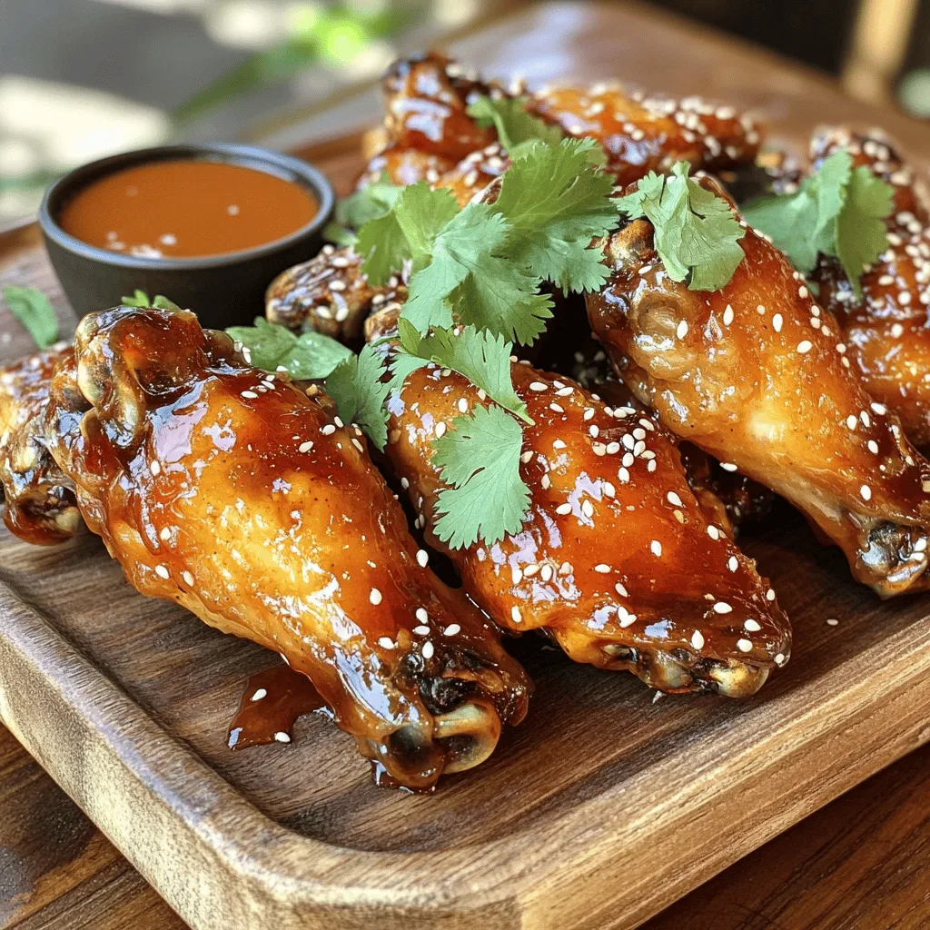 - 2 pounds chicken wings - 1/4 cup honey - 1/4 cup soy sauce - 2 tablespoons sriracha sauce - 1 tablespoon garlic powder - 1 tablespoon ginger powder - 1 teaspoon paprika - 1/2 teaspoon cayenne pepper (adjust to taste) - Fresh cilantro, chopped - Sesame seeds To make sweet and spicy chicken wings, you need fresh ingredients. Start with 2 pounds of chicken wings. They are the star of the dish. For sweetness, use 1/4 cup of honey. It adds a lovely glaze. The soy sauce gives depth with 1/4 cup. For heat, add 2 tablespoons of sriracha sauce. This combo makes the wings pop. Next, gather your spices. I use 1 tablespoon of garlic powder. It brings great flavor. I also add 1 tablespoon of ginger powder. This gives a warm spice. For color, use 1 teaspoon of paprika. If you like heat, add 1/2 teaspoon of cayenne pepper. Adjust it to your taste for the perfect kick. Lastly, garnish your wings. Add fresh, chopped cilantro for a burst of color. A sprinkle of sesame seeds adds a nice crunch. These ingredients come together for a tasty treat. You can find the full recipe in the link provided. Enjoy the process of crafting these delightful wings! - Preheat the oven to 400°F (200°C). - Line a baking sheet with aluminum foil and place a wire rack on top. This setup helps the heat circulate around the wings. It also makes cleanup easy. - In a bowl, whisk together: - 1/4 cup honey - 1/4 cup soy sauce - 2 tablespoons sriracha sauce - 1 tablespoon garlic powder - 1 tablespoon ginger powder - 1 teaspoon paprika - 1/2 teaspoon cayenne pepper (adjust to taste) - 1 tablespoon sesame oil This marinade brings together sweet, salty, and spicy flavors. The garlic and ginger add depth. - Pat the chicken wings dry with paper towels. - Season them with salt and pepper to taste. - In a large bowl or resealable bag, combine the chicken wings with the marinade. - Toss well until the wings are thoroughly coated. - Allow them to marinate for at least 30 minutes, or up to overnight in the fridge. Marinating adds flavor and helps the wings become tender. - Place the marinated chicken wings on the wire rack in a single layer. - Bake in the preheated oven for 40-45 minutes, turning halfway through. - After baking, brush the wings with any remaining marinade. - Broil for an additional 3-5 minutes until caramelized. Watch closely to prevent burning. This final step gives your wings a sticky glaze that is hard to resist. Enjoy your sweet and spicy chicken wings! For the full details, check the Full Recipe. To get crispy wings, start by drying them well. Use paper towels to remove moisture. This is key for better crispiness. Next, adjust your oven rack. Place it in the center of your oven. This helps with even cooking and browning. For the best flavor, marinate your wings for at least 30 minutes. If you have time, let them sit overnight in the fridge. This allows the flavors to soak in deeply. You can also add a splash of apple cider vinegar for extra tang. Serve these wings with tasty dipping sauces like ranch or blue cheese. They pair well with celery sticks and carrot sticks. For sides, consider crispy fries or a fresh salad. This balance adds crunch and freshness to your meal. {{image_2}} You can change the flavor of sweet and spicy chicken wings easily. Try adding different hot sauces. For instance, use a smoky chipotle sauce for a unique twist. You can also mix in a bit of barbecue sauce for a tangy touch. Adjust the sweetness levels based on your taste. If you like it sweeter, add more honey. For a less sweet flavor, use less honey or swap it for a tangy sauce like teriyaki. You have options when cooking these wings. Air frying gives a nice crisp without much oil. Simply preheat your air fryer and cook wings for about 25-30 minutes. Baking is another great method. It can yield juicy wings, especially when you broil them at the end. If you're feeling adventurous, try grilling. Grilling adds a smoky flavor that pairs well with the sweet and spicy sauce. If you need alternatives, there are great options. For sweeteners, you can use maple syrup or agave nectar. These keep the sweetness without the same calories. If you want less sodium, use low-sodium soy sauce. This still gives great flavor without all the salt. Making these small changes lets you enjoy sweet and spicy chicken wings your way. For the full recipe, check the Sweet and Spicy Chicken Wings section above. You can store leftover sweet and spicy chicken wings in the fridge. Keep them in an airtight container. They will stay fresh for about three to four days. Make sure to let them cool before storing. This helps avoid extra moisture inside the container. Freezing wings is a great way to keep them longer. First, let the wings cool completely. Then, place them in a freezer-safe bag. Remove as much air as possible to prevent freezer burn. You can freeze them for up to three months. To reheat, thaw them overnight in the fridge. Then, bake them in the oven at 350°F (175°C) until heated through, about 15-20 minutes. Pre-marinating chicken wings can save you time. You can marinate them a day before cooking. This makes the flavors even better. Serve these wings with fresh veggies or a simple salad. They make a perfect meal prep option. Just pack them in containers for easy lunches or dinners. Sweet and spicy chicken wings take about 40 to 45 minutes to bake. Start by preheating your oven to 400°F (200°C). Once the wings are marinated, place them on a wire rack over a baking sheet. Bake until they are golden and crispy. Yes, you can use frozen chicken wings. Just make sure to thaw them first. This helps the marinade soak in better and allows for even cooking. Defrost them in the fridge overnight or run them under cold water for a quicker method. Some great sides to serve with chicken wings include: - Celery sticks - Carrot sticks - French fries - Potato wedges - Coleslaw - Macaroni and cheese These sides balance the flavors and add a nice crunch. To make the wings less spicy, reduce the sriracha and cayenne pepper in the marinade. You can also add more honey to sweeten the mix. If you want extra sweetness, serve with a yogurt-based dip. This helps cool down the heat while adding flavor. You can create delicious sweet and spicy chicken wings with simple ingredients and easy steps. We discussed key ingredients like chicken wings, honey, and spices. I shared tips for crispy wings and ideas for variations. Remember to store leftovers properly and consider meal prep options. Enjoy these wings at your next gathering, and experiment with spices to find your favorite flavor. Cooking can be fun and rewarding, especially with these tasty recipes.