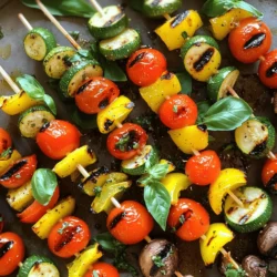 For zesty grilled vegetable skewers, gather these fresh items: - 1 zucchini, sliced into thick rounds - 1 red bell pepper, cut into chunks - 1 yellow bell pepper, cut into chunks - 1 red onion, cut into wedges - 8 oz cherry tomatoes - 8 oz baby portobello mushrooms - 3 tablespoons olive oil - 2 tablespoons balsamic vinegar - 2 cloves garlic, minced - 1 teaspoon dried oregano - 1 teaspoon smoked paprika - Salt and pepper to taste - Fresh basil leaves for garnish Fresh ingredients make a big difference in flavor. They add brightness and crunch to your dish. Using seasonal veggies ensures you get the best taste and nutrients. For the best skewers, pick colorful, firm vegetables. A mix of textures and flavors makes the dish fun to eat. Choose organic when possible. It helps support local farmers and is often better for the planet. I love using high-quality olive oil, like California Olive Ranch. It has a rich flavor that enhances the dish. For balsamic vinegar, I recommend Colavita. It’s smooth and sweet. When it comes to spices, McCormick is reliable and easy to find. Always check labels for freshness. The better the ingredients, the better your skewers will taste. You can find everything you need for these skewers in the full recipe. Start by washing all your vegetables. Clean zucchini, bell peppers, onions, and mushrooms. Slice the zucchini into thick rounds. Cut the red and yellow bell peppers into big chunks. Cut the red onion into wedges. The cherry tomatoes can stay whole. This shapes the textures on your skewers. In a large bowl, mix olive oil, balsamic vinegar, minced garlic, oregano, smoked paprika, salt, and pepper. Stir well until combined. This marinade adds flavor and moisture to the veggies. Once mixed, add all your prepared vegetables. Toss them gently until each piece gets coated. Let them sit for at least 30 minutes. This waiting time enhances the veggie flavors. Preheat your grill to medium-high heat. While it heats, thread the marinated vegetables onto the skewers. Alternate colors to make them look pretty. Once the grill is ready, place the skewers on it. Cook for 10-15 minutes, turning them every few minutes. The veggies should get some nice grill marks and become tender. When done, take them off the grill and let them cool for a few minutes. Garnish with fresh basil before serving for a pop of color and flavor. I find that medium-high heat works best for grilling vegetables. This temperature lets the veggies cook through while still getting those nice grill marks. Aim for around 400°F (200°C). If your grill has a built-in thermometer, use it to check the heat. If not, you can hold your hand above the grill. If you can keep it there for about 4 seconds, you’re at the right heat. To stop your skewers from sticking, oil your grill grates before cooking. You can use a paper towel soaked in oil and tongs to apply it. Another tip is to brush a little oil on your vegetables too. This will add flavor and help them slide off easily after grilling. For a beautiful finish, I like to add fresh basil leaves right before serving. You can also drizzle some of the leftover marinade on top for extra flavor. Arrange the skewers on a large plate for a stunning look. For a fun twist, serve them with tzatziki or hummus on the side. These dips add creaminess and make the meal feel special. For more details, check out the Full Recipe. {{image_2}} You can make your grilled vegetable skewers even better by adding proteins. Tofu is a great choice for a plant-based option. Cut firm tofu into cubes and marinate it in the same mix as your veggies. For chicken, use boneless pieces cut into cubes. Marinate it too, and then skewer it with the vegetables. This adds flavor and makes your meal heartier. Do you like a little heat? You can easily spice up your skewers. Add red pepper flakes to your marinade for a kick. For a milder option, try sweet paprika instead of smoked paprika. Adjust the spice to fit your taste. Remember, it’s all about what you enjoy. Using seasonal vegetables can make your skewers fresh and tasty. In the summer, try adding eggplant or corn. In the fall, consider butternut squash or Brussels sprouts. Seasonal veggies not only taste better but also help you support local farmers. Feel free to mix and match based on what you find at your market. For the full experience, check out the Full Recipe. To store leftover skewers, allow them to cool completely. Place them in an airtight container. You can keep them in the fridge for up to three days. If you want to keep them longer, consider freezing them. Just make sure they are well-sealed to avoid freezer burn. Reheat your grilled vegetable skewers in the oven or on the grill. For the oven, preheat to 350°F (175°C). Place the skewers on a baking sheet and heat for about 10 minutes. On the grill, heat them for around 5 minutes over medium heat. Watch closely to prevent burning. You can freeze leftover skewers for up to three months. Wrap them tightly in plastic wrap, then place them in a freezer bag. When you're ready to eat, let them thaw in the fridge overnight. Reheat them as mentioned above for the best taste. For the full recipe, check out [Full Recipe]. Yes, you can use wooden skewers. Just soak them in water for 30 minutes before grilling. This helps prevent burning. Wooden skewers work well and are easy to find. They hold the veggies nicely. To make grilled vegetable skewers vegan, focus on the ingredients. The recipe is already plant-based. Use only vegetables, olive oil, and vinegar. Avoid any animal products like butter or cheese. You can add more spices or herbs for flavor. This keeps the dish tasty and vegan-friendly. Grilled vegetable skewers pair well with many sides. Here are some tasty options: - Quinoa salad - Couscous with herbs - Pita bread with hummus - A fresh green salad - Rice pilaf These sides will balance the flavors and make a complete meal. If you want a fun twist, try serving with tzatziki or a yogurt dip. For the full recipe, check out the main section. This blog covered the key ingredients for grilled vegetable skewers, showing you the best brands and fresh options. I shared steps for prep, marinade, and grilling. You learned tips to achieve the ideal grill temp and prevent sticking. I also offered ways to vary your skewers and how to store leftovers. Grilling is fun and delicious! Using fresh ingredients and smart techniques makes a big difference. Enjoy experimenting and making your perfect skewers!