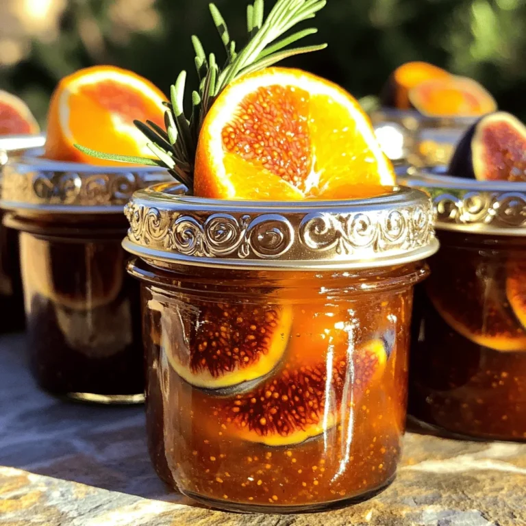 To create a delightful orange fig jam, you need: - 2 cups fresh figs, stems removed and quartered - 1 cup fresh orange juice (about 3-4 medium oranges) - Zest of 1 orange - 1 cup granulated sugar - 1 tablespoon fresh lemon juice - 1/2 teaspoon ground cinnamon - 1/4 teaspoon nutmeg - A pinch of salt These ingredients work together to make a sweet and tangy spread. Fresh figs give the jam a rich texture. The orange juice adds brightness and flavor. Sugar balances the sweetness, while spices like cinnamon and nutmeg bring warmth. You can play with flavors by adding ingredients like: - Chopped nuts for crunch - Vanilla extract for a sweet note - Ginger for a spicy kick Experimenting with these optional ingredients can make your jam unique. Each addition creates a new flavor profile. To make your jam, gather these tools: - Large saucepan - Wooden spoon for stirring - Measuring cups and spoons - Sterilized jars for storing Having the right tools makes the process smooth. A large saucepan helps in cooking the mixture evenly. Measuring cups ensure you get the right amounts. Sterilized jars keep your jam fresh longer. For the full recipe, check out the Zesty Orange Fig Jam ! First, gather your fresh figs and oranges. Rinse the figs well and cut off their stems. Then, quarter the figs into small pieces. This helps them cook down better. Next, juice your oranges. You will need about three to four medium-sized oranges for one cup of juice. Don’t forget to zest one orange; this zest adds a bright flavor to the jam. In a large saucepan, mix the quartered figs, fresh orange juice, and orange zest. Turn the heat to medium and cook for 5-7 minutes. Stir occasionally until the figs soften and release their juices. Once the figs are soft, add the sugar, lemon juice, ground cinnamon, nutmeg, and a pinch of salt. Increase the heat to medium-high and bring the mix to a boil. Keep stirring to prevent the mixture from sticking. Once it boils, lower the heat to low. Let it simmer for 30-40 minutes until it thickens to a jam-like texture. To check if the jam is ready, take a spoonful and place it on a cold plate. Let it sit for a minute. Run your finger through it; if it holds its shape, it’s done. Remove the saucepan from the heat and let the jam cool for about 10-15 minutes. After that, transfer the jam into sterilized jars. Seal the jars tightly and allow them to cool completely before putting them in the fridge. This process helps preserve the flavor and freshness of your Orange Fig Jam. For the full recipe, check out the earlier section. Store your orange fig jam in clean, sterilized jars. Make sure the lids seal well. Keep the jars in a cool, dark place. After opening, store the jam in the fridge. It lasts for about two weeks once opened. This jam shines on toast or bagels. Try it on pancakes or waffles, too! It pairs well with cheese, especially creamy varieties. Use it as a topping for yogurt or oatmeal for added flavor. You can even spread it on cakes for a sweet twist. To keep the jam fresh, avoid overcooking it. Stir gently to prevent burning. Always use ripe figs and oranges for the best taste. Adding a pinch of salt enhances sweetness and flavor. For a thicker jam, let it simmer longer, but watch closely! For more detailed steps, check the Full Recipe. {{image_2}} You can change the taste of your orange fig jam by adding spices. Cinnamon adds warmth and a sweet note. Nutmeg brings a lovely earthiness. You might also try cardamom for a unique twist. A hint of ginger gives a little zing. When adding spices, start small. Taste as you go to find your perfect mix. Orange is great, but don't stop there! You can swap oranges for lemons or limes. Grapefruit adds a tangy twist that many love. Blood oranges offer a beautiful color and flavor. Each fruit brings its own charm. Feel free to mix and match citrus fruits for fun flavors. Experimenting will keep your jam exciting! If you want a healthier jam, try using honey or maple syrup. These natural sweeteners add depth and unique flavors. Agave nectar is another option to consider. Just remember, each sweetener might change the jam's texture a bit. Adjust the amount based on your taste preference. Your health goals can guide your choices here. To keep your orange fig jam fresh, use clean, sterilized jars. Fill each jar, leaving some space at the top. Seal them tightly with lids. Store the jars in a cool, dark place. If you open a jar, put it in the fridge. This way, the jam stays tasty for longer. Homemade orange fig jam lasts about one year when stored properly. Once you open a jar, it should be eaten within three weeks. Use it on toast, pancakes, or as a topping for yogurt. It also works well in desserts and as a glaze for meats. You can freeze orange fig jam for up to a year. Pour cooled jam into freezer-safe containers, leaving space for expansion. Seal the containers tightly and label them with the date. When you want to use it, thaw the jam in the fridge overnight. This keeps the flavor fresh and delicious. If you're ready to dive into making this jam, check out the Full Recipe for details. You can use dried figs, but fresh figs are better. Fresh figs have more juice and flavor. Dried figs are sweeter and denser. If you use them, soak them in warm water for 30 minutes first. This helps them soften and rehydrate. To check if your jam is set, use the cold plate test. Place a spoonful of jam on a cold plate. Let it sit for a minute. Then, run your finger through it. If the line holds, the jam is ready. If it runs back together, cook it a bit longer. Orange Fig Jam is great on toast or biscuits. You can also use it in yogurt or ice cream. It works well in dressings or marinades too. Try it with cheese for a nice snack. It’s tasty in baked goods like tarts or cakes. You can find Orange Fig Jam at specialty stores or farmer's markets. Many online shops also sell it. Look for local brands for fresh flavors. Check larger grocery stores in the jam aisle too. Figs are high in fiber, which aids digestion. They help keep your heart healthy. Oranges are packed with vitamin C, boosting your immune system. Together, they offer antioxidants that reduce inflammation. Enjoying this jam gives you a tasty treat with health perks! Making orange fig jam is simple and fun. First, we discussed the main and optional ingredients, plus tools you'll need. Then, I guided you through preparing the figs and oranges, cooking, and canning. You learned tips for storage, serving ideas, and how to enhance flavors. Lastly, we explored variations, storage methods, and answered common questions. Now, you can make fragrant orange fig jam at home. Enjoy this sweet treat on toast or as a gift. With practice, your jam will taste even better. Happy jamming!