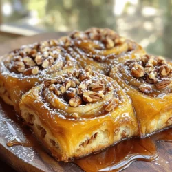 - 4 cups all-purpose flour - 2 tablespoons active dry yeast - 1/4 cup granulated sugar - 1/4 cup unsalted butter, melted - 1 cup pecans, chopped The main ingredients form the backbone of the sticky buns. All-purpose flour gives the dough structure. Active dry yeast makes the dough rise, while sugar adds sweetness. Melted butter keeps the buns moist, and chopped pecans bring a lovely crunch. - 1/2 cup brown sugar - 1/2 cup maple syrup - 1 tablespoon ground cinnamon The topping is what makes these buns sticky and sweet. Brown sugar adds a deep flavor. Maple syrup enhances the sweetness, and ground cinnamon brings warmth to each bite. - Mixing bowls - Rolling pin - Baking dish - Oven You'll need these simple tools to prepare the buns. Mixing bowls help combine ingredients. A rolling pin flattens the dough. The baking dish holds the sticky topping and buns while they bake. Finally, the oven cooks everything to perfection. For the full recipe, check out the detailed steps to create these delicious treats! First, we need to activate the yeast. In a large bowl, combine warm milk, granulated sugar, and active dry yeast. Let it sit for about 5 to 10 minutes. You want it to get bubbly and frothy. This means the yeast is working well. Next, mix the dry ingredients. In another bowl, combine all-purpose flour and salt. Make a well in the center and add the yeast mixture, melted butter, eggs, and vanilla extract. Stir until you see a sticky dough form. Kneading comes next. Turn the dough out onto a floured surface. Knead it for about 5 to 7 minutes until it feels smooth and elastic. This step is key for great texture. Now, let’s proof the dough. Place it in a greased bowl and cover it with a clean kitchen towel. Let it rise in a warm place for 1 to 2 hours. You want it to double in size. A good spot could be near a warm oven or in a sunny window. While the dough rises, prepare the sticky topping. Melt some softened butter, brown sugar, and maple syrup in a small saucepan over low heat. Stir until it’s smooth and combined. Pour this mixture into a greased 9x13 inch baking dish. Then, stir in the chopped pecans. This topping will give your buns that sweet, sticky flavor. Once the dough has risen, it’s time to shape the buns. Roll it out on a floured surface into a rectangle, about 14 by 10 inches. Spread softened butter over the dough. Sprinkle brown sugar and ground cinnamon evenly across the surface. Now, roll the dough tightly into a log. Cut it into 12 equal pieces. Place these cut-side up in your baking dish, right over the sticky topping. Cover the dish with a towel again. Let the rolls rise for another 30 to 45 minutes. This final proofing is important for fluffy buns. Preheat your oven to 350°F (175°C). Once the rolls have risen, bake them for 25 to 30 minutes. You want them golden brown on top. To serve, invert the baking dish onto a serving platter. This lets the sticky topping drip down over the buns. You can dust them with powdered sugar and drizzle more maple syrup on top. This makes for a beautiful presentation! Enjoy your Maple Pecan Sticky Buns warm for the best experience. For the complete recipe, check out the Full Recipe. To get the best dough, look for a few signs. A well-kneaded dough feels smooth and elastic. When you poke it, it should spring back gently. Avoid adding too much flour during kneading. This can make the dough dry. If your dough feels too sticky, try adding just a little flour. You can change the toppings and flavors to match your taste. For a fun twist, try using chocolate chips or dried fruit. If you want a nut-free option, skip the pecans. Instead, use seeds like sunflower or pumpkin for crunch. You can also mix in other nuts, like walnuts or almonds, for a different texture. Adding spices can boost the flavor of your sticky buns. Try mixing in nutmeg or cardamom for extra warmth. A splash of almond extract adds a nice touch too. Pair your sticky buns with coffee or chai for a perfect morning treat. You can also serve them with a glass of milk for a sweet finish. For the Full Recipe, make sure to follow the steps carefully for the best results! {{image_2}} You can switch up the nuts in your sticky buns. Walnuts make a great alternative. They add a rich, buttery taste. If you have nut allergies, you can skip the nuts entirely. The buns still taste amazing without them. Maple syrup is sweet and delicious, but you can replace it. Honey or agave syrup works well. Both options bring a unique flavor to the dish. If you use honey, it might taste a bit different, but still sweet. Just remember to adjust the sweetness to your liking. Want to add more flavor? Try a cream cheese glaze on top. It adds a nice tangy twist. You can also experiment with other coatings. A simple vanilla glaze or a sprinkle of powdered sugar can elevate your sticky buns. These options make your buns look and taste even better. For the full recipe, check out the detailed instructions above. Enjoy the process of making these delightful treats! I always let my maple pecan sticky buns cool completely on a wire rack. This step helps them keep their shape and texture. If you leave them in the pan, they can get soggy. Sogginess happens when steam builds up. The wire rack allows air to flow around the buns, keeping them light and fluffy. For leftovers, I suggest storing the buns in an airtight container. They stay fresh for a few days this way. If you want to freeze them, wrap each bun tightly in plastic wrap. Place them in a freezer bag to avoid freezer burn. To reheat, take them out and let them thaw in the fridge overnight. You can warm them in the oven at 350°F for 10-15 minutes. This keeps them soft and gooey. These tasty buns can last about 3 days at room temperature. In the fridge, they stay fresh for about a week. If you notice any mold or an off smell, it’s time to toss them. Always trust your senses; they usually tell you if something isn’t right. You can store these buns in two ways: short-term and long-term. For short-term storage, keep them in an airtight container at room temperature. They will stay fresh for about 2-3 days. For long-term storage, wrap the buns tightly in plastic wrap and place them in the freezer. They can last up to 2 months in the freezer without losing flavor. Just remember to let them cool completely before wrapping. Yes, you can make the dough in advance! If you want to prepare it the night before, follow these steps. After kneading the dough, place it in a greased bowl and cover it. Then, refrigerate the dough overnight. When you're ready, take it out and let it rise on the counter for about 1-2 hours before shaping. This gives the dough great flavor and texture. If your sticky buns come out undercooked, don’t worry! You can fix this easily. Just return the buns to the oven. Cover them with foil to prevent burning. Bake for an additional 5-10 minutes at 350°F (175°C). Check for doneness by inserting a toothpick; it should come out clean when the buns are finished. Absolutely! To make gluten-free Maple Pecan Sticky Buns, use a gluten-free all-purpose flour blend. Look for a blend that includes xanthan gum. This will help the dough rise and keep it fluffy. You can also use gluten-free oats in place of nuts if needed. To find delicious Maple Pecan Sticky Buns, check local bakeries and cafes. Many places offer fresh, homemade versions. You can also use apps like Yelp or Google Maps to find nearby spots. Look for places with good reviews to ensure you find the best buns. Yes, these buns can be made ahead and frozen! After baking, let them cool completely. Then, wrap each bun in plastic wrap and place them in a freezer bag. When you're ready to enjoy them, thaw overnight in the fridge. Reheat in the oven at 350°F (175°C) for about 10-15 minutes to warm them up and restore their gooey goodness. In this post, we've covered all you need for delicious Maple Pecan Sticky Buns. You learned about key ingredients like flour and pecans, and necessary tools for baking. I provided step-by-step instructions, handy tips, and variations to suit your taste. Remember, baking is about fun and creativity. Don't be afraid to experiment and make it your own. Enjoy the joy of baking these tasty buns and share them with loved ones!