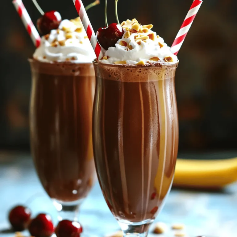 To make a Chocolate Cherry Almond Milkshake, you need simple, tasty ingredients. Here’s what you will grab: - 2 cups vanilla almond milk - 1 cup frozen cherries - 1 ripe banana - 2 tablespoons unsweetened cocoa powder - 2 tablespoons almond butter - 1 tablespoon honey or maple syrup (optional) - 1/2 teaspoon vanilla extract - Ice cubes (optional) - Whipped coconut cream (for topping) - Chopped almonds and whole cherries (for garnish) These ingredients work together to create a creamy and delicious shake. The vanilla almond milk adds a nice base. Cherries give a burst of flavor. The banana adds natural sweetness and creaminess. Cocoa powder mixes in rich chocolate taste. Almond butter brings nuttiness, and honey or maple syrup can sweeten it up more if you want. You can adjust the ingredients to match your taste. If you like it thicker, add ice cubes. For extra fun, top it with whipped coconut cream, chopped almonds, and whole cherries. You’ll have a treat that looks as good as it tastes! If you want the full recipe, check out the complete instructions. - Step 1: Blend all ingredients until smooth. Start by adding the vanilla almond milk, frozen cherries, and ripe banana to your blender. Then, scoop in the cocoa powder and almond butter. If you want a sweeter shake, add honey or maple syrup. Don’t forget the vanilla extract! Blend on high until everything mixes well. - Step 2: Adjust thickness with ice cubes if desired. If you like your milkshake thick, toss in a few ice cubes. Blend again until you reach your perfect consistency. This step is fun. You can make it as creamy or icy as you want. - Step 3: Taste and customize sweetness. After blending, take a sip. Does it need more sweetness? Add more honey or maple syrup if you want it sweeter. Each sip should make you smile! - Step 4: Pour and serve. Carefully pour your chocolate cherry almond milkshake into tall glasses. For a special touch, top with whipped coconut cream. Sprinkle chopped almonds on top and add a few whole cherries for a pretty finish. Your shake is now ready to enjoy! This recipe is a quick and tasty treat. You can find the full recipe to guide you through the steps. Enjoy your creamy delight! To make your chocolate cherry almond milkshake even better, consider these tips: - Adding additional frozen fruits: You can mix in strawberries or blueberries. They add new flavors and extra nutrition. - Adjusting sweetness with natural sweeteners: Try using agave syrup or date paste for a healthier option. This keeps your milkshake tasty without extra sugar. - Experimenting with different nut butters: Swap almond butter for peanut or cashew butter. Each choice gives a unique twist to your shake. How you serve your milkshake can make a big difference. Here are some fun ideas: - Serving suggestions with fun straws: Use colorful paper straws to make it more playful. Kids and adults alike will love it! - Creative garnishing techniques: Top your shake with whipped coconut cream and sprinkle with crushed almonds. A few whole cherries on top add a festive look. - Using tall glasses versus traditional mugs: Tall glasses show off the layers and colors in your shake. They also give a fancy feel to your treat. Remember, these tips will enhance your experience with the chocolate cherry almond milkshake. For the complete method, check the Full Recipe. {{image_2}} You can customize your chocolate cherry almond milkshake in fun ways. Try adding spices like cinnamon or nutmeg. Just a pinch can add warmth and depth to your shake. You can also use chocolate-flavored almond milk instead of vanilla. This will give your drink an extra boost of cocoa flavor. If you love coffee, create a mocha version. Just mix in a shot of brewed coffee for that rich taste. If you want a vegan milkshake, you can swap sweeteners. Use maple syrup or agave nectar instead of honey. This keeps it plant-based while still sweet. Also, check your almond butter for gluten-free labels. Most almond butters are naturally gluten-free, so you should be safe. Just make sure to read the labels. These small tweaks make your chocolate cherry almond milkshake tasty for everyone. You can find the full recipe above to get started! You can store any leftover milkshake in the fridge. Pour it into a sealed container. It will stay fresh for up to two days. When you want to enjoy it again, just stir it well. If it seems too thick, add a splash of almond milk. I don’t recommend reheating milkshakes. The ingredients don't blend well after heating. If you want to enjoy it cold, just blend again with some ice. If you want to freeze your milkshake, pour it into an ice cube tray. Once frozen, pop the cubes into a bag. You can blend them later to make a quick treat. The ingredients in your milkshake have different shelf lives. Frozen cherries last about six months in the freezer. Almond milk can stay fresh for up to a week after opening. Bananas should be used within a few days of ripening. Signs your shake has gone bad include an off smell or change in texture. If it separates too much, it may not taste fresh anymore. Always trust your senses before enjoying leftovers. You can use oat milk or soy milk instead. Coconut milk adds a rich flavor, too. Each will change the taste slightly, but they all work well in this recipe. Yes, you can use fresh cherries. Just pit and chop them first. You may need to add ice cubes for a cold, thick texture. This milkshake is already dairy-free! Use almond milk and avoid any dairy toppings. Whipped coconut cream is a great dairy-free choice. Absolutely! You can use peanut butter or cashew butter. Each type will give the shake a unique taste. You need a blender to mix everything smoothly. Use tall glasses for serving and a spoon for toppings. If you want, grab some fun straws, too! For the full recipe, check the earlier section. You learned how to make a tasty milkshake with simple steps. We covered the key ingredients, preparation, and ways to enhance flavor. You can also explore fun variations and enjoy creative presentations. Always remember to store your shake properly to keep it fresh. With these tips, you'll enjoy a delicious treat that fits your taste. Happy shaking!