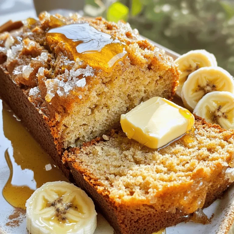 To make the best banana bread, you need key ingredients that work together perfectly. Here’s what you need: - 3 ripe bananas, mashed - 1/3 cup melted unsalted butter - 1 teaspoon baking soda - Pinch of salt - 3/4 cup sugar (can reduce to 1/2 cup for less sweetness) - 1 large egg, beaten - 1 teaspoon vanilla extract - 1 cup all-purpose flour These ingredients create a soft, moist, and tasty loaf. You can make banana bread even more fun by adding extras. Here are some ideas: - 1/2 cup chopped walnuts or pecans - 1/2 teaspoon ground cinnamon for a flavor kick Feel free to mix and match as you like. Each add-in brings its own joy to the bread! Choosing the right bananas is key. Look for bananas that are mostly brown or black. These bananas are sweet and perfect for baking. If you only have yellow bananas, let them sit at room temp for a few days. They will ripen and turn sweet. Using the right bananas will make your banana bread shine! For the complete recipe, check out the Full Recipe. Start by setting your oven to 350°F (175°C). This temperature helps the bread bake evenly. While the oven warms up, take a 4x8-inch loaf pan. Grease it well with butter or line it with parchment paper. This step keeps the bread from sticking. In a mixing bowl, add the melted butter and the mashed bananas. Mix them together until smooth. Next, stir in the baking soda and a pinch of salt. These ingredients help the bread rise and taste great. Now, add in the sugar, the beaten egg, and the vanilla extract. Mix until everything is well blended. Finally, fold in the flour gently. A few lumps are okay, so don’t overmix! Now, pour the batter into your prepared loaf pan. Spread it out evenly. Place the pan in your preheated oven and bake for 60 to 65 minutes. Check if it’s done by inserting a toothpick into the center. If it comes out clean, your banana bread is ready! Once baked, take it out of the oven. Let it cool in the pan for about 10 minutes. After that, move it to a wire rack to cool completely before slicing. Enjoy your freshly baked treat! For a detailed guide, check the Full Recipe. One big mistake is overmixing the batter. You want some lumps in the mix. Overmixing makes the bread tough. Another mistake is using unripe bananas. Ripe bananas add the best flavor and sweetness. Also, check your oven temperature. An oven that is too hot can burn the bread. Use an oven thermometer if you are unsure. Lastly, don’t skip the cooling time. Letting it cool makes slicing easier and tastier. To get a soft and moist banana bread, use ripe bananas. They should have brown spots but not be mushy. Use melted butter instead of softened butter. This helps keep the bread tender. Also, avoid overbaking. Start checking at 60 minutes. A toothpick should come out clean but not dry. If you want extra moisture, add a tablespoon of yogurt. This small addition can make a big difference. Banana bread is great on its own, but you can make it even better. Slice it thick and serve it warm with butter. A drizzle of honey adds a nice touch, too. You can also top it with a sprinkle of cinnamon or some sliced bananas. For a fun twist, try adding cream cheese spread. It pairs well with the sweet bread. Serve it with coffee or tea for a cozy treat. Don't forget to share this easy recipe with friends! Check out the Full Recipe for more details. {{image_2}} You can make banana bread even better with fun add-ins. Here are some tasty ideas: - Chocolate Chips: Add 1 cup of chocolate chips for a sweet twist. - Nuts: Use 1/2 cup of walnuts or pecans for crunch. - Coconut Flakes: Stir in 1/2 cup of unsweetened coconut for a tropical vibe. - Dried Fruit: Fold in 1/2 cup of raisins or cranberries for a chewy surprise. These add-ins can change the flavor and texture. Feel free to mix and match! You can enjoy banana bread even if you're gluten-free or vegan. For gluten-free bread, use 1 cup of gluten-free flour. It works well with the same method. For a vegan version, swap the egg for 1/4 cup of applesauce or a flax egg (1 tablespoon of flaxseed meal mixed with 2.5 tablespoons of water). Replace the butter with 1/3 cup of coconut oil or a vegan butter. These adjustments keep the bread moist and tasty. Seasonal flavors can make your banana bread special. Here are some fun ideas: - Pumpkin Spice: Add 1/2 cup of pumpkin puree and 1 teaspoon of pumpkin spice for a fall treat. - Chocolate Chip: Mix in 1 cup of chocolate chips for a rich dessert. - Cinnamon Swirl: Add a tablespoon of cinnamon sugar to the batter before baking for a swirl effect. These variations keep banana bread exciting year-round. You can enjoy a new taste with every season! For the basic recipe, check out the Full Recipe. To keep your banana bread fresh, wrap it tightly in plastic wrap. Place it in an airtight container. This helps to keep moisture in and air out. You can store it at room temperature for up to three days. If you want to keep it longer, consider freezing it. To freeze banana bread, slice it into pieces first. Wrap each slice in plastic wrap. Then, place the wrapped slices in a freezer bag. Make sure to remove as much air as possible. Label the bag with the date. You can freeze banana bread for up to three months. When you're ready to eat it, simply thaw it in the fridge overnight. Reheating banana bread is easy. You can use a microwave or an oven. For the microwave, place a slice on a plate. Heat it for about 10-15 seconds. For the oven, preheat it to 350°F (175°C). Wrap the bread in foil and heat for about 10 minutes. This keeps the bread moist and delicious. Enjoy it warm for the best taste! For the best banana bread, use very ripe bananas. Look for bananas with brown spots. The riper they are, the sweeter and softer they become. This helps give your bread a rich flavor. Overripe bananas make the bread moist, which is key to its texture. Yes, you can use frozen bananas! Just make sure to thaw them first. Once thawed, drain any excess liquid. Frozen bananas may be even sweeter than fresh ones. They are great for banana bread, adding extra moisture and flavor. If you want to skip the eggs, try using applesauce. Use 1/4 cup of applesauce for each egg. You can also use flaxseed meal. Mix one tablespoon of flaxseed meal with three tablespoons of water. Let it sit for a few minutes until it thickens. Both options work well in banana bread. You can make banana bread healthier by reducing sugar. Use just half of the sugar called for in the recipe. You can also swap in whole wheat flour instead of all-purpose flour. Adding nuts or seeds boosts the nutrition too. Absolutely! Adding chocolate chips is a great idea. They add sweetness and richness to the bread. Fold in about 1/2 cup of chocolate chips when mixing the batter. This turns your banana bread into a delightful treat. Banana bread lasts about three days at room temperature. Store it in an airtight container to keep it fresh. If you want it to last longer, freeze it. Wrapped well, it can last for three months in the freezer. Yes, you can replace butter with oil. Use a mild oil like vegetable or coconut oil. You can also use yogurt or a non-dairy butter if you prefer. Each option gives a different flavor and texture, so feel free to experiment. To slice banana bread, use a serrated knife. This helps avoid squishing the bread. Slice it only when it is completely cool. Warm bread can crumble and break apart easily. Enjoy your slices plain or with butter for a treat! Making banana bread is easy and fun. We covered the best ingredients and tips for selecting ripe bananas. I shared step-by-step instructions to ensure you bake it perfectly every time. I also gave you tricks to avoid common mistakes and ideas for serving. If you want to try variations, I listed fun add-ins and options for special diets. Finally, remember how to store leftovers and reheating best practices. Now, you are ready to bake delicious banana bread. Enjoy your tasty creation!
