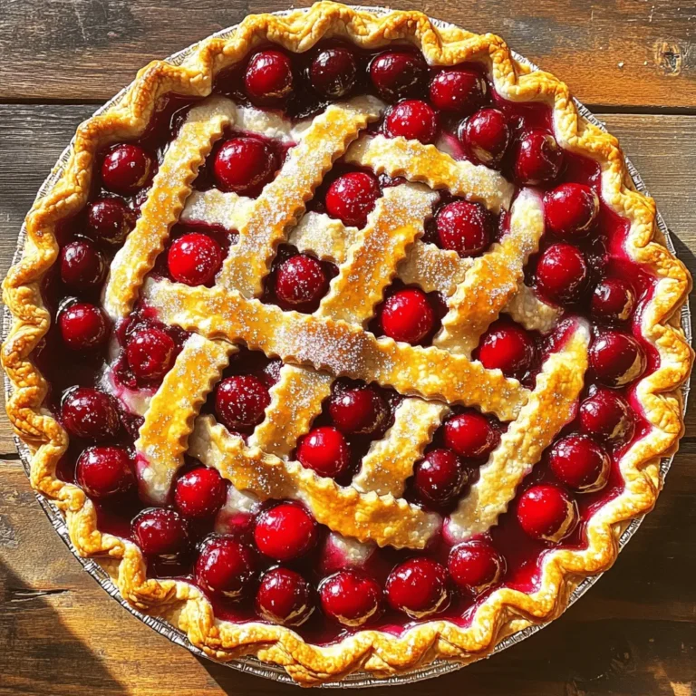 Here’s what you need for a delightful cherry pie: - 2 cups fresh or frozen cherries, pitted - 1 cup granulated sugar - 2 tablespoons cornstarch - 1 teaspoon vanilla extract - 1 tablespoon lemon juice - 1 tablespoon butter, cut into small pieces - 1 pre-made pie crust (store-bought or homemade) - 1 egg, beaten (for egg wash) - 1 tablespoon coarse sugar (for topping) Using fresh cherries gives the best flavor. If you use frozen cherries, thaw them first. The sugar helps to sweeten the cherries and balance their tartness. Cornstarch thickens the filling. The vanilla adds warmth. Lemon juice brightens the flavor. Butter makes the filling richer. A good pie crust holds it all together. The egg wash gives your crust a nice shine. Coarse sugar adds a sweet crunch on top. For the full recipe, check out the full recipe section above. Enjoy your cooking! First, preheat your oven to 425°F (220°C). This step is key. A hot oven helps the crust crisp up nicely. While the oven warms up, let’s make the cherry filling. In a medium saucepan, combine 2 cups of cherries, 1 cup of granulated sugar, 2 tablespoons of cornstarch, 1 teaspoon of vanilla extract, and 1 tablespoon of lemon juice. Stir gently over medium heat. Cook for about 5-7 minutes. You want it to bubble and thicken. Once it thickens, remove it from heat. Let it cool for a few minutes. Now, let’s prepare the pie crust. If you made your own, roll it out to fit a 9-inch pie dish. If you bought it, just transfer it into the dish. Press it evenly against the bottom and sides. Next, pour the cooled cherry filling into the crust. For extra flavor, dot the filling with small pieces of butter. If you have extra crust, create a lattice top or just cover it with another layer. Seal and crimp the edges tightly. Cut a few slits in the top crust. This lets steam escape while baking. Brush the top crust with a beaten egg. This gives it a lovely golden color. Then, sprinkle 1 tablespoon of coarse sugar on top. This adds sweetness and a nice crunch. Now, place the pie in the oven. Bake for 25-30 minutes. Look for a golden brown crust and bubbly cherry filling. When it’s done, take it out and let it cool for at least 30 minutes before slicing. This allows the filling to set nicely. Enjoy your cherry pie! If you want the complete steps, check the Full Recipe. To avoid a runny filling, I recommend using cornstarch. This thickener helps the juices from the cherries set up nicely. Mix it well with the sugar before adding it to the cherries. This step ensures that the filling stays firm and does not ooze out when you slice the pie. When it comes to cherries, fresh is best. They offer a bright flavor that really shines. However, frozen cherries are a great substitute if fresh ones are out of season. Just make sure to thaw them and drain excess juice before cooking. Using a homemade crust gives you more control over texture and taste. But store-bought crusts save time and are often very good. If you choose to make your own, use cold butter and handle the dough gently. This keeps the crust flaky and tender. For a flaky crust, make sure not to overwork the dough. Roll it out on a lightly floured surface, and don’t forget to chill it before baking. Chilling helps prevent shrinking during baking. Cherry pie pairs well with vanilla ice cream or whipped cream. These toppings add a nice creaminess that contrasts with the sweet tartness of the cherries. Before serving, let your pie cool for at least 30 minutes. This cooling time helps the filling set and makes slicing easier. Enjoy your pie warm or at room temperature for the best taste! {{image_2}} Adding almond extract gives your cherry pie a nice twist. Just a few drops can enhance the cherry flavor. It adds a warm, nutty note that pairs well with sweet cherries. You can also mix in other fruits. Peaches or blueberries work great. Combine them with cherries for a fruity medley. This change makes your pie even more fun and interesting! If you want a lighter pie, use alternative sweeteners. Stevia or honey can cut down on sugar. They keep the sweetness but lower the calories. Just adjust the amount based on taste. Gluten-free pie crust options are available too. Many stores sell gluten-free crusts. You can also make your own using almond flour or oats. It’s easy and gives a great taste! Serving your pie with ice cream or whipped cream makes it special. The creaminess balances the tart cherries. Top each slice with a scoop for a yummy treat. Making mini cherry pies is another fun idea! Use small ramekins or muffin tins. These bite-sized pies are perfect for parties or picnics. They are easy to grab and eat! For more details, check the Full Recipe and get started on your cherry pie adventure! To keep your cherry pie fresh, you should store it properly. After it cools, cover it with plastic wrap or foil. Place it in the fridge. This way, it stays moist and tasty. Your pie will last about 3 to 4 days in the fridge. If you want it to last longer, freezing is a great option. Freezing cherry pie is simple and smart. First, let the pie cool completely. Then, wrap it tightly in plastic wrap. You can also use aluminum foil for extra protection. This helps prevent freezer burn. Your pie can stay in the freezer for up to 3 months. When you are ready to eat it, take the pie out and let it thaw. You can leave it in the fridge overnight. For a warm pie, reheat it in the oven at 350°F (175°C) for about 15 to 20 minutes. This warms it up and keeps the crust crispy. Now you can enjoy your Easy Cherry Pie again! Can I use frozen cherries for this recipe? Yes, you can use frozen cherries. Just make sure to thaw them first. Drain excess juice to avoid a watery filling. Frozen cherries can be just as tasty as fresh ones. How can I tell when the pie is done baking? Look for a golden brown crust and bubbling filling. The filling should bubble for a few minutes. A knife inserted in the center should come out clean. Can I use a different fruit in this pie? Absolutely! You can use blueberries, peaches, or apples. Just adjust the sugar based on the fruit's sweetness. Each fruit adds its own unique flavor profile. How do I make the pie dairy-free? To make it dairy-free, skip the butter and use a dairy-free margarine instead. You can also use coconut oil. The pie will still taste great without dairy. What bakeware works best for cherry pie? A 9-inch glass or ceramic pie dish works best. These materials help with even baking. Metal pans can also work, but they may bake faster. Do I need to pre-bake the crust? No, you do not need to pre-bake the crust for this recipe. The filling will bake the crust while it cooks. Just make sure the crust is pressed firmly into the dish before adding the filling. In this blog post, we covered the key ingredients, steps, and tips for making a cherry pie. You learned how to prepare the filling and crust, bake the pie perfectly, and store leftovers. My final thoughts? Cherry pie is fun and easy to make, with room for creativity. You can customize flavors and even try healthier options. Enjoy your delicious creation, and happy baking!