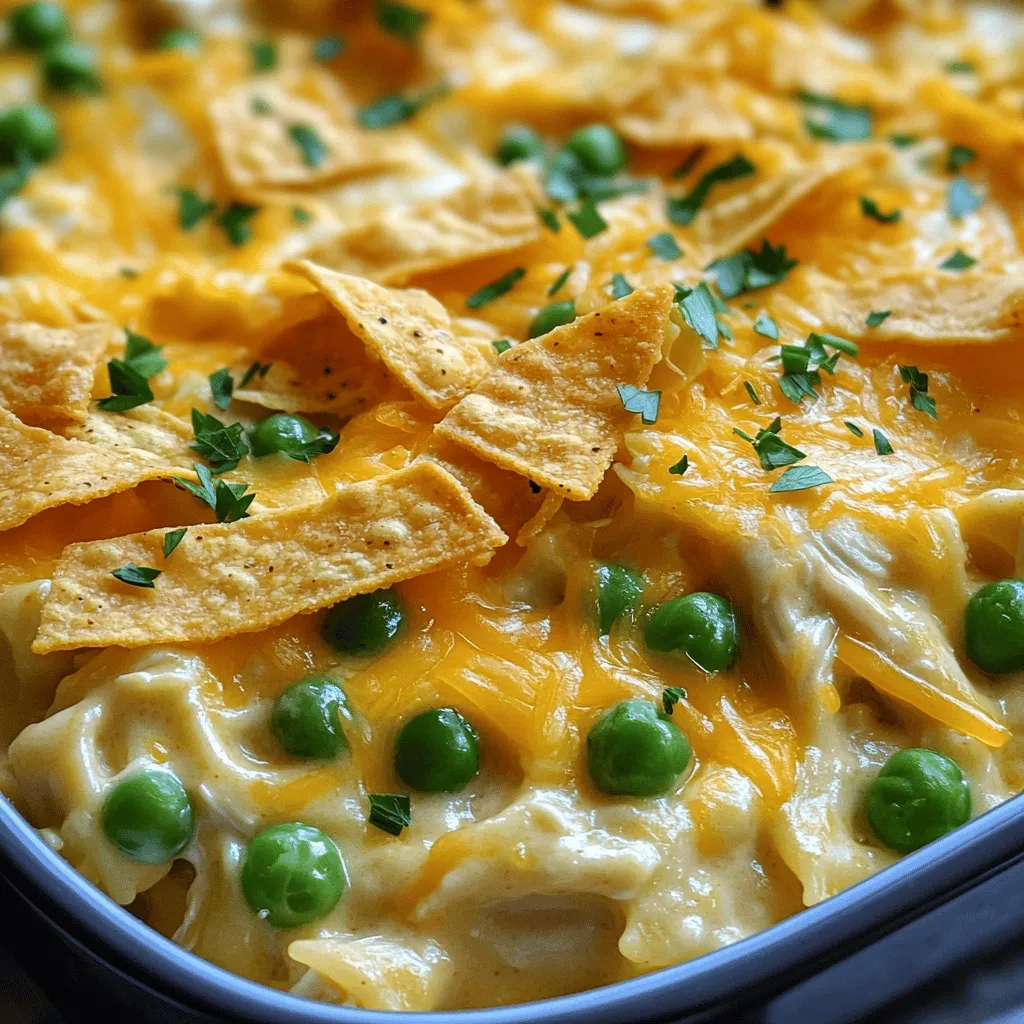 - 2 cups cooked chicken, shredded - 1 cup ranch dressing - 1 cup cream of chicken soup - 1 cup shredded cheddar cheese - 1 cup cooked pasta (e.g., penne or rotini) - 1/2 cup frozen peas - 1 teaspoon garlic powder - 1 teaspoon onion powder - 1/2 teaspoon black pepper - 1/2 teaspoon salt - 1/2 cup crispy tortilla strips (for topping) - Fresh parsley, chopped (for garnish) Gathering the right ingredients makes all the difference in flavor. Start with cooked chicken, which gives the dish a hearty base. I love using shredded chicken for its texture and ability to soak up flavors. The ranch dressing and cream of chicken soup provide creamy goodness that binds everything together. Next, add cooked pasta for a filling touch. I recommend penne or rotini; they hold the sauce well and add a nice bite. Adding frozen peas not only brings a pop of color but also a bit of sweetness. Spices like garlic powder and onion powder boost the flavor without overpowering the dish. A touch of salt and black pepper rounds everything out. Finally, don’t forget the toppings! Crispy tortilla strips add a fun crunch, while fresh parsley makes the dish look nice and bright. For the full recipe, check the instructions above and get ready for a flavor-packed delight! - Preheat your oven to 350°F (175°C). - Gather all your ingredients in one place for easy access. This makes cooking smooth and fun. You won't have to rush around searching for things. - In a large mixing bowl, combine: - 2 cups cooked chicken, shredded - 1 cup ranch dressing - 1 cup cream of chicken soup - 1 cup shredded cheddar cheese - 1 cup cooked pasta (like penne or rotini) - 1/2 cup frozen peas - 1 teaspoon garlic powder - 1 teaspoon onion powder - 1/2 teaspoon black pepper - 1/2 teaspoon salt Stir until all ingredients are well mixed. Every bite should burst with flavor! - Transfer the mixture to a greased casserole dish. Spread it evenly. - Add 1/2 cup crispy tortilla strips on top for a crunchy finish. - Bake in the preheated oven for 25-30 minutes. Check for doneness. The casserole should be hot, bubbly, and golden on top. Enjoy this flavor-packed delight straight from the oven! For a full recipe, see the section above. Cooking Tips for Best Results To get the best flavor, cook the chicken fully. Shred it well for even bites. I like to mix different cheeses, as it adds depth to the dish. Try cheddar and mozzarella for a creamy twist. Presentation Tips Serve the casserole hot right from the dish. This makes it easy and fun. Add a side of ranch dressing for drizzling. It brings out the ranch flavor even more. Don't forget to sprinkle fresh parsley on top. It adds a nice pop of color and taste. Timing Tips Always check for doneness. The casserole should be hot and bubbly. If it is, you know it’s ready to serve. Let it cool for a few minutes before digging in. This helps the flavors settle and makes it easier to serve. {{image_2}} You can easily change up your Chicken Bacon Ranch Casserole. For a quick meal, use rotisserie chicken. It saves time and still tastes great. You can also swap in turkey if you prefer. If you want a lighter dish, replace ranch dressing with Greek yogurt. It adds creaminess without the extra calories. Need to make it gluten-free? Just choose gluten-free pasta and dressing. This way, everyone can enjoy the dish. For a vegetarian option, use plant-based chicken alternatives. They work well and keep the dish filling. Want to spice things up? Add jalapeños for heat or bell peppers for a crunchy bite. You can also mix in sun-dried tomatoes or spinach. These ingredients boost the flavor and add nutrients. With these simple swaps, your casserole stays fresh and exciting. To store your leftover Chicken Bacon Ranch Casserole, place it in an airtight container. Make sure the container is sealed tight to keep it fresh. You can store it in the fridge for about three to four days. This way, you can enjoy the rich flavors again soon. If you want to freeze the casserole, you can do it before or after baking. For freezing before baking, assemble the casserole in a safe dish. Cover it tightly with plastic wrap and aluminum foil. For freezing after baking, let it cool completely first. Then, wrap it well and place it in the freezer. It can last for up to three months. When ready to eat, thaw it overnight in the fridge and reheat. For reheating, the oven is the best choice. Preheat it to 350°F (175°C) and bake the casserole until hot. This method warms it evenly and keeps it nice. If you are in a hurry, you can use a microwave. Just heat it in short bursts to avoid drying it out. Both options work well, but the oven gives the best results. Making Chicken Bacon Ranch Casserole is quick and easy. You'll need about 15 minutes to prep and 30 minutes to cook. In total, it takes around 45 minutes from start to finish. This includes gathering your ingredients and baking the casserole until it's hot and bubbly. Yes, you can prepare this casserole in advance. Mix the ingredients and store them in the fridge for up to 24 hours before baking. Just cover the dish with plastic wrap or foil to keep it fresh. When you’re ready, bake it straight from the fridge, adding a few extra minutes to the cooking time. This casserole is rich and filling, so you can keep sides simple. Here are some great options: - A fresh green salad - Steamed broccoli or green beans - Garlic bread or crusty rolls - Roasted vegetables for a healthy touch These sides balance the main dish and add nice colors to your plate. You can make this casserole dairy-free with a few swaps. Use dairy-free ranch dressing and a dairy-free cream soup. For cheese, try a plant-based cheese option. These changes keep the flavors bright while ensuring everyone can enjoy the meal. Absolutely! You can change the flavor to suit your taste. Here are some ideas: - Add spices like paprika or cayenne for heat - Mix in diced bell peppers for crunch - Include mushrooms or spinach for extra veggies - Swap the ranch dressing for a spicy dressing for a kick These small changes create new flavors and keep dinner exciting. For the full recipe, check out the complete details. In this post, I shared how to make a tasty Chicken Bacon Ranch Casserole. We covered the essential ingredients like cooked chicken and ranch dressing. I explained step-by-step how to mix and bake the dish. I offered tips for the best taste and fun variations to try. Remember, cooking should be fun and easy. Feel free to make it your own! Enjoy your meal and share it with friends. It’s a dish everyone will love.
