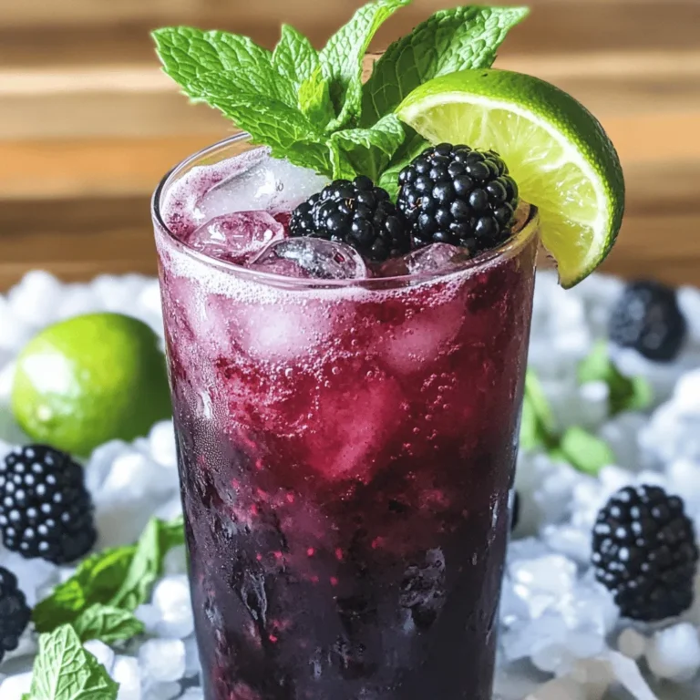 Let's gather the tasty bits for our Blackberry Mint Julep Mocktail. Here’s what you need: - Fresh blackberries - Mint leaves - Sweeteners (honey or agave syrup) - Sparkling water or club soda - Fresh lime juice - Crushed ice - Garnishes (lime wedges, additional mint) These ingredients create a refreshing drink. Fresh blackberries give it a sweet and tart flavor. Mint leaves add a cool, bright touch. You can use honey or agave syrup to sweeten. Adjust the amount to fit your taste. The sparkling water brings fizz, while lime juice adds a zesty kick. Crushed ice cools it down and makes it fun to drink. Don't forget the lime wedges and mint for a pretty finish. For a detailed recipe, check out the Full Recipe! First, gather your fresh blackberries and mint leaves. In a cocktail shaker, muddle them together. Press down on the blackberries. This helps release their juice and flavor. As you muddle, the mint will give off a nice scent. Next, add your honey or agave syrup to the shaker. You can adjust this to your taste. Then, squeeze in your fresh lime juice. Mix these ingredients well to blend the flavors. Now, fill the shaker with crushed ice. Pour sparkling water or club soda over the ice. Stir gently to combine everything. Be careful not to lose any fizz. Taste your drink and add more honey if you want it sweeter. To serve, grab a highball glass and fill it with more crushed ice. Pour the blackberry mint mixture over the ice. It should look vibrant and inviting. For a nice finishing touch, garnish your drink. Add a sprig of mint on top. You can also place a lime wedge on the rim. This adds a pop of color and flavor. Enjoy your refreshing drink! For the full recipe, refer to the earlier section. To make your blackberry mint julep mocktail even better, adjust the sweetness to your taste. I often start with two tablespoons of honey or agave syrup. Then, I mix well. After tasting, I decide if I need more sweetener. You can always add more but can't take away once it's mixed. You can also change the sweetener. If you want a vegan option, use agave syrup. For a lighter taste, try using a natural sweetener like stevia. Each sweetener brings out different notes in the drink. Experiment to find your perfect mix! A great drink looks as good as it tastes. For a fun touch, garnish your mocktail creatively. Use a sprig of fresh mint on top. You can also add lime wedges to the rim of the glass. This adds color and draws attention. Choosing the right glassware also helps. A highball glass works well for this mocktail. It shows off the colorful layers. If you want a more festive vibe, try a mason jar or a fancy coupe glass. The right glass makes your drink feel special! If you want to make this drink, check out the Full Recipe for all the details! {{image_2}} You can switch blackberries with raspberries or strawberries. Raspberries add a tangy twist. They give a nice balance to the drink. Strawberries bring a sweeter taste. They also look great in your glass. You can mix and match fruits for fun flavors. Try adding citrus fruits like oranges or lemons. They brighten the drink with a zesty kick. A splash of orange juice can make it more refreshing. Lemon juice can add a sharp, crisp taste. These fruits can change the drink's flavor profile easily. While mint is classic, you can try basil or rosemary for a different taste. Basil gives a fresh, sweet note that pairs nicely with berries. Rosemary adds a piney flavor that can elevate your drink. You might enjoy mixing mint with these herbs for a unique blend. For instance, a mix of mint and basil can create a garden-like flavor. Get creative with herbs to find your favorite combination. Each herb can bring its own personality to the drink! To store leftover Blackberry Mint Julep Mocktail, put it in a sealed jar. Keep it in the fridge to maintain its taste. Avoid adding ice to your leftovers. Ice can water down the flavor. Instead, add fresh ice when serving later. Consume the mocktail within two days for the best taste. You can prepare this mocktail ahead of time. Muddle the blackberries and mint leaves early. Mix in the honey and lime juice, and store this blend in the fridge. When you’re ready to serve, add the sparkling water and crushed ice. This method is great for parties. You can make a large batch using the Full Recipe. Just scale up the ingredients to fit your group size. A mocktail is a non-alcoholic drink that looks and tastes great. It offers the fun of a cocktail without the booze. Mocktails use fresh fruits, herbs, and mixers to create tasty flavors. You can enjoy them at any time or event. They are perfect for parties or family gatherings. Yes, you can use frozen blackberries in this recipe. They work well and add a nice chill to your drink. Just make sure to thaw them slightly before muddling. This helps release their juice and flavor. Using frozen blackberries can also make this drink easier to prepare. To make your mocktail less sweet, simply reduce the amount of honey or agave syrup. Start with less sweetener and taste the drink as you go. You can also add more lime juice for a tangy kick. This balance will help you control the sweetness to your liking. Definitely! This mocktail is great for kids. It is fruity, fun, and refreshing. The ingredients are safe and healthy. Kids can enjoy it at parties or family meals. It makes a lovely alternative to sugary sodas. You can add alcohol if you want an adult version. A splash of bourbon or rum can enhance the flavors beautifully. Just remember to adjust the sweetness, as alcohol can change the taste. Enjoy your drink in whatever way suits your taste! For the full recipe, check out the detailed instructions above. This blog post covered the fun and easy steps to make a delicious mocktail. We explored fresh ingredients like blackberries, mint, and lime juice. I showed you how to muddle, mix, and serve this tasty drink. You learned tips for flavor and creative garnishes. There are even variations to try with other fruits and herbs. In conclusion, this mocktail is refreshing and perfect for any occasion. Experiment with different flavors, and enjoy your drink!
