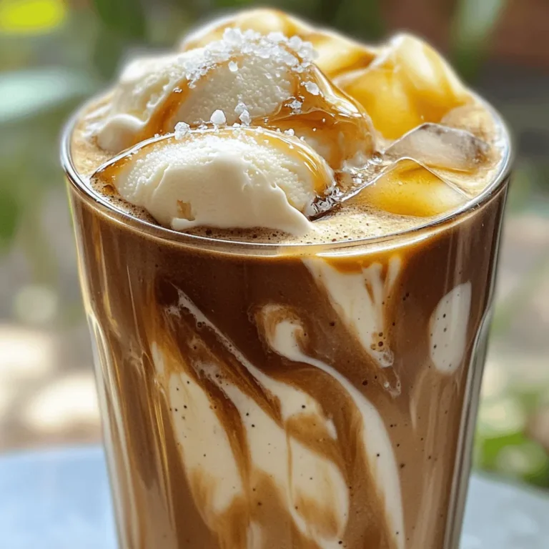 This Espresso Salted Maple Shake is a rich treat. It blends bold espresso with sweet maple. You can make it in just five minutes! This shake serves two people and is perfect for coffee lovers. Here are the ingredients you need for this shake: - 1 cup brewed espresso, cooled - 1 cup milk (dairy or non-dairy) - 2 tablespoons pure maple syrup - 1 scoop vanilla ice cream or vegan ice cream - 1/2 teaspoon sea salt (plus extra for garnish) - 1/2 teaspoon vanilla extract - Ice cubes (optional for a thicker shake) These ingredients create a smooth and creamy shake. The espresso gives a strong coffee taste. The maple syrup adds sweet notes. The ice cream makes it rich and enjoyable. If you don’t have an ingredient, don’t worry! Here are some easy swaps: - Espresso: You can use strong brewed coffee if you lack espresso. - Milk: Any milk works! Almond or oat milk are great dairy-free choices. - Maple Syrup: Honey or agave syrup can replace maple syrup. - Ice Cream: You can use frozen yogurt or skip it for a lighter shake. - Sea Salt: Any salt can work but sea salt adds a nice crunch. These substitutions keep the shake tasty and fun! Feel free to get creative with what you have at home. Check the Full Recipe for a detailed guide on making this delicious shake. Start by brewing one cup of fresh espresso. Use your favorite coffee beans for the best taste. Let it cool down to room temperature. This cooling step is key. It helps blend the shake smoothly later on. Now, grab your blender. Add the cooled espresso, one cup of milk, and two tablespoons of pure maple syrup. Next, toss in a scoop of vanilla ice cream and half a teaspoon of sea salt. Don't forget the half teaspoon of vanilla extract. Blend everything on high until it is smooth and creamy. If you like it thicker, add some ice cubes and blend again. Taste the shake. If you want it sweeter, mix in more maple syrup. Pour the shake into tall glasses. For a fancy touch, sprinkle a little extra sea salt on top. This adds a nice flavor contrast. You can serve it with a straw or a spoon. Enjoy this rich and tasty treat any time you want a quick pick-me-up! For the full recipe, check above. To get a smooth shake, blend your ingredients well. Start with cooled espresso. Use a good-quality milk. Blend until creamy. If you want a thicker shake, add ice cubes. Blend more if needed. This will give you a shake that feels rich. You can boost the flavor of your shake easily. Try adding a pinch of cinnamon or cocoa powder. Both give a nice twist. If you love nuts, add some crushed walnuts or almonds. These add crunch and a new taste. You might even try a splash of almond extract for a unique flavor. A great shake deserves a nice look. Pour your shake into tall glasses for a fun touch. Sprinkle sea salt on top for style and taste. You can also add whipped cream if you like. Adding a drizzle of maple syrup on top makes it even more inviting. Garnish with a few coffee beans or a cinnamon stick for flair. For more details, check out the Full Recipe. {{image_2}} If you want a dairy-free shake, it’s easy to swap the milk. Use almond, oat, or coconut milk for a creamy taste. These options mix well with espresso and maple syrup. If you prefer a richer shake, try using canned coconut milk. It adds great flavor and creaminess. You can get creative with flavors in this shake. Add a scoop of chocolate ice cream for a mocha twist. A dash of cinnamon or nutmeg can give it a warm, cozy vibe. For a nutty taste, blend in a spoonful of almond butter. You can also experiment with flavored syrups, like hazelnut or vanilla. In fall, swap maple syrup for pumpkin spice syrup. This gives your shake a fun autumn flavor. During summer, try adding fresh berries like strawberries or blueberries. They add a nice fruity touch. In winter, a hint of peppermint can make it festive. Just a few drops can transform your shake into a holiday treat. For the complete recipe, check out the Full Recipe section. After making the Espresso Salted Maple Shake, you may have some left. To keep it fresh, pour any leftover shake into an airtight container. Store it in the fridge. It stays good for up to two days. Just remember, the shake may separate. Give it a good stir before drinking. If you want to warm up the shake, do so gently. Pour the shake into a small pot. Heat it on low on the stove while stirring. You want it warm, not hot. This helps keep the flavors intact. You can also use a microwave. Heat in short bursts of 15 seconds. Stir in between until it's warm enough for you. You can freeze the Espresso Salted Maple Shake if you want to save some for later. Pour it into ice cube trays or freezer-safe bags. Freeze until solid. This is great for smoothies later. When you're ready to enjoy, blend the frozen cubes with a little milk or water for a quick treat. If you need a substitute for maple syrup, try honey or agave nectar. Both add sweetness. You can also use brown sugar mixed with a bit of water. It gives a rich taste. If you want a different flavor, consider using date syrup. Each option changes the taste a bit, but all are tasty in this shake. Yes, you can make this shake without ice cream. Just use more milk or a frozen banana. The banana makes it creamy and sweet. If you want a thicker shake, add ice cubes. It will still be rich and delicious without the ice cream. To adjust the sweetness, taste your shake before serving. If it’s not sweet enough, add more maple syrup. Start with a little, then blend again. Keep tasting until it feels just right. You can also reduce the amount of milk to make it sweeter. Enjoy finding the perfect balance for your taste! We explored the key ingredients, step-by-step instructions, and expert tips for your recipe. You learned about ingredient substitutions and variations to fit your taste. Remember to store leftovers correctly to keep them fresh. With these easy methods, you can make this treat your own. Enjoy each sip of your unique shake creation! Your kitchen adventure starts now.
