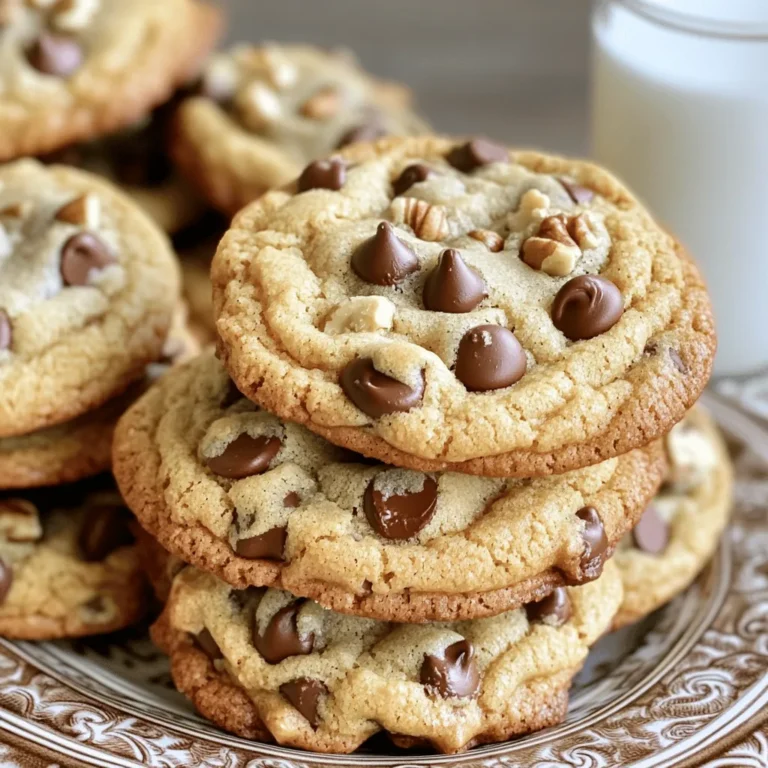 To make chewy chocolate chip cookies, you will need: - 1 cup (226g) unsalted butter, softened - 3/4 cup (150g) brown sugar, packed - 1/2 cup (100g) granulated sugar - 2 large eggs - 1 teaspoon vanilla extract - 2 1/4 cups (285g) all-purpose flour - 1/2 teaspoon baking soda - 1/2 teaspoon salt - 1 1/2 cups (270g) semi-sweet chocolate chips - 1/2 cup (90g) chopped nuts (optional - walnuts or pecans recommended) You can add different flavors or textures to your cookies. Some options include: - Milk chocolate chips for a sweeter taste - Dark chocolate chips for a richer flavor - Chopped nuts like walnuts or pecans for crunch - Sea salt on top for a flavor boost Using high-quality ingredients matters. Fresh butter gives a rich taste. Good chocolate enhances the cookie's flavor. Fresh eggs create a better texture. Quality flour helps the cookies rise properly. Avoid old or stale ingredients to ensure your cookies turn out delicious. For the full method to create these tasty treats, check the full recipe. To make the dough, start by preheating your oven to 350°F (175°C). Line two baking sheets with parchment paper. In a large bowl, cream together the softened butter, brown sugar, and granulated sugar. Mix until it's smooth and fluffy, which takes about 3 to 5 minutes. Next, add the eggs one at a time. Make sure to mix well after each egg. Then, stir in the vanilla extract. In another bowl, whisk together the all-purpose flour, baking soda, and salt. Slowly add this dry mix to your wet ingredients. Mix until just combined; avoid overmixing. Finally, gently fold in the chocolate chips and nuts, if you choose to add them. Now it's time to bake! Use a cookie scoop or a tablespoon to drop rounded balls of dough onto your prepared baking sheets. Leave some space between each cookie. Bake in the preheated oven for 10 to 12 minutes. The edges should be golden brown, while the centers remain soft. This is key to getting that chewy texture. After baking, take out the cookies and let them cool on the baking sheets for about 5 minutes. This helps them set. Then, transfer the cookies to wire racks to cool completely. For storage, keep the cookies in an airtight container. This keeps them fresh and chewy. If you want to save cookie dough for later, you can freeze it. Just scoop the dough onto a baking sheet and freeze until solid. Then, store the dough balls in a freezer bag. To get chewy chocolate chip cookies, focus on the butter. Use softened unsalted butter. Cream it with sugars for 3-5 minutes. This adds air, making your cookies light. Next, use brown sugar as it holds moisture. A mix of white and brown sugar works too. Also, don't overmix when adding flour. It makes the cookies tough. Lastly, remove them from the oven when they are still soft in the middle. They will continue to cook on the baking sheet. Common mistakes can ruin your cookies. First, don’t skip the chilling step. Chilling the dough for at least 30 minutes helps the flavors blend and prevents spreading. Another mistake is measuring flour poorly. Use the scoop and level method, not packing it down. Also, avoid opening the oven door too often. Each time you do, heat escapes, affecting baking time. Finally, resist the urge to bake on a hot baking sheet. It can cause uneven baking. Good equipment makes a big difference. Use a heavy baking sheet for even heat. Parchment paper helps prevent sticking and makes cleanup easy. A cookie scoop ensures uniform size for even baking. A stand mixer or hand mixer saves time and effort for creaming butter. Lastly, invest in an oven thermometer. It helps you know if your oven runs hot or cold, leading to perfect cookies every time. For the full recipe, check out the details above. {{image_2}} You can change up your chewy chocolate chip cookies easily. Try adding white chocolate chips for a sweet twist. You might even like to mix in some peanut butter chips for a rich flavor. Matcha powder brings a unique green hue and earthy taste. Dried fruit, like cranberries or cherries, adds a nice chew and tartness. You can also use a mix of semisweet and dark chocolate chips for depth. The options are endless, so feel free to get creative! If you need a gluten-free option, swap all-purpose flour for a gluten-free blend. Ensure the blend contains xanthan gum for the right texture. For a vegan version, use coconut oil instead of butter and flax eggs as a binder. To make a flax egg, mix one tablespoon of ground flaxseed with three tablespoons of water. Let it sit for five minutes until it thickens. Use dairy-free chocolate chips to keep it vegan-friendly. These swaps let everyone enjoy these cookies! Seasonal flavors can make your cookies even more fun. For fall, add pumpkin spice to the dough. You can also mix in chopped nuts for a crunchy texture. During the holidays, sprinkle festive colored sugar on top before baking. For Valentine's Day, use heart-shaped cookie cutters and add pink or red sprinkles. Themed designs can really make your cookies stand out at parties. These variations keep your chewy chocolate chip cookies exciting and fresh! To keep your chewy chocolate chip cookies fresh, store them in an airtight container. This will help keep moisture inside and prevent them from drying out. You can place a piece of bread in the container. The bread will absorb excess moisture and keep the cookies soft. Avoid stacking cookies on top of each other. This can cause them to stick together or lose their shape. You can freeze both cookie dough and baked cookies. For dough, scoop rounded balls and place them on a baking sheet. Freeze them for about 1 hour, then transfer them to a freezer bag. This way, you can bake fresh cookies anytime! For baked cookies, let them cool completely. Place them in an airtight container or a freezer bag. They will last up to 3 months in the freezer. In an airtight container at room temperature, your cookies will stay fresh for about 1 week. If you keep them in the fridge, they can last about 2 weeks. However, refrigeration may change the texture, making them less chewy. Frozen cookies can last up to 3 months, keeping their taste and texture intact. Enjoy your cookies at their best by following these storage tips! For the full recipe of these delicious cookies, check out [Full Recipe]. Chewy cookies have a soft, warm texture. This happens when you use more brown sugar than white sugar. Brown sugar holds moisture well. Also, adding an extra egg yolk helps keep the cookie soft. Another key point is not to overbake. Bake just until the edges turn golden. The centers should look soft. This method creates that perfect chewy bite. Yes, you can use different flours! All-purpose flour works great, but you can try others. For a nuttier taste, use whole wheat flour. Almond flour adds a gluten-free option. If you experiment, adjust the amount of flour. Too much flour may lead to dryness. Always remember to keep the right balance for the best results. If your cookies spread too much, try chilling the dough first. Place it in the fridge for 30 minutes before baking. Another fix is to add a bit more flour to the dough. This helps it hold its shape better. Also, check your oven temperature. An oven that’s too hot can cause spreading. Make sure to follow the Full Recipe for best results. This blog post covered everything you need for chewy chocolate chip cookies. We reviewed key ingredients and why they matter. I shared easy steps to make cookie dough, bake, and store your cookies. You learned tips for that perfect chewy texture and how to avoid common mistakes. Plus, I included fun variations for all diets. Keep these tips in mind to create delicious cookies each time. With quality ingredients and careful steps, you can impress anyone with your baking skills. Enjoy making and sharing your cookies!