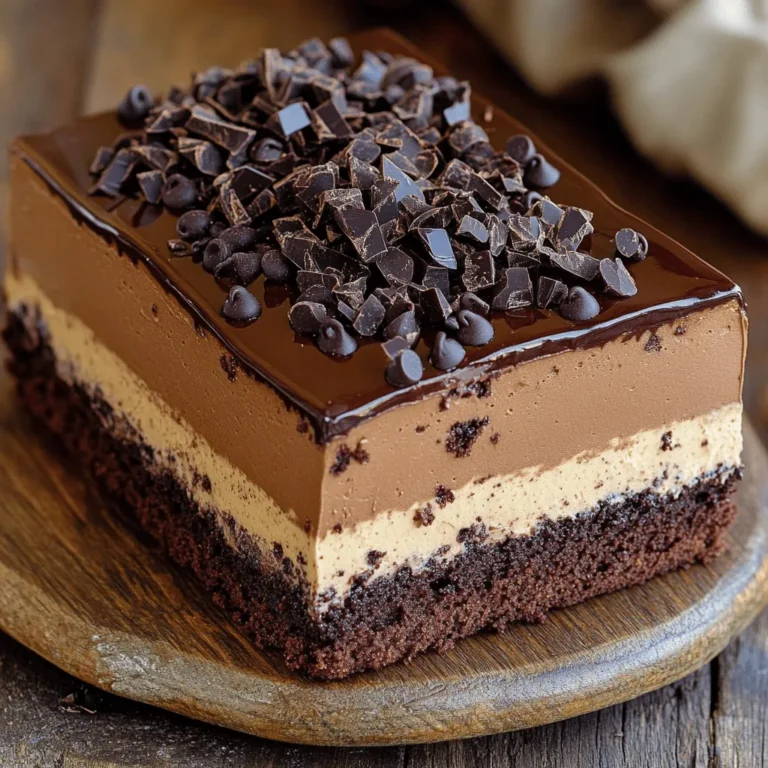 The Chocolate Mousse Cake uses simple yet tasty ingredients. Here are the key components: - 1 1/2 cups all-purpose flour - 1 cup granulated sugar - 1/2 cup unsweetened cocoa powder - 1 teaspoon baking powder - 1/2 teaspoon baking soda - 1/2 teaspoon salt - 1/2 cup unsalted butter, softened - 2 large eggs - 1 teaspoon vanilla extract - 1 cup buttermilk - 1 cup semi-sweet chocolate chips - 2 cups heavy whipping cream - 1/4 cup powdered sugar - 1 teaspoon vanilla extract (for mousse) - Dark chocolate shavings for garnish The quality of chocolate and cream is key. Use high-quality chocolate for rich flavor. Fresh heavy cream adds a light and airy texture. If you need alternatives, here are some easy swaps: - For gluten-free, use a gluten-free flour blend. - For dairy-free, try coconut milk or almond milk. - For vegan, use flax eggs and dairy-free chocolate. Sourcing good ingredients is important. Check local markets for fresh options. Online stores may have the best specialty items. Always read labels to ensure quality. For the full recipe, you can refer to the detailed preparation steps. To start, preheat your oven to 350°F (175°C). Greasing and flouring two 9-inch round cake pans helps the cake come out easily. You can also line the pans with parchment paper for an extra layer of protection. Next, in a large bowl, whisk together the dry ingredients. Combine 1 1/2 cups of flour, 1 cup of sugar, 1/2 cup of cocoa powder, 1 teaspoon of baking powder, 1/2 teaspoon of baking soda, and 1/2 teaspoon of salt. Make sure everything is mixed well. In another bowl, mix the wet ingredients. Beat 1/2 cup of softened butter, 2 large eggs, and 1 teaspoon of vanilla extract. Once smooth, add 1 cup of buttermilk and mix until combined. Slowly add this wet mixture to the dry mixture. Stir until just combined, and then gently fold in 1 cup of chocolate chips. Pour the batter evenly into the prepared pans. Bake in the preheated oven for 25-30 minutes. Check doneness by inserting a toothpick into the center. If it comes out clean, your cakes are ready. Let them cool in the pans for 10 minutes before transferring to wire racks. For the mousse, start by heating 1 cup of heavy whipping cream in a medium saucepan. Keep it over medium heat until it just starts to simmer. Remove the saucepan from heat and add 1 cup of chocolate chips. Stir until melted and smooth. This step is key, so let the mixture cool slightly. In a separate bowl, whip the remaining 1 cup of heavy cream with 1/4 cup of powdered sugar and 1 teaspoon of vanilla extract. Continue whipping until stiff peaks form. Carefully fold this whipped cream into the cooled chocolate mixture. Make sure to combine gently until no streaks remain. This creates a light and airy mousse. Now it's time to put the cake together. Place one layer of cake on a serving platter. Spread half of the chocolate mousse on top. Then, add the second layer of cake. Cover the top with the rest of the mousse, smoothing it out for a nice finish. Chill the assembled cake in the refrigerator for at least 2 hours. This allows the mousse to set properly. For the best results, serve the cake cold. Garnish with dark chocolate shavings before serving. This adds a lovely touch to your delightful chocolate mousse cake. For the full recipe, check the main article. When making chocolate mousse cake, small errors can ruin your dessert. Here are some common mistakes to watch for: - Incorrect Measurements: Always measure your ingredients accurately. Too much flour can make the cake dry. - Overmixing Batter: Mix just until ingredients blend. Overmixing can lead to a dense cake. - Not Cooling Cakes: Allow the cake layers to cool completely. Warm layers can melt the mousse. Precision is key to success. Follow the recipe closely, and your cake will shine. Fluffy mousse is the star of this cake. Here’s how to make your mousse light and airy: - Whipping Cream: Use cold cream for the best results. Whip until stiff peaks form, but don’t overwhip. - Folding Technique: Gently fold the whipped cream into the chocolate. This keeps the mousse light and fluffy. - Temperature Matters: Ensure melted chocolate cools slightly before mixing. Hot chocolate can deflate whipped cream. Getting mousse right takes practice, but it's worth it for that perfect texture. Presenting your chocolate mousse cake well enhances the experience. Here are some fun ideas: - Beverage Pairings: Serve with coffee or dessert wine. These drinks complement the rich chocolate flavor. - Garnishments: Top with fresh berries or mint leaves for a pop of color. Dark chocolate shavings also add a touch of elegance. - Event Presentation: Use a cake stand for a beautiful display. Adding a dusting of cocoa powder on the plate can enhance the look. These tips will make your cake stand out at any gathering. Enjoy the delightful taste of your creation! {{image_2}} You can change the flavor of your chocolate mousse cake easily. Add extracts like orange or peppermint to the batter or mousse. These flavors add a fun twist. You can also mix in fruits like raspberries or strawberries. They add a fresh taste and nice texture. Nuts like almonds or hazelnuts also work well. They give a crunchy feel that contrasts with the smooth mousse. The type of chocolate you use can change the cake’s taste. You can choose milk, dark, or white chocolate. Each type has its own charm. Dark chocolate gives a rich flavor. Milk chocolate is sweet and creamy. White chocolate brings a light, sweet touch. Adjust the cocoa powder based on your chocolate choice. More cocoa can make the cake richer, while less can soften the taste. You can make individual servings of this cake too! Try baking the batter in cupcake liners. This way, you get cute chocolate mousse cupcakes. You can also use dessert jars for a fun presentation. Layer the cake and mousse in jars for a lovely treat. This makes it easy to serve at parties or gatherings. To keep your chocolate mousse cake fresh, follow these simple steps: - Wrap it well: Use plastic wrap to cover the cake tightly. This keeps moisture in and air out. - Use an airtight container: If you have a container large enough, place the wrapped cake inside. This adds extra protection. - Refrigerate: Store the cake in the fridge. This helps the mousse stay firm and tasty. - Avoid strong odors: Keep it away from strong-smelling foods. Mousse can absorb odors easily. If you want to freeze your chocolate mousse cake, here’s how: 1. Cool the cake: Make sure the cake is completely cool before freezing. 2. Slice it up: Cut the cake into individual slices. This makes it easy to thaw just what you need. 3. Wrap slices: Use plastic wrap to wrap each slice well. This prevents freezer burn. 4. Place in a container: Put the wrapped slices in a freezer-safe container. Label it with the date for reference. 5. Freeze: Store the cake in the freezer for up to three months. To thaw, move a slice to the fridge overnight. For a quick thaw, leave it out at room temperature for about 30 minutes. Enjoy your cake just like it's fresh from the oven! The mousse usually takes about 2 hours to set in the fridge. This time may change with the temperature of your ingredients. If you use warm chocolate, it may take longer. Always check if the mousse feels firm before serving. Yes, you can make this cake a day before you serve it. Just cover it well with plastic wrap. Keep it in the fridge to stay fresh. This also helps the flavors blend better. I recommend using high-quality semi-sweet chocolate. It has the right balance of sweetness and richness. Dark chocolate is also a great choice if you prefer a deeper flavor. Always choose chocolate with at least 60% cocoa for the best taste. Sure! You can use smaller or larger pans. Just remember, baking time may change. Check your cakes a few minutes early if you use smaller pans. For larger pans, you may need to bake a bit longer. Yes, chilling is key. It helps the mousse set properly, making it thick and creamy. Chilling also enhances the flavors, giving you a richer taste. So, don’t skip this step! A slice of this cake has about 350 calories. It also contains 25g of fat, 35g of carbs, and 5g of protein per serving. Always check specific brands for exact numbers. This cake is a treat, so enjoy it in moderation! You now have a complete guide to making a delicious chocolate mousse cake. Focus on using quality ingredients for the best taste. Follow the steps for layers, mousse, and chilling, and avoid common mistakes. Get creative with flavors and portion sizes. Remember, timing and temperature are key for perfect results. With these tips, you can impress anyone with your dessert skills. Enjoy baking and savor the joy of sharing your cake with others!