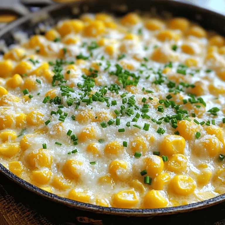 To make steakhouse creamed corn, gather these ingredients: - 4 cups sweet corn (fresh or frozen) - 1 cup heavy cream - 1/2 cup milk - 4 tablespoons unsalted butter - 1/4 cup grated Parmesan cheese - 2 tablespoons sugar - 1 teaspoon garlic powder - 1/2 teaspoon onion powder - Salt and black pepper to taste - 2 tablespoons chopped fresh chives (for garnish) When picking corn, use fresh corn if you can. Fresh corn tastes sweeter and more vibrant. If fresh corn is not available, good quality frozen corn works well. Choose heavy cream for a rich texture. It makes the dish creamy and delicious. For the best flavor, use unsalted butter. This lets you control the saltiness. Fresh chives add a nice touch at the end. They give a bright flavor that contrasts with the creaminess. You can add other ingredients to boost flavor. Try smoked paprika for a hint of smokiness. A dash of cayenne pepper adds a kick if you like heat. For a sweeter taste, consider adding diced bell peppers or jalapeños. You can also mix in cooked bacon for a savory crunch. These additions can elevate the dish and make it your own. Remember, feel free to play around and find your perfect blend. For the full recipe, check the section above. To make steakhouse creamed corn, gather your ingredients first. You need: - 4 cups sweet corn (fresh or frozen) - 1 cup heavy cream - 1/2 cup milk - 4 tablespoons unsalted butter - 1/4 cup grated Parmesan cheese - 2 tablespoons sugar - 1 teaspoon garlic powder - 1/2 teaspoon onion powder - Salt and black pepper to taste - 2 tablespoons chopped fresh chives (for garnish) Now, let’s cook. Start by melting the butter in a large skillet over medium heat. Once melted, add the sweet corn. Cook the corn for about 5 minutes. Stir it gently to get a nice golden color. Next, pour in the heavy cream and milk. Bring the mixture to a gentle simmer. This part is key, as it helps the flavors mix. Once simmering, stir in the sugar, garlic powder, onion powder, salt, and pepper. Cook for another 10 minutes. This helps thicken the corn mixture. Now, lower the heat and mix in the grated Parmesan cheese. Stir until fully melted. This gives the dish a rich, creamy texture. If you want it creamier, blend a portion of the corn, then mix it back in. Finally, taste your dish and adjust any seasonings if needed. Remove the skillet from the heat. Serve it warm and top with fresh chives for a nice touch. Timing is important for great creamed corn. Here are some tips: - When cooking the corn, stay close. Stir it to prevent burning. - Keep an eye on the cream mixture as it simmers. This helps avoid boiling over. - The last step with the cheese takes only a few minutes. Don’t rush this; let it melt well. Sometimes things might not go as planned. Here are some common issues and fixes: - Too thick? Add a splash of milk or cream to loosen it up. - Too thin? Cook it a bit longer to let it thicken. - Lacks flavor? Adjust salt, pepper, or add more cheese to boost taste. These steps will guide you to a delicious steakhouse creamed corn every time. For the full recipe, check out the complete guide. To boost the taste of your creamed corn, try using fresh corn. It has a sweet, bright flavor. If fresh corn isn't an option, frozen corn works well too. For added depth, mix in some spices. Smoked paprika or cayenne pepper can give a nice kick. You can also add a splash of lemon juice to brighten the flavors. If you want a richer taste, use homemade broth instead of milk. The texture of your creamed corn can change how it feels in your mouth. For a creamy style, blend part of the corn before mixing it in. This gives you a smooth base. If you prefer a chunky style, skip the blending. Just cook the corn until it’s tender. You can also play with the creaminess. Use more heavy cream for a richer dish or less for a lighter version. Steakhouse creamed corn pairs well with many foods. It works great with grilled meats like steak and chicken. You can serve it as a side at your next barbecue or holiday meal. For a twist, try it on a baked potato or in a casserole. Top it with crispy bacon bits for added flavor. Chopped chives add a fresh touch and nice color. For the full recipe, check out the section above. {{image_2}} You can change the flavor of your creamed corn with spices. Try adding cayenne pepper for heat. A pinch of smoked paprika adds depth. If you love herbs, fresh thyme or rosemary works well too. Experiment with different spices to find your favorite mix. Each spice can bring a new taste that will surprise you. If you want a vegetarian or dairy-free option, swap heavy cream and milk with coconut milk or almond milk. Use vegan butter instead of regular butter. Nutritional yeast makes a great substitute for Parmesan cheese. It gives a cheesy flavor without using dairy. This version is rich and nice, perfect for everyone. For a Southern twist, add jalapeños for heat. You can also mix in crispy bacon bits for a smoky flavor. Try adding cream cheese for extra creaminess. A hint of sugar can help balance the heat. Serve it with cornbread for a true Southern feast. This version will surely impress your guests. Enjoy the rich flavors in each bite. For the full recipe, check out the earlier section. Once you finish your steakhouse creamed corn, store the leftovers right away. Allow it to cool to room temperature. Then, transfer it to an airtight container. This keeps it fresh for up to three days in the fridge. When storing, make sure the container is sealed tight. This prevents any odors from mixing with your creamed corn. Reheating creamed corn is easy. You can use the stove or microwave. If using the stove, place the corn in a skillet over low heat. Stir it often to avoid burning. Add a splash of milk or cream if it seems thick. If using the microwave, cover the bowl with a lid. Heat it in short bursts of 30 seconds, stirring in between. This helps keep the flavor and texture just right. Freezing creamed corn is a great way to save it. First, let it cool completely. Then, pour it into a freezer-safe container. Leave some space at the top for expansion. You can also use freezer bags. Just remove as much air as possible before sealing. It will keep well for up to three months. When ready to eat, thaw it overnight in the fridge. Reheat it as mentioned above for the best taste. To make Steakhouse Creamed Corn, start by melting butter in a skillet. Add sweet corn and cook for about five minutes. Pour in heavy cream and milk, then let it simmer. Stir in sugar, garlic powder, onion powder, salt, and pepper. Cook for another ten minutes until it thickens. Add Parmesan cheese and mix well. For a creamier texture, blend part of the corn and return it to the skillet. Finally, serve warm with chives on top. You can find the full recipe above. The best corn for creamed corn is sweet corn. You can use fresh or frozen corn. Fresh corn gives a bright flavor and crunch. Frozen corn is convenient and still tasty. Avoid canned corn, as it can be too soft and mushy. Yes, you can make creamed corn ahead of time. Just cook it as normal and cool it down. Store it in an airtight container in the fridge. When ready to serve, reheat it in a skillet over low heat. Add a splash of milk to make it creamy again if needed. Steakhouse Creamed Corn is easy to make with the right ingredients and steps. Choosing fresh ingredients and adding optional flavors can heighten your dish. Follow my tips on cooking and serving for the best results. Try variations to match your taste, too. Store leftovers properly and follow reheating tips for delicious results. Making this dish from scratch is rewarding and satisfying. Enjoy your creamy corn creation and impress your family or guests!