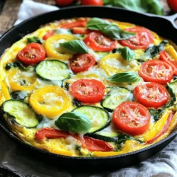 Creating a delicious vegetable frittata starts with fresh and vibrant ingredients. Here’s what you need: - 6 large eggs - 1 cup bell peppers (red, yellow, and green), diced - 1 cup baby spinach, chopped - 1 small zucchini, grated - 1/2 cup cherry tomatoes, halved - 1/2 cup onion, finely chopped - 1/4 cup milk (or plant-based milk) - 1 teaspoon garlic powder - 1 teaspoon Italian seasoning - Salt and pepper to taste - 1/2 cup shredded cheese (cheddar or mozzarella) - Olive oil for sautéing These ingredients make the base of your frittata. The eggs provide protein, while the veggies add color and nutrients. You can use any mix of bell peppers you like. Zucchini adds moisture, and spinach gives extra vitamins. The garlic powder and Italian seasoning bring flavor. For extra creaminess, the cheese is key. I recommend using fresh eggs for the best taste. If you want to make it vegan, you can replace the eggs with a mix of silken tofu and chickpea flour. This way, you still get that fluffy texture. To enhance the dish, feel free to mix in your favorite herbs or spices. Fresh herbs like basil or parsley can brighten the frittata. You can find the full recipe at the end of this article. Happy cooking! - Preheat the oven to 375°F (190°C). - In a large bowl, whisk together 6 eggs and 1/4 cup milk. Add garlic powder, Italian seasoning, salt, and pepper. - Chop 1 cup of bell peppers, 1 small zucchini, and 1/2 cup onion. Halve 1/2 cup cherry tomatoes and chop 1 cup baby spinach. - In an oven-safe skillet, heat a drizzle of olive oil over medium heat. - Sauté the chopped onion for 3-4 minutes until it turns translucent. - Add the diced bell peppers and grated zucchini. Cook for 2-3 minutes until soft. - Stir in the spinach and halved cherry tomatoes, cooking until the spinach wilts, about 1-2 minutes. - Pour the egg mixture over the veggies in the skillet, ensuring even coverage. - Cook on the stovetop for about 2-3 minutes. Lift the edges gently with a spatula. - Once the edges set but the center is runny, sprinkle 1/2 cup of shredded cheese on top. - Transfer the skillet to the oven and bake for 15-20 minutes until puffed and set in the center. - Check with a toothpick; it should come out clean. - Remove from the oven and let it cool for a few minutes. Slice and serve warm. For the full recipe, check out the details above! To prevent sticking in the skillet, always use a good amount of olive oil. Heat the oil over medium heat before adding the vegetables. This makes sure they won’t stick. Using a non-stick or cast iron skillet also helps. For even cooking of the frittata, stir the vegetables well. Mix them evenly in the skillet before adding the egg mixture. When pouring the eggs, try to make sure they cover all the veggies. This helps everything cook properly. To boost flavor, consider adding spices like paprika or cumin. Fresh herbs like basil and parsley work well too. They bring a fresh taste that brightens the dish. For added creaminess, choose cheese that melts well. Cheddar and mozzarella are great options. You can even mix different cheeses for a unique taste. To present the frittata nicely, slice it into wedges. Arrange the slices on a platter. Garnish with fresh herbs to add color. A side salad makes a perfect pairing for a meal. You can also serve it with crusty bread or a light soup. This adds variety and makes the meal feel complete. For the full recipe, check out the details above. {{image_2}} You can easily change the vegetables. Seasonal veggies add great taste and color. Use mushrooms, asparagus, or kale for fun twists. If you want a vegan frittata, swap eggs for chickpea flour. Mix chickpea flour with water to form a batter. Add spices, just like in the original recipe. This keeps the frittata light and fluffy. For a Mediterranean twist, use ingredients like sun-dried tomatoes and olives. Add fresh herbs, like oregano or thyme, for that extra flavor. You can also try a Southwest version. Use black beans, corn, and spicy peppers. Top it off with avocado for creaminess. Each variation brings a new taste to your table. After making your vegetable frittata, let it cool to room temperature. Then, store it in the fridge. Use an airtight container to keep it fresh. It will last about 3 to 4 days. If you want to keep it longer, freeze the frittata. Cut it into portions for easy serving later. Wrap each piece in plastic wrap and then place them in a freezer bag. It can stay frozen for up to 2 months. To reheat your frittata, use the oven or a microwave. If using the oven, preheat it to 350°F (175°C). Place the frittata on a baking sheet and cover it with foil. Heat for about 15-20 minutes. This method helps keep the frittata moist. If you prefer the microwave, place a slice on a microwave-safe plate. Cover it with a damp paper towel. Heat for 1-2 minutes, checking to avoid drying it out. Always check the frittata's temperature before serving. It should be hot all the way through. Enjoy your delicious dish, even as a leftover! For the full recipe, refer back to the main recipe section. How long can I store leftover frittata? You can store leftover frittata in the fridge for about 3 to 4 days. Keep it in an airtight container. It stays fresh and tasty for several days. Can I make a frittata ahead of time? Yes, you can make a frittata ahead of time. Just follow the full recipe, let it cool, and store it in the fridge. This makes for easy meals during the week. What vegetables work best in a frittata? Many vegetables work great in a frittata. Good choices include: - Bell peppers - Spinach - Zucchini - Onions - Tomatoes Feel free to mix and match based on what you like. Can I substitute eggs in this recipe? Yes, you can use egg substitutes like flax eggs or chickpea flour. These options are great for those avoiding eggs. What tools do I need for making frittata? You need a few simple tools: - A large bowl for mixing - A whisk or fork - An oven-safe skillet - A spatula for lifting edges These tools help make the process easy and fun. How do I know when the frittata is fully cooked? The frittata is done when it looks puffy and set in the middle. A toothpick inserted should come out clean. Is it possible to make frittata without an oven? Yes, you can make a frittata on the stovetop only. Just cook it on low heat with a lid until set. This works if you don’t have an oven. This blog post covered making a delicious frittata. We explored the main ingredients needed and shared step-by-step instructions. I also provided tips for cooking techniques and flavor enhancements. You learned about ingredient substitutions and regional variations too. In the end, a frittata is a flexible dish that you can customize. Whether for brunch or a quick meal, it's perfect for any occasion. Enjoy your cooking and let your creativity shine!