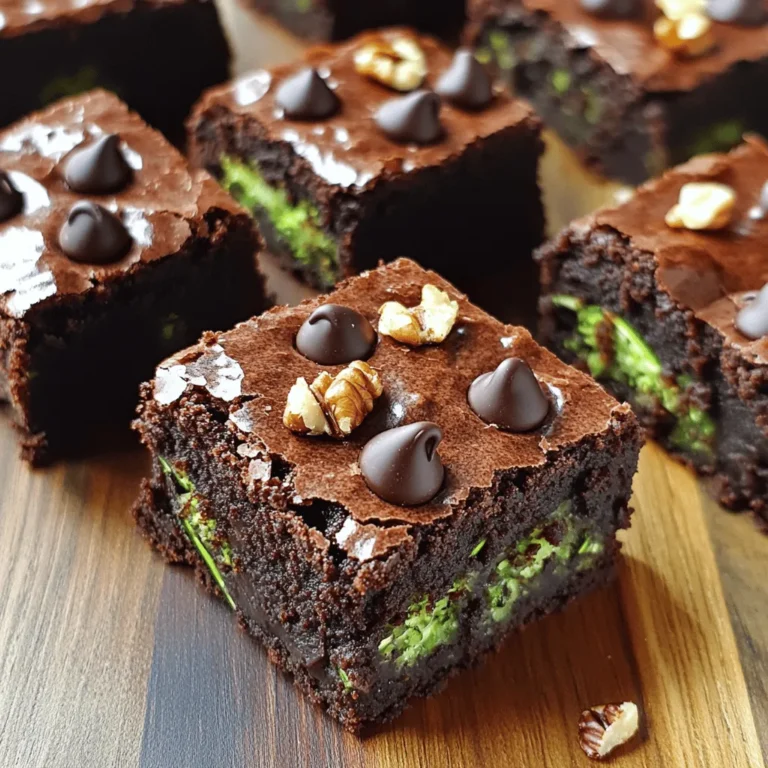 To create these healthy zucchini brownies, you need simple and nutritious ingredients. Each one plays a key role in making the brownies moist and tasty. Here is what you will need: - 1 cup grated zucchini (about 1 medium zucchini, squeezed to remove excess moisture) - 1 cup almond flour - ½ cup unsweetened cocoa powder - ½ cup maple syrup or honey - ¼ cup unsweetened applesauce - 2 large eggs - 1 teaspoon vanilla extract - ½ teaspoon baking soda - ½ teaspoon baking powder - ¼ teaspoon salt - ½ cup dark chocolate chips (optional) - ½ cup chopped walnuts (optional) Zucchini adds moisture and nutrients. Almond flour keeps the brownies gluten-free and adds healthy fats. Cocoa powder gives rich chocolate flavor, while maple syrup or honey adds sweetness. Applesauce acts as a natural binder and keeps the brownies soft. Eggs help with structure. Baking soda and baking powder help the brownies rise. Salt balances flavors. Dark chocolate chips and walnuts add extra texture and taste. You can find the full recipe above for all the steps needed to bring these delicious brownies to life. Start by preheating your oven to 350°F (175°C). This step is key. A hot oven helps your brownies bake evenly. Next, grab an 8x8-inch baking pan. You can grease it with oil or line it with parchment paper. Lining makes it easy to lift out the brownies later. Now, let’s get that zucchini ready. Use a box grater to grate one medium zucchini. After grating, you need to remove extra moisture. Take the grated zucchini and place it in a clean kitchen towel. Squeeze the towel tightly to get rid of the water. This helps your brownies stay firm and not soggy. In a large bowl, mix your wet ingredients first. Add the grated zucchini, two large eggs, maple syrup, unsweetened applesauce, and vanilla extract. Whisk them together until everything is well combined. In another bowl, mix your dry ingredients. Combine almond flour, cocoa powder, baking soda, baking powder, and salt. Whisk these until well blended too. Now, pour the dry mix into the wet mix. Stir gently until just combined. Avoid overmixing, as it can make the brownies tough. If you want, fold in dark chocolate chips or walnuts for extra flavor. These steps bring you closer to rich, healthy zucchini brownies. Want the full recipe? Check the section above and enjoy! To make healthy zucchini brownies, you must remove excess moisture from the zucchini. If you skip this step, your brownies will turn out soggy. After grating the zucchini, place it in a clean kitchen towel. Squeeze it tightly to get rid of as much water as you can. This method ensures your brownies stay moist but not wet. Testing brownies for doneness is easy. Insert a toothpick into the center of the brownies. If it comes out clean or with a few moist crumbs, they are ready. If the toothpick has wet batter on it, bake for a few more minutes. Keep an eye on them, as overbaking can lead to dry brownies. For a fun twist, top your brownies with a dollop of Greek yogurt or a scoop of ice cream. This adds creaminess and balances the rich chocolate flavor. You can also sprinkle some chopped nuts or fresh berries on top. These toppings enhance the taste and make your brownies look fancy. Enjoy your delicious treat! For the complete recipe, check out the Full Recipe section. {{image_2}} To make these healthy zucchini brownies vegan, swap out the eggs. You can use flax eggs instead. Mix 1 tablespoon of ground flaxseed with 2.5 tablespoons of water. Let it sit for five minutes until it thickens. This works well as a binder in your batter. You can also replace the honey with agave syrup or maple syrup for a sweeter touch. If you need a gluten-free version, use almond flour as the base. It is naturally gluten-free and keeps the brownies moist. You can also try coconut flour, but use less, as it absorbs more moisture. For the baking powder, ensure it’s labeled gluten-free to avoid cross-contamination. You can easily add fun flavors to your brownies. Try mixing in cinnamon or nutmeg for a warm spice. You can also fold in chopped nuts for crunch or dried fruit for sweetness. If you love chocolate, add extra dark chocolate chips. Each change can give you a new taste to enjoy. For the full recipe, check out the details above. To keep your healthy zucchini brownies fresh, store them in an airtight container. Place parchment paper between layers if stacking. Keep them at room temperature for up to three days. If you live in a humid area, store them in the fridge to avoid spoilage. Always let them cool completely before sealing to prevent moisture buildup. Freezing zucchini brownies is easy. Here’s how to do it: 1. Cool Completely: Ensure the brownies are fully cooled after baking. 2. Cut Into Squares: Slice the brownies into individual squares for easy serving. 3. Wrap: Wrap each square tightly in plastic wrap. 4. Place in a Bag: Put the wrapped brownies into a freezer-safe bag or container. 5. Label and Freeze: Write the date on the bag and freeze for up to three months. To thaw, simply transfer the brownies to the fridge overnight or leave them at room temperature for a few hours. When stored properly, your healthy zucchini brownies can last up to three days at room temperature. In the fridge, they stay fresh for about a week. If you freeze them, they will maintain quality for three months. Remember, always check for any signs of spoilage before enjoying. Yes, you can use other veggies in brownies. Carrots or sweet potatoes work well. They add moisture and natural sweetness. Just make sure to grate them finely. This keeps your brownies tender. You can also try using pumpkin puree for a different flavor. Each vegetable gives a unique taste and texture. Check your brownies after 25 minutes. Insert a toothpick into the center. If it comes out clean or with a few crumbs, they are done. If it has wet batter, bake longer. The edges should look set, while the center may still be soft. Remember, they will firm up as they cool. Zucchini is low in calories and high in vitamins. It adds fiber, helping with digestion. It also keeps the brownies moist without extra fat. Almond flour adds protein and healthy fats. Using maple syrup is a natural sweetener, lowering refined sugar. All these ingredients make a nutritious treat. For the full recipe, check the section above. These brownies use simple, good ingredients like zucchini and almond flour. I shared steps to make them easy and fun. You also learned tips about baking and storage. Remember, you can customize flavors or make them vegan. These options add variety and excitement to your treats. Enjoy baking, and feel free to experiment! Your delicious brownies can be a healthy snack anytime. Try this recipe today, and see how great they turn out!
